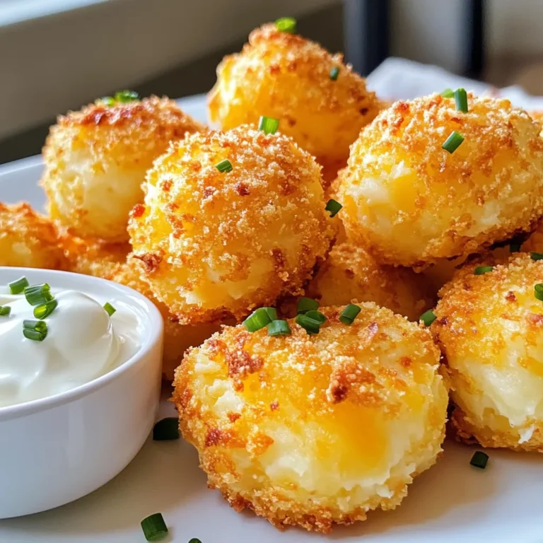 - 2 Tassen gekühlte Kartoffelpüree - 1 Tasse geriebener Cheddar-Käse - 1/2 Tasse geriebener Parmesan - 1/2 Tasse Allzweckmehl - 2 große Eier - 1/4 Tasse gehackter Schnittlauch - 1/2 Teelöffel Knoblauchpulver - 1/2 Teelöffel Zwiebelpulver - Salz und Pfeffer nach Geschmack - 1 Tasse Paniermehl (Panko für extra Knusprigkeit) - Pflanzenöl zum Frittieren Ich empfehle, die Kartoffeln gut zu pürieren. So werden die Puffs schön glatt. Verwende frischen Schnittlauch für besten Geschmack. Der Cheddar-Käse bringt eine tolle Würze. Parmesan gibt den Puffs eine feine Note. Achte darauf, dass das Mehl gut verteilt ist. Das sorgt für eine gute Bindung. Du kannst den Cheddar gegen Gouda tauschen. Das gibt einen anderen, aber leckeren Geschmack. Für eine vegane Option, nutze pflanzliche Eier oder Apfelmus. Statt Schnittlauch kannst du Petersilie verwenden. Wenn du keinen Parmesan hast, lasse ihn einfach weg. Die Puffs schmecken auch ohne ihn gut. {{ingredient_image_2}} Um die Kartoffelkäsemasse zuzubereiten, beginne mit einer großen Schüssel. Gib 2 Tassen gekühltes Kartoffelpüree hinein. Füge dann 1 Tasse geriebenen Cheddar-Käse und 1/2 Tasse geriebenen Parmesan hinzu. Diese Käsesorten geben den Puffs einen tollen Geschmack. Nun kommen 1/2 Tasse Allzweckmehl und 2 große Eier dazu. Das Mehl hilft, die Masse zu binden. Jetzt fügst du 1/4 Tasse gehackten Schnittlauch hinzu. Der Schnittlauch bringt Frische. Dann kommen 1/2 Teelöffel Knoblauchpulver und 1/2 Teelöffel Zwiebelpulver dazu. Diese Gewürze sorgen für einen herzhaften Geschmack. Vergiss nicht, Salz und Pfeffer nach Geschmack hinzuzufügen. Mische alles gut, bis eine glatte Masse entsteht. Nun ist es Zeit, die Puff-Kugeln zu formen. Nimm etwa einen Esslöffel der Kartoffelmischung. Rolle sie mit deinen Händen zu kleinen Kugeln. Diese sollten nicht größer als ein Golfball sein. Wiederhole diesen Schritt, bis die ganze Mischung aufgebraucht ist. Achte darauf, dass die Kugeln gleichmäßig geformt sind. So garen sie später gleichmäßig. Jetzt kommt der spannende Teil: das Frittieren! Erhitze in einer tiefen Pfanne oder Fritteuse etwa 2,5 cm Pflanzenöl bei mittlerer Hitze. Die richtige Temperatur erkennst du, wenn ein kleiner Teil der Mischung sofort brutzelt, wenn du ihn ins Öl gibst. Lege vorsichtig einige Kartoffelpuffs ins heiße Öl. Überfülle die Pfanne nicht, damit sie gleichmäßig garen. Frittiere die Puffs für etwa 3-4 Minuten auf jeder Seite. Sie sollten goldbraun und knusprig sein. Nutze einen Schaumlöffel, um die Puffs aus dem Öl zu nehmen. Lege sie auf ein Küchenpapier, damit das überschüssige Öl abtropfen kann. Serviere die Puffs warm, eventuell mit frischem Schnittlauch als Garnitur. Um wirklich knusprige Kartoffelkäsepuffs zu erhalten, gibt es einige Tricks. Erstens, verwende Pankobrösel anstelle von normalen Bröseln. Panko gibt den Puffs eine bessere Knusprigkeit. Zweitens, lasse die Puffs nach dem Formen im Kühlschrank ruhen. Das hilft, die Form zu halten. Hier sind einige zusätzliche Tipps: - Frittiere die Puffs in kleinen Gruppen. So bleibt die Öltemperatur stabil. - Stelle sicher, dass das Öl heiß genug ist, bevor du die Puffs hinzufügst. Ein kleines Stück Mischung sollte sofort brutzeln. - Verwende frische Zutaten, besonders den Käse. Frischer Käse schmilzt besser und sorgt für mehr Geschmack. Ein paar häufige Fehler können deine Puffs ruinieren. Ein großer Fehler ist, die Puffs zu überfüllen. Das kann dazu führen, dass sie nicht gleichmäßig garen. Ein weiterer Fehler ist, die Mischung nicht gut zu vermengen. Achte darauf, dass alle Zutaten gleichmäßig verteilt sind. Hier sind einige Fehler, die du vermeiden solltest: - Zu viel Öl verwenden. Verwende nur so viel, dass die Puffs schwimmen. - Puffs zu lange frittieren. Sie sollten goldbraun sein, aber nicht dunkelbraun. - Salz und Pfeffer nicht zu vergessen. Sie sind wichtig für den Geschmack. Gleichmäßiges Frittieren ist der Schlüssel zu perfekten Käsepuffs. Zuerst, stelle sicher, dass das Öl richtig heiß ist. Du kannst einen Holzlöffel ins Öl tauchen. Wenn es blubbert, ist das Öl bereit. Hier sind einige Techniken für erfolgreiches Frittieren: - Verwende eine Temperaturanzeige, um die Hitze zu kontrollieren. - Wende die Puffs während des Frittierens. So werden sie von allen Seiten goldbraun. - Lass die Puffs nach dem Frittieren auf Küchenpapier abtropfen. So entfernst du überschüssiges Öl. Diese Tipps helfen dir, perfekte knusprige Kartoffelkäsepuffs zu zaubern, die jeder lieben wird! Pro Tips Die richtige Kartoffel wählen: Für die besten Ergebnisse verwende mehligkochende Kartoffeln, da sie eine cremigere Textur beim Pürieren bieten und die Puffs leichter machen. Temperatur des Öls überprüfen: Stelle sicher, dass das Öl heiß genug ist, bevor du die Puffs hineinlegst. Ein Stück der Mischung sollte sofort brutzeln, wenn es ins Öl gegeben wird, um ein fettiges Ergebnis zu vermeiden. Panko für Extra-Knusprigkeit: Verwende Panko-Paniermehl anstelle von regulärem, um eine besonders knusprige Oberfläche zu erzielen, die die Puffs unwiderstehlich macht. Variationen ausprobieren: Experimentiere mit verschiedenen Käsesorten oder füge Gewürze wie Paprika oder Cayennepfeffer hinzu, um den Puffs eine zusätzliche Geschmacksnote zu verleihen. {{image_4}} Du kannst mit verschiedenen Käsesorten experimentieren. Cheddar und Parmesan sind großartig, aber du kannst auch Mozzarella verwenden. Dieser Käse schmilzt schön und gibt einen tollen Stretch. Auch Gouda oder Feta bieten einen einzigartigen Geschmack. Probiere es aus und finde deine Lieblingskombination! Wenn du eine vegane Version machen möchtest, gibt es einfache Wege. Ersetze die Eier durch Apfelmus oder Leinsamen. Verwende pflanzlichen Käse, der gut schmilzt. Diese Alternativen machen die Puffs lecker und veganfreundlich. Du wirst nicht glauben, dass sie ohne Käse sind! Für mehr Geschmack kannst du verschiedene Gewürze hinzufügen. Paprika bringt eine süße Note, während Cayennepfeffer etwas Schärfe hinzufügt. Frische Kräuter wie Thymian oder Rosmarin geben einen tollen Duft. Experimentiere mit deinen Lieblingsgewürzen. So wird jede Portion einzigartig und spannend! Um die knusprigen Kartoffelkäsepuffs frisch zu halten, solltest du sie richtig lagern. Lass die Puffs nach dem Frittieren auf einem Küchentuch abkühlen. Dies entfernt überschüssiges Öl. Danach kannst du sie in einem luftdichten Behälter aufbewahren. So bleiben sie bis zu drei Tage frisch. Achte darauf, sie nicht übereinander zu stapeln, damit sie ihre Knusprigkeit bewahren. Wenn du Reste hast, ist es wichtig, sie richtig aufzuwärmen. Die Mikrowelle macht die Puffs schnell warm, aber sie werden weich. Ich empfehle, die Puffs im Ofen aufzuwärmen. Heize den Ofen auf 190 Grad Celsius vor. Lege die Puffs auf ein Blech und backe sie für etwa 10 Minuten. So bleiben sie knusprig und lecker. Wenn du viele Puffs gemacht hast, kannst du sie auch einfrieren. Lass die Puffs zuerst abkühlen. Lege sie dann auf ein Backblech und friere sie ein, bis sie fest sind. So kannst du sie in einen Gefrierbeutel umfüllen. Sie bleiben bis zu drei Monate haltbar. Um sie zu essen, nimm die Puffs einfach heraus und frittiere sie direkt gefroren. Sie werden knusprig und frisch schmecken. Um die perfekten Kartoffelpuffs zu machen, benutze gekühltes Kartoffelpüree. Mische es mit Käse, Mehl, Eiern und Gewürzen. Forme kleine Kugeln und wälze sie in Paniermehl. Frittiere sie in heißem Öl, bis sie goldbraun sind. Achte darauf, die Puffs nicht zu überfüllen. So bleiben sie schön knusprig. Die Kartoffelpuffs halten im Kühlschrank etwa drei Tage. Bewahre sie in einem luftdichten Behälter auf. Vor dem Servieren kannst du sie aufwärmen, um die Knusprigkeit zu erhalten. So bleiben sie lecker. Ja, du kannst die Puffs auch im Ofen backen. Heize den Ofen auf 200 Grad Celsius vor. Lege die Puffs auf ein Backblech und sprühe sie leicht mit Öl ein. Backe sie etwa 20 bis 25 Minuten, bis sie goldbraun sind. Dies ist eine gesündere Option und trotzdem sehr schmackhaft. In diesem Artikel haben wir alles zu knusprigen Kartoffelkäsepuffs behandelt. Wir haben die Zutaten, die Schritt-für-Schritt-Anleitung und hilfreiche Tipps besprochen. Außerdem haben wir Variationen und Lagerinformationen vorgestellt. Jetzt bist du bereit, deine eigenen Kartoffelpuffs zu machen. Nutze die Zutaten und Techniken, die dir am besten gefallen. Viel Spaß beim Zubereiten und Genießen!