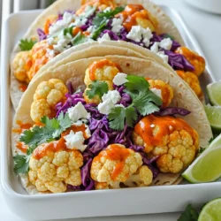 Für diese leckeren Tacos brauchen Sie folgende Hauptzutaten: - 1 mittelgroßer Blumenkohl, in Röschen geschnitten - 1 Tasse Weizenmehl - 1 Tasse Buttermilch (oder pflanzliche Milch) Der Blumenkohl ist die Hauptzutat. Er nimmt die Würze gut auf und wird knusprig. Weizenmehl hilft, die Röschen perfekt zu panieren. Buttermilch sorgt für einen tollen Geschmack und eine zarte Textur. Um den Blumenkohl richtig zu würzen, verwenden Sie: - 1 Teelöffel Knoblauchpulver - 1 Teelöffel Zwiebelpulver - 1 Teelöffel geräuchertes Paprikapulver - 1 Teelöffel Cayennepfeffer (nach Geschmack) - Salz und Pfeffer nach Geschmack Diese Gewürze geben den Röschen einen intensiven Geschmack. Das geräucherte Paprikapulver bringt eine rauchige Note. Cayennepfeffer kann die Schärfe erhöhen. Passen Sie die Menge an, je nach Vorliebe. Für die Tacos benötigen Sie auch: - 8 kleine Maistortillas - 1 Tasse fein geschnittenen roten Kohlsalat - ½ Tasse zerbröckelten Feta-Käse (oder vegane Alternative) - Frischen Koriander zur Garnierung - Limettenviertel zum Servieren Die Tortillas sind die Basis der Tacos. Der rote Kohlsalat bringt Frische und Knusprigkeit. Feta-Käse fügt eine salzige Note hinzu. Frischer Koriander und Limette runden das Gericht ab und sorgen für einen tollen Geschmack. Zuerst heizen Sie den Ofen auf 230 °C vor. Nehmen Sie ein Backblech und legen Sie es mit Backpapier aus. Das sorgt dafür, dass der Blumenkohl nicht anklebt. Bereiten Sie auch alle Zutaten vor, damit die Arbeit schneller geht. Messen Sie das Weizenmehl und die Gewürze ab. Dies macht den Kochprozess einfacher und schneller. Nehmen Sie den Blumenkohl und schneiden Sie ihn in kleine Röschen. Diese Stücke sind perfekt für die Tacos. In einer großen Schüssel mischen Sie das Weizenmehl mit Knoblauchpulver, Zwiebelpulver, geräuchertem Paprikapulver, Cayennepfeffer sowie Salz und Pfeffer. In einer separaten Schüssel geben Sie die Buttermilch. Tauchen Sie jedes Blumenkohlröschen zuerst in die Buttermilch. Lassen Sie dann die überschüssige Flüssigkeit abtropfen. Wenden Sie die Röschen in der Mehlmischung. Legen Sie sie auf das Backblech. Backen Sie die Röschen 20 bis 25 Minuten lang. Wenden Sie sie nach der Hälfte der Zeit, damit sie gleichmäßig knusprig werden. Nach dem Backen mischen Sie die Röschen mit der Buffalo-Sauce. Legen Sie sie erneut auf das Backblech und backen Sie sie für weitere 5 bis 10 Minuten. Während der Blumenkohl backt, nehmen Sie die Tortillas. Erwärmen Sie sie in einer trockenen Pfanne bei mittlerer Hitze. Jede Tortilla braucht etwa 30 Sekunden auf jeder Seite. Dann können Sie die Tacos zusammenstellen. Nehmen Sie eine Tortilla und fügen Sie eine großzügige Menge Blumenkohl hinzu. Dann kommt der rote Kohlsalat, der Feta-Käse und der frische Koriander. Servieren Sie die Tacos mit Limettenvierteln zum Beträufeln. Die ideale Backtemperatur für die Crispy Buffalo Cauliflower Tacos liegt bei 230 °C. Diese Temperatur sorgt für eine knusprige Textur. Backe den Blumenkohl 20 bis 25 Minuten. Wende die Röschen nach der Hälfte der Zeit. So werden sie gleichmäßig goldbraun und knusprig. Die Schärfe kannst du einfach anpassen. Nutze weniger Cayennepfeffer für milde Tacos. Für mehr Schärfe füge zusätzliche Buffalo-Sauce hinzu. Experimentiere mit Gewürzen wie Paprika oder Kreuzkümmel, um neue Aromen zu entdecken. Das ermöglicht dir, die Tacos nach deinem Geschmack zu gestalten. Hast du Reste? Kein Problem! Bewahre sie in einem luftdichten Behälter im Kühlschrank auf. So bleiben sie frisch. Du kannst die Reste aufwärmen, entweder im Ofen oder in der Mikrowelle. Das macht die Tacos schnell wieder lecker. {{image_4}} Wenn du eine vegane Option möchtest, ersetze die Buttermilch. Nutze einfach pflanzliche Milch, wie Mandel- oder Hafermilch. Für den Käse kannst du veganen Feta verwenden. Er schmeckt gut und hat die richtige Textur. So bleiben die Tacos lecker und vegan. Du kannst die Tacos nach deinem Geschmack anpassen. Probiere Avocado oder Guacamole für eine cremige Note. Auch schwarze Bohnen sind eine tolle Füllung. Sie fügen Protein hinzu und machen die Tacos herzhaft. Frisch gehackte Jalapeños bringen extra Schärfe. Du kannst auch Mais oder Tomaten hinzufügen, um mehr Farbe und Geschmack zu bekommen. Die Buffalo-Sauce ist der Star der Tacos. Aber du kannst sie variieren. Wenn du es milder magst, mische die Buffalo-Sauce mit etwas Joghurt oder Sauerrahm. Das macht die Sauce cremiger und weniger scharf. Für mehr Würze kannst du zusätzliche Gewürze wie Sriracha oder Chili-Pulver hinzuzufügen. So findest du die perfekte Balance für deinen Geschmack. Wenn du Reste von deinen Crispy Buffalo Cauliflower Tacos hast, lagere sie am besten in einem luftdichten Behälter. So bleiben die Tacos frisch und knusprig. Stelle sicher, dass der Blumenkohl abgekühlt ist, bevor du ihn in den Behälter gibst. Du kannst die Tacos auch aufteilen, um sie einfacher wieder aufzuwärmen. Um die Tacos wieder knusprig zu machen, empfehle ich, sie im Ofen aufzuwärmen. Heize den Ofen auf 180 °C vor. Lege die Tacos auf ein Backblech und backe sie für etwa 10 Minuten. Dadurch wird der Blumenkohl wieder warm und knusprig. Du kannst sie auch in einer Pfanne bei mittlerer Hitze aufwärmen, wenn du es schneller magst. Die Zutaten für die Tacos haben verschiedene Haltbarkeiten. Der Blumenkohl bleibt im Kühlschrank etwa 3 bis 5 Tage frisch. Die Buffalo-Sauce kann bis zu zwei Wochen halten, wenn sie gut verschlossen ist. Maistortillas bleiben etwa eine Woche frisch, wenn sie richtig gelagert werden. Achte darauf, alle Zutaten gut zu verpacken, um ihre Frische zu erhalten. Ja, du kannst den Blumenkohl frittieren. Die Textur wird dann noch knuspriger. Tauche die Röschen in die Buttermilch und dann in die Mehlmischung. Erhitze ausreichend Öl in einer Pfanne. Frittiere die Röschen goldbraun. Achte darauf, sie nicht zu überfüllen, damit sie gleichmäßig garen. Frittieren bringt ein anderes Geschmackserlebnis. Probiere es aus, wenn du eine knusprige Variante magst! Zu den Crispy Buffalo Cauliflower Tacos passen viele Beilagen. Hier sind einige tolle Ideen: - Guacamole für eine cremige Note - Salsa für frisches Aroma - Sour Cream oder vegane Alternativen - Ein einfacher grüner Salat - Gegrilltes Gemüse für mehr Geschmack Diese Beilagen ergänzen die Tacos perfekt und bringen zusätzliche Aromen. Selbstgemachte Buffalo-Sauce hat oft einen frischeren Geschmack. Du kannst die Schärfe und Aromen ganz nach deinem Wunsch anpassen. Mische Butter mit scharfer Sauce, und füge etwas Knoblauch hinzu. Gekaufte Sauce ist schnell und einfach. Sie spart Zeit, wenn du es eilig hast. Beide Optionen haben ihre Vorzüge. Probiere beide aus und finde deinen Favoriten! Crispy Buffalo Cauliflower Tacos sind einfach und lecker. Wir haben die Hauptzutaten und Gewürze besprochen. Die Schritt-für-Schritt-Anleitung macht die Zubereitung leicht. Tipps helfen Ihnen, perfekte Tacos zu erstellen. Variationen bieten Spaß mit neuen Aromen. Denken Sie daran, wie man Reste lagert und aufwärmt. Kochen soll Freude bringen! Probieren Sie diese Tacos und lassen Sie sich von den Aromen überraschen.