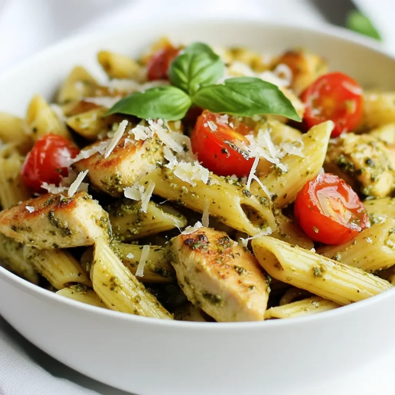 Um Pesto-Hühnchen-Pasta in 30 Minuten zu machen, brauchst du: - 225 g (ca. 8 oz) Penne-Nudeln - 2 Esslöffel Olivenöl - 450 g (1 Pfund) Hähnchenbrust, in kleine Würfel geschnitten - 1 Teelöffel Knoblauchpulver - Salz und Pfeffer nach Geschmack - 240 ml (1 Tasse) Basilikum-Pesto (aus dem Geschäft oder selbstgemacht) - 125 g (1/2 Tasse) Kirschtomaten, halbiert - 30 g (1/4 Tasse) geriebener Parmesan-Käse - Frische Basilikumblätter zur Garnierung Diese Zutaten sind einfach zu finden. Du kannst sie in jedem Supermarkt kaufen. Jede Portion dieser Pasta hat etwa: - Kalorien: 450 kcal - Protein: 35 g - Kohlenhydrate: 50 g - Fett: 15 g Diese Angaben können je nach Marke der Zutaten variieren. Es ist wichtig, die Etiketten zu lesen. So weißt du, was du isst. Falls du spezielle Diäten hast, gibt es Alternativen: - Glutenfrei: Verwende glutenfreie Penne-Nudeln. - Vegan: Nutze pflanzliches Pesto und ersetze das Hähnchen durch Tofu oder Kichererbsen. - Laktosefrei: Verwende laktosefreien Parmesan oder lass ihn ganz weg. Mit diesen einfachen Änderungen kannst du das Gericht anpassen. So schmeckt es jedem! {{ingredient_image_2}} Kochen Sie zuerst die Penne-Nudeln. Nehmen Sie einen großen Topf und füllen Sie ihn mit Wasser. Fügen Sie eine Prise Salz hinzu. Bringen Sie das Wasser zum Kochen. Geben Sie die Nudeln hinein und kochen Sie sie gemäß den Anweisungen auf der Verpackung. Normalerweise dauert es etwa 10 Minuten. Achten Sie darauf, dass die Nudeln al dente sind. Wenn sie fertig sind, gießen Sie sie ab. Bewahren Sie etwas Nudelwasser auf, falls es nötig ist. Jetzt geht es um das Hähnchen. Nehmen Sie eine große Pfanne und erhitzen Sie das Olivenöl bei mittlerer Hitze. Fügen Sie die gewürfelte Hähnchenbrust in die Pfanne. Streuen Sie das Knoblauchpulver, Salz und Pfeffer darüber. Braten Sie das Hähnchen für 5 bis 7 Minuten. Es sollte goldbraun und durchgegart sein. Rühren Sie es gelegentlich um, damit es gleichmäßig brät. Reduzieren Sie nun die Hitze. Geben Sie die gekochten Nudeln in die Pfanne mit dem Hähnchen. Fügen Sie das Basilikum-Pesto hinzu und mischen Sie alles gut. Wenn die Pasta zu trocken aussieht, geben Sie einen Spritzer vom Nudelwasser dazu. Das macht die Sauce cremiger. Dann kommen die halbierten Kirschtomaten dazu. Mischen Sie sie vorsichtig unter die Pasta. Jetzt ist das Gericht fast fertig! Verteilen Sie die Pasta auf Servierschalen. Bestreuen Sie sie mit geriebenem Parmesan-Käse. Garnieren Sie das Ganze mit frischen Basilikumblättern. Genießen Sie Ihre leckere Pesto-Hühnchen-Pasta! Um Pesto Hühnchen Pasta noch schneller zuzubereiten, kannst du folgende Tipps nutzen: - Koche die Pasta und das Hähnchen gleichzeitig. Das spart Zeit. - Verwende vorgegarte Hähnchenstücke oder Reste. Das beschleunigt den Kochprozess. - Halte alle Zutaten bereit, bevor du anfängst. So arbeitest du effizienter. Die Sauce für deine Pasta sollte cremig, aber nicht zu dick sein. Hier sind einige Tipps: - Füge beim Mischen des Pestos und der Nudeln etwas Nudelwasser hinzu. Das macht die Sauce geschmeidiger. - Stelle sicher, dass die Hitze niedrig ist, während du die Zutaten kombinierst. So bleibt die Sauce zart. - Verwende frisch zubereitetes Pesto, wenn möglich. Das verbessert den Geschmack und die Konsistenz. Eine ansprechende Präsentation macht dein Essen noch leckerer. Probiere diese Ideen: - Serviere die Pasta in flachen Schalen. Das sieht elegant aus. - Träufle etwas zusätzliches Olivenöl über die Pasta. Das macht sie glänzend. - Streue mehr Parmesan und füge frische Basilikumblätter hinzu. Das sorgt für Farbe und Frische. Pro Tipps Frisches Pesto verwenden: Das Verwenden von frischem, selbstgemachtem Pesto anstelle von gekauftem kann den Geschmack erheblich verbessern! Hühnchen marinieren: Marinieren Sie das Hühnchen vor dem Kochen in Pesto oder einer Mischung aus Olivenöl und Gewürzen für zusätzlichen Geschmack. Variationen hinzufügen: Experimentieren Sie mit verschiedenen Gemüsesorten wie Zucchini oder Spinat, um die Nährstoffe zu erhöhen und verschiedene Texturen zu bieten. Resteverwertung: Verwenden Sie übrig gebliebene Pasta als Füllung für Aufläufe oder als Basis für einen Salat am nächsten Tag. {{image_4}} Wenn du auf Fleisch verzichten möchtest, gibt es viele tolle Alternativen. Du kannst Hähnchen durch Kichererbsen oder Tofu ersetzen. Diese Zutaten haben einen hohen Proteingehalt. Sie nehmen den Geschmack des Pestos gut auf. Achte darauf, Tofu gut zu würzen. Kichererbsen aus der Dose sind einfach und schnell. Röstest du sie vorher, bekommen sie eine schöne Textur. Für glutenfreie Pasta gibt es viele leckere Sorten. Du kannst Reisnudeln oder Linsenpasta verwenden. Diese Sorten sind leicht und gesund. Achte beim Kauf auf die glutenfreien Hinweise. Die Zubereitung bleibt gleich. So kannst du das Gericht ohne Gluten genießen. Um das Gericht interessanter zu machen, füge einige Extras hinzu. Geröstete Pinienkerne geben einen nussigen Geschmack. Du kannst auch Spinat oder Zucchini unter die Pasta mischen. Diese Gemüse sorgen für frische und Farbe. Wenn du es schärfer magst, füge rote Paprika oder Peperoni hinzu. Mit diesen Variationen wird dein Pesto-Hühnchen-Pasta immer spannend und neu. Um Reste von Pesto-Hühnchen-Pasta gut zu lagern, folge diesen Schritten: - Lass die Pasta zuerst auf Zimmertemperatur abkühlen. - Gib die Reste in einen luftdichten Behälter. - Stelle sicher, dass der Behälter gut verschlossen ist. So bleiben die Aromen frisch. Du kannst die Reste bis zu drei Tage im Kühlschrank aufbewahren. Um deine Pesto-Hühnchen-Pasta aufzuwärmen, gehe so vor: - Nimm die gewünschte Portion aus dem Kühlschrank. - Gib die Pasta in eine Pfanne mit etwas Wasser oder Olivenöl. - Erhitze sie bei mittlerer Hitze, bis sie warm ist. Achte darauf, die Pasta nicht zu überhitzen. So bleibt sie lecker und nicht trocken. Die Haltbarkeit der Pesto-Hühnchen-Pasta variiert: - Im Kühlschrank hält sie sich bis zu drei Tage. - Im Gefrierfach kannst du sie bis zu drei Monate lagern. Um die Pasta einzufrieren, benutze einen gefrierfesten Behälter. Vergiss nicht, das Datum zu kennzeichnen. So hast du immer eine schnelle Mahlzeit bereit! Um dein Pesto-Hühnchen-Pasta noch schneller zu machen, nutze vorgekochte Nudeln. Diese sind in vielen Geschäften erhältlich. Du kannst auch das Hähnchen in kleinere Stücke schneiden. So gart es schneller. Ein weiterer Tipp: Bereite das Pesto im Voraus vor. So sparst du Zeit beim Kochen. Ja, selbstgemachtes Pesto ist eine tolle Option! Du kannst frisches Basilikum, Knoblauch, Nüsse und Parmesan verwenden. Es hat oft einen besseren Geschmack als gekauften Pesto. Achte darauf, dass die Konsistenz ähnlich bleibt. Füge bei Bedarf etwas Olivenöl hinzu, um es geschmeidig zu machen. Zu Pesto-Hühnchen-Pasta passen viele Beilagen. Ein einfacher grüner Salat ist immer gut. Auch geröstetes Gemüse bringt Farbe auf den Teller. Wenn du Brot magst, serviere Baguette oder Focaccia dazu. Diese Beilagen ergänzen das Gericht perfekt und machen es noch leckerer. Diese Anleitung hat Ihnen gezeigt, wie Sie ein köstliches Pesto-Hühnchen-Pasta-Gericht zubereiten. Sie kennen nun die Zutaten und deren Nährwerte. Außerdem wissen Sie, wie Sie besondere Ernährungsbedürfnisse berücksichtigen können. Mit den Tipps wird die Zubereitung schnell und einfach. Sie können das Gericht auch variieren, um neue Geschmäcker zu entdecken. Denken Sie daran, Reste richtig aufzubewahren, damit nichts verschwendet wird. Genießen Sie Ihr Essensabenteuer und erzielen Sie gleichmäßige Ergebnisse!
