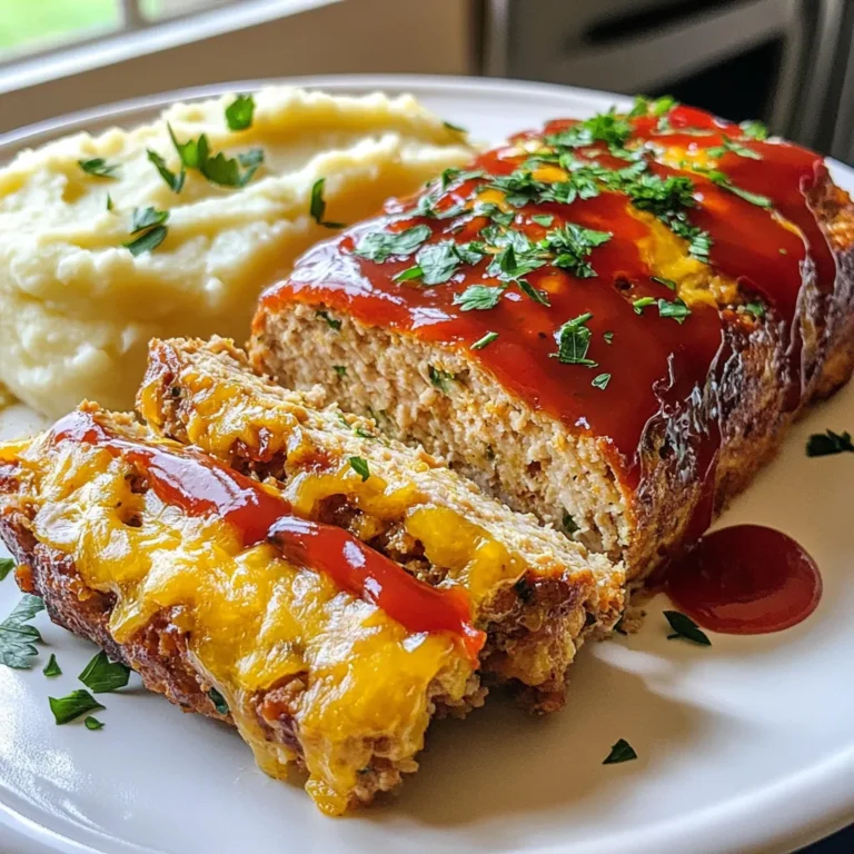 Um einen köstlichen Knoblauch-Parmesan-Hähnchen-Fleischlaib zu machen, brauchen Sie: - 450 g gemahlenes Hähnchen - 100 g Semmelbrösel - 50 g geriebener Parmesan-Käse - 50 g frisch gehackte Petersilie - 3 Knoblauchzehen, fein gehackt - 60 g fein gehackte Zwiebel - 1 großes Ei - 60 ml Milch - 1 Teelöffel italienische Gewürzmischung - Salz und Pfeffer nach Geschmack - 60 ml Ketchup (für die Glasur) - Zusätzlicher Parmesan und Petersilie zum Bestreuen Diese Zutaten sorgen für einen saftigen, würzigen Geschmack. Das gemahlene Hähnchen ist die Basis. Es gibt dem Fleischlaib seine Form. Die Semmelbrösel helfen, alles zusammenzuhalten. Parmesan-Käse fügt Tiefe hinzu. Die Petersilie bringt Frische. Knoblauch gibt den besonderen Kick. Für den besten Geschmack nutzen wir Gewürze und Kräuter. Die italienische Gewürzmischung bringt eine tolle Note. Sie hat oft Oregano, Basilikum und Thymian. Diese Kräuter passen perfekt zum Hähnchen. Salz und Pfeffer sind wichtig. Sie verstärken alle Aromen. Frische Zutaten machen den Unterschied. Wählen Sie frisches Hähnchen, das nicht grau aussieht. Die Petersilie sollte lebendig grün sein, ohne braune Blätter. Knoblauchzehen müssen fest sein. Sie sollten einen starken Duft haben. Achten Sie auf den Parmesan-Käse. Frisch gerieben ist immer besser als die verpackte Variante. So schmeckt Ihr Fleischlaib noch besser! {{ingredient_image_2}} Heize deinen Ofen auf 190°C vor. Nimm eine Kastenform und sprühe sie leicht mit Kochspray ein oder lege sie mit Backpapier aus. Dies hilft, den Fleischlaib später leicht herauszunehmen. Eine gut vorbereitete Form macht das Kochen einfacher und sorgt für ein schönes Ergebnis. In einer großen Schüssel gib das gemahlene Hähnchen, die Semmelbrösel und den geriebenen Parmesan. Füge die frisch gehackte Petersilie, den gehackten Knoblauch und die Zwiebel hinzu. Dann kommen das Ei, die Milch, die italienische Gewürzmischung sowie Salz und Pfeffer dazu. Mische alles gut mit deinen Händen. Achte darauf, nicht zu lange zu mischen, damit die Masse nicht zu fest wird. Eine gleichmäßige Mischung sorgt für einen leckeren Geschmack. Fülle die Mischung in die vorbereitete Kastenform und forme sie zu einem Laib. In einer kleinen Schüssel mische den Ketchup mit einer Prise Salz und Pfeffer. Streiche die Ketchup-Mischung gleichmäßig über die Oberseite des Fleischlaibs. Das gibt eine tolle Glasur. Streue zusätzlich geriebenen Parmesan und Petersilie darüber. Das sieht nicht nur gut aus, sondern schmeckt auch besser. Stelle den Fleischlaib nun in den vorgeheizten Ofen und backe ihn 45-55 Minuten. Die Innentemperatur sollte 74°C erreichen. Nach dem Garen lass den Fleischlaib etwa 10 Minuten ruhen, bevor du ihn in Scheiben schneidest. Um den perfekten Fleischlaib zu machen, wähle frische Zutaten. Mische die Zutaten in einer großen Schüssel gut. Verwende deine Hände, um sicherzustellen, dass alles gleichmäßig verteilt ist. Achte darauf, nicht zu lange zu mischen. Eine zu feste Masse macht den Fleischlaib trocken. Damit der Fleischlaib saftig bleibt, füge genug Flüssigkeit hinzu. Die Milch und das Ei helfen, die Mischung feucht zu halten. Überprüfe die Innentemperatur mit einem Thermometer. 74°C bedeutet, dass das Hähnchen gut durch ist. Lass den Fleischlaib nach dem Backen ruhen. So verteilt sich der Saft gleichmäßig. Für eine köstliche Glasur mische Ketchup mit Salz und Pfeffer. Streiche die Mischung gleichmäßig über die Oberseite des Fleischlaibs. Füge extra Parmesan und Petersilie hinzu, um den Geschmack zu verstärken. Diese Schritte machen das Gericht noch ansprechender. Profi Tipps Frische Zutaten verwenden: Verwenden Sie frische Kräuter und hochwertiges Hähnchen, um den besten Geschmack zu erzielen. Variieren Sie die Gewürze: Experimentieren Sie mit verschiedenen Gewürzen, um den Geschmack Ihres Fleischlaibs anzupassen und zu verbessern. Ruhen lassen: Lassen Sie den Fleischlaib nach dem Backen etwa 10 Minuten ruhen, damit sich die Säfte setzen und der Laib saftiger wird. Gesunde Beilagen wählen: Servieren Sie den Fleischlaib mit gesunden Beilagen wie gedünstetem Gemüse oder einem frischen Salat für eine ausgewogene Mahlzeit. {{image_4}} Wenn du gerne mit Käse experimentierst, gibt es viele Optionen. Du kannst Mozzarella verwenden, wenn du einen milden Geschmack magst. Feta-Käse gibt einen salzigen Kick. Für mehr Schärfe empfehle ich Pecorino. Denke daran, dass der Käse die Textur und den Geschmack des Fleischlaibs verändert. Du kannst viele Zutaten hinzufügen, um den Fleischlaib interessanter zu machen. Zucchini, Karotten oder Paprika sorgen für Frische und Farbe. Für einen süßen Geschmack kannst du auch Trockenfrüchte wie Cranberries oder Aprikosen hinzufügen. Diese machen den Fleischlaib saftiger und aromatischer. Wenn du eine vegane Version machen willst, ersetze das Hähnchen durch pflanzliches Hackfleisch. Verwende Leinsamen als Ei-Ersatz. Für eine glutenfreie Variante nimm glutenfreie Semmelbrösel. Diese Anpassungen halten den Geschmack und die Textur des Gerichtes, während sie den Bedürfnissen aller gerecht werden. Um den Knoblauch-Parmesan-Hähnchen-Fleischlaib frisch zu halten, lege ihn in einen luftdichten Behälter. Du kannst auch Frischhaltefolie verwenden. Stelle sicher, dass der Fleischlaib gut abgekühlt ist, bevor du ihn lagerst. So bleibt er saftig und lecker. Wenn du Reste hast, gibt es viele einfache Wege, sie aufzuwärmen. Du kannst den Fleischlaib in der Mikrowelle für etwa zwei bis drei Minuten erhitzen. Alternativ kannst du ihn im Ofen bei 180°C für etwa 15 Minuten aufwärmen. Das sorgt dafür, dass er gleichmäßig warm wird. Im Kühlschrank bleibt der Fleischlaib für drei bis vier Tage frisch. Wenn du ihn länger aufbewahren möchtest, friere ihn ein. Im Gefrierschrank hält er bis zu drei Monate. Achte darauf, ihn gut einzupacken, damit er nicht austrocknet. Sie sollten den Fleischlaib 45 bis 55 Minuten backen. Die Innentemperatur muss 74°C erreichen. Achten Sie darauf, dass die Oberseite goldbraun ist. Diese Zeit sorgt dafür, dass das Hähnchen gut gart. Wenn Sie einen Fleischthermometer verwenden, ist das eine gute Hilfe. Ja, Sie können das Rezept im Voraus zubereiten. Mischen Sie die Zutaten und formen Sie den Fleischlaib. Wickeln Sie ihn dann fest in Folie. Sie können ihn im Kühlschrank aufbewahren. So bleibt er frisch und schmackhaft. Backen Sie ihn einfach später, wenn Sie bereit sind. Um sicherzustellen, dass das Hähnchen durchgegart ist, nutzen Sie einen Fleischthermometer. Stecken Sie ihn in die dickste Stelle des Laibs. Die Temperatur sollte 74°C betragen. Wenn Sie keinen Thermometer haben, schneiden Sie ein Stück auf. Das Fleisch sollte nicht rosa sein und der Saft klar sein. In diesem Artikel haben wir die Geheimnisse des Knoblauch-Parmesan-Hähnchen-Fleischlaibs entdeckt. Wir haben die wichtigsten Zutaten, Anleitung sowie nützliche Tipps und Variationen behandelt. Achte darauf, frische Zutaten zu wählen und die perfekten Gewürze zu nutzen. Denke daran, beim Backen die richtige Zeit einzuhalten, um das beste Ergebnis zu erzielen. Mit diesen Informationen kannst du sicher einen leckeren Fleischlaib zubereiten, der jeden begeistert. Viel Spaß beim Kochen und Experimentieren!