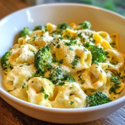 - 225 g Käse-Tortellini - 240 g gekochtes Hähnchen, zerrupft - 300 g Brokkoliröschen, gedämpft - 240 ml Sahne - 100 g geriebener Mozzarella-Käse - 50 g geriebener Parmesan-Käse - 1 Esslöffel Knoblauch, gehackt - 1 Teelöffel Zwiebelpulver - 1/2 Teelöffel schwarzer Pfeffer - Salz nach Geschmack - 2 Esslöffel Olivenöl - Frische Petersilie, gehackt (zum Garnieren) Für vier Portionen sind diese Mengen perfekt. Du kannst die Zutaten leicht anpassen. Magst du mehr Gemüse? Füge mehr Brokkoli hinzu! Für eine cremigere Sauce, erhöhe die Sahne. Diese Anpassungen helfen dir, das Gericht nach deinem Geschmack zu gestalten. Die Qualität der Zutaten macht einen großen Unterschied. Wähle frische Tortellini, wenn möglich. Sie geben dem Gericht einen tollen Geschmack und eine schöne Textur. Achte auch auf frischen Brokkoli. Er sollte knackig und grün sein. Ein guter Mozzarella und Parmesan bringen viel Aroma in die Sauce. Verwende hochwertiges Olivenöl für den besten Geschmack. Frische Petersilie sorgt für einen farbenfrohen und frischen Akzent. {{ingredient_image_2}} Um die Tortellini vorzubereiten, bringe einen großen Topf mit gesalzenem Wasser zum Kochen. Es ist wichtig, das Wasser gut zu salzen. Das gibt den Tortellini Geschmack. Koche die Tortellini nach den Anweisungen auf der Verpackung. In der Regel dauert das etwa 3 bis 5 Minuten. Du möchtest sie al dente, also bissfest. Danach gieße die Tortellini ab und stelle sie beiseite. Lass sie nicht zu lange stehen, damit sie nicht kleben. Jetzt ist es Zeit für die Käsesauce. Erhitze in einer großen Pfanne die Olivenöl bei mittlerer Hitze. Füge den gehackten Knoblauch hinzu und brate ihn etwa eine Minute an. Er sollte duften, aber nicht braun werden. Gieße dann die Sahne in die Pfanne und rühre gut um. Lass die Mischung 2 bis 3 Minuten köcheln. Sie dickt leicht ein und erhält eine cremige Konsistenz. Jetzt reduziere die Hitze auf niedrig. Gib den geriebenen Mozzarella und Parmesan-Käse dazu. Rühre weiter, bis der Käse schmilzt und die Sauce glatt ist. Jetzt kommt der spannende Teil! Gib das zerrupfte Hähnchen und die gedämpften Brokkoliröschen in die Pfanne. Füge das Zwiebelpulver, den schwarzen Pfeffer und Salz nach Geschmack hinzu. Mische alles gut, bis es gleichmäßig verteilt ist. Dann hebe vorsichtig die gekochten Tortellini unter. Du möchtest sicherstellen, dass sie gut mit der cremigen Käsesauce überzogen sind. Lass das Gericht für weitere 2 bis 3 Minuten kochen. Rühre gelegentlich um, bis alles gut durchwärmt ist. Zum Schluss nimm die Pfanne vom Herd und garniere das Gericht mit frischer Petersilie. Serviere es sofort und genieße dein Essen! Um die Käsesauce perfekt zu machen, achte auf die Hitze. Die Hitze sollte niedrig sein, wenn du die Käsesorten hinzufügst. So schmilzt der Käse gleichmäßig und wird nicht zäh. Rühre ständig, damit sich die Käsesorten gut vermischen. Wenn die Sauce zu dick ist, füge ein wenig mehr Sahne hinzu. So bleibt sie schön cremig. Die Verwendung von vorgekochtem Hähnchen spart Zeit. Du kannst Hähnchenreste von einem früheren Essen verwenden. Das macht das Gericht schnell und einfach. Auch gefrorener Brokkoli ist eine gute Wahl. Er braucht nur ein paar Minuten, um zu garen. Achte darauf, dass du die Tortellini al dente kochst. So bleiben sie bissfest und saugen die Sauce nicht zu sehr auf. Ein häufiger Fehler ist, die Käsesauce zu schnell zu kochen. Das kann die Sauce klumpig machen. Verwende immer frische Zutaten, um den besten Geschmack zu erreichen. Achte darauf, Salz sparsam zu verwenden. Zu viel Salz kann den feinen Käsegeschmack überdecken. Wenn du diese Tipps befolgst, gelingt dir die Käse-Hühnchen-Brokkoli-Tortellini perfekt. Pro Tipps Perfekte Konsistenz: Um eine cremige Sauce zu erhalten, achte darauf, die Sahne vorsichtig zu erhitzen und regelmäßig zu rühren, während du den Käse hinzufügst. Variationen hinzufügen: Du kannst auch weiteres Gemüse wie Spinat oder Erbsen hinzufügen, um das Gericht noch nährstoffreicher zu machen. Resteverwertung: Falls du Reste hast, kannst du diese in einem luftdichten Behälter im Kühlschrank aufbewahren und am nächsten Tag als schnelles Mittagessen genießen. Würze anpassen: Probiere verschiedene Gewürze wie Paprika oder italienische Kräuter, um der Sauce eine besondere Note zu verleihen. {{image_4}} Um eine vegetarische Version zu machen, kannst du das Hühnchen einfach weglassen. Ersetze es durch mehr Gemüse. Zucchini, Paprika oder Spinat passen gut. Du könntest auch Kichererbsen hinzufügen. Diese geben dir Protein und machen das Gericht sättigend. Achte darauf, das Gemüse gut zu garen, damit es zart bleibt. Ein paar Gewürze können den Geschmack wirklich verbessern. Füge einen Teelöffel Paprika oder italienische Kräuter hinzu. Das bringt mehr Aroma in die Sauce. Frische Kräuter wie Basilikum oder Thymian können die Aromen aufhellen. Streue sie kurz vor dem Servieren darüber. Das macht das Gericht nicht nur leckerer, sondern auch bunter. Wenn du keinen Mozzarella magst, probiere Gouda oder Cheddar. Diese Käsesorten geben einen anderen, aber tollen Geschmack. Du kannst auch Feta für eine salzige Note verwenden. Eine Mischung aus verschiedenen Käsesorten kann das Gericht spannend machen. Denke daran, die Käsesorten gut zu schmelzen, damit die Sauce cremig bleibt. Du kannst die Käse-Hühnchen-Brokkoli-Tortellini in einem luftdichten Behälter aufbewahren. Stelle sicher, dass sie gut abgekühlt sind, bevor du sie in den Kühlschrank stellst. Sie bleiben dort etwa 3 bis 4 Tage frisch. Überprüfe vor dem Essen, ob sie noch gut riechen und aussehen. Wenn du mehr als genug gemacht hast, friere die Tortellini ein. Portioniere sie in geeignete Behälter oder Gefrierbeutel. So bleiben sie bis zu 2 Monate frisch. Achte darauf, die Luft aus den Beuteln zu drücken, um Gefrierbrand zu vermeiden. Beschrifte die Behälter mit dem Datum, damit du weißt, wie lange sie schon eingefroren sind. Um die Tortellini wieder aufzuwärmen, kannst du sie in der Mikrowelle oder auf dem Herd erhitzen. Wenn du die Mikrowelle verwendest, decke den Behälter ab, so bleibt die Feuchtigkeit erhalten. Erhitze sie in Intervallen von 1 bis 2 Minuten. Rühre zwischendurch um, damit sie gleichmäßig warm werden. Auf dem Herd kannst du etwas Sahne oder Wasser hinzufügen, um die Sauce cremig zu halten. So schmecken sie fast wie frisch zubereitet! Du kannst die Käse-Hühnchen-Brokkoli-Tortellini in einem luftdichten Behälter im Kühlschrank aufbewahren. Sie bleiben dort etwa 3 bis 4 Tage frisch. Achte darauf, dass die Reste gut abgedeckt sind. So bleibt der Geschmack erhalten und die Tortellini trocknen nicht aus. Ja, du kannst frischen Brokkoli verwenden! Koche ihn einfach kurz in Salzwasser oder dämpfe ihn für etwa 3 bis 5 Minuten. So behält er seine schöne grüne Farbe und seinen knackigen Biss. Frischer Brokkoli gibt deinem Gericht eine tolle Textur und mehr Nährstoffe. Die beste Methode, Tortellini zu kochen, ist in einem großen Topf mit gesalzenem Wasser. Bringe das Wasser zum Kochen und füge die Tortellini hinzu. Koche sie gemäß den Anweisungen auf der Verpackung. Normalerweise sind sie nach 3 bis 5 Minuten al dente. Achte darauf, sie nicht zu lange zu kochen, damit sie nicht zu weich werden. In diesem Blogbeitrag haben wir alles über Käse-Hühnchen-Brokkoli-Tortellini besprochen. Wir haben die wichtigsten Zutaten aufgelistet und ihre Variationen erkundet. Die Schritt-für-Schritt-Anleitung hilft dir, das Gericht perfekt zuzubereiten. Zudem teile ich Tipps, um häufige Fehler zu vermeiden. Du kannst sogar vegetarische Optionen oder andere Käse probieren. Denke daran, wie du Reste aufbewahrst, um Frische zu erhalten. Probiere es aus und genieße dein leckeres Gericht!