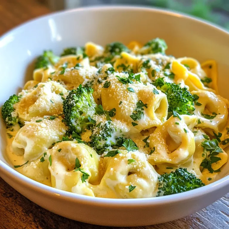 - 225 g Käse-Tortellini - 240 g gekochtes Hähnchen, zerrupft - 300 g Brokkoliröschen, gedämpft - 240 ml Sahne - 100 g geriebener Mozzarella-Käse - 50 g geriebener Parmesan-Käse - 1 Esslöffel Knoblauch, gehackt - 1 Teelöffel Zwiebelpulver - 1/2 Teelöffel schwarzer Pfeffer - Salz nach Geschmack - 2 Esslöffel Olivenöl - Frische Petersilie, gehackt (zum Garnieren) Für vier Portionen sind diese Mengen perfekt. Du kannst die Zutaten leicht anpassen. Magst du mehr Gemüse? Füge mehr Brokkoli hinzu! Für eine cremigere Sauce, erhöhe die Sahne. Diese Anpassungen helfen dir, das Gericht nach deinem Geschmack zu gestalten. Die Qualität der Zutaten macht einen großen Unterschied. Wähle frische Tortellini, wenn möglich. Sie geben dem Gericht einen tollen Geschmack und eine schöne Textur. Achte auch auf frischen Brokkoli. Er sollte knackig und grün sein. Ein guter Mozzarella und Parmesan bringen viel Aroma in die Sauce. Verwende hochwertiges Olivenöl für den besten Geschmack. Frische Petersilie sorgt für einen farbenfrohen und frischen Akzent. {{ingredient_image_2}} Um die Tortellini vorzubereiten, bringe einen großen Topf mit gesalzenem Wasser zum Kochen. Es ist wichtig, das Wasser gut zu salzen. Das gibt den Tortellini Geschmack. Koche die Tortellini nach den Anweisungen auf der Verpackung. In der Regel dauert das etwa 3 bis 5 Minuten. Du möchtest sie al dente, also bissfest. Danach gieße die Tortellini ab und stelle sie beiseite. Lass sie nicht zu lange stehen, damit sie nicht kleben. Jetzt ist es Zeit für die Käsesauce. Erhitze in einer großen Pfanne die Olivenöl bei mittlerer Hitze. Füge den gehackten Knoblauch hinzu und brate ihn etwa eine Minute an. Er sollte duften, aber nicht braun werden. Gieße dann die Sahne in die Pfanne und rühre gut um. Lass die Mischung 2 bis 3 Minuten köcheln. Sie dickt leicht ein und erhält eine cremige Konsistenz. Jetzt reduziere die Hitze auf niedrig. Gib den geriebenen Mozzarella und Parmesan-Käse dazu. Rühre weiter, bis der Käse schmilzt und die Sauce glatt ist. Jetzt kommt der spannende Teil! Gib das zerrupfte Hähnchen und die gedämpften Brokkoliröschen in die Pfanne. Füge das Zwiebelpulver, den schwarzen Pfeffer und Salz nach Geschmack hinzu. Mische alles gut, bis es gleichmäßig verteilt ist. Dann hebe vorsichtig die gekochten Tortellini unter. Du möchtest sicherstellen, dass sie gut mit der cremigen Käsesauce überzogen sind. Lass das Gericht für weitere 2 bis 3 Minuten kochen. Rühre gelegentlich um, bis alles gut durchwärmt ist. Zum Schluss nimm die Pfanne vom Herd und garniere das Gericht mit frischer Petersilie. Serviere es sofort und genieße dein Essen! Um die Käsesauce perfekt zu machen, achte auf die Hitze. Die Hitze sollte niedrig sein, wenn du die Käsesorten hinzufügst. So schmilzt der Käse gleichmäßig und wird nicht zäh. Rühre ständig, damit sich die Käsesorten gut vermischen. Wenn die Sauce zu dick ist, füge ein wenig mehr Sahne hinzu. So bleibt sie schön cremig. Die Verwendung von vorgekochtem Hähnchen spart Zeit. Du kannst Hähnchenreste von einem früheren Essen verwenden. Das macht das Gericht schnell und einfach. Auch gefrorener Brokkoli ist eine gute Wahl. Er braucht nur ein paar Minuten, um zu garen. Achte darauf, dass du die Tortellini al dente kochst. So bleiben sie bissfest und saugen die Sauce nicht zu sehr auf. Ein häufiger Fehler ist, die Käsesauce zu schnell zu kochen. Das kann die Sauce klumpig machen. Verwende immer frische Zutaten, um den besten Geschmack zu erreichen. Achte darauf, Salz sparsam zu verwenden. Zu viel Salz kann den feinen Käsegeschmack überdecken. Wenn du diese Tipps befolgst, gelingt dir die Käse-Hühnchen-Brokkoli-Tortellini perfekt. Pro Tipps Perfekte Konsistenz: Um eine cremige Sauce zu erhalten, achte darauf, die Sahne vorsichtig zu erhitzen und regelmäßig zu rühren, während du den Käse hinzufügst. Variationen hinzufügen: Du kannst auch weiteres Gemüse wie Spinat oder Erbsen hinzufügen, um das Gericht noch nährstoffreicher zu machen. Resteverwertung: Falls du Reste hast, kannst du diese in einem luftdichten Behälter im Kühlschrank aufbewahren und am nächsten Tag als schnelles Mittagessen genießen. Würze anpassen: Probiere verschiedene Gewürze wie Paprika oder italienische Kräuter, um der Sauce eine besondere Note zu verleihen. {{image_4}} Um eine vegetarische Version zu machen, kannst du das Hühnchen einfach weglassen. Ersetze es durch mehr Gemüse. Zucchini, Paprika oder Spinat passen gut. Du könntest auch Kichererbsen hinzufügen. Diese geben dir Protein und machen das Gericht sättigend. Achte darauf, das Gemüse gut zu garen, damit es zart bleibt. Ein paar Gewürze können den Geschmack wirklich verbessern. Füge einen Teelöffel Paprika oder italienische Kräuter hinzu. Das bringt mehr Aroma in die Sauce. Frische Kräuter wie Basilikum oder Thymian können die Aromen aufhellen. Streue sie kurz vor dem Servieren darüber. Das macht das Gericht nicht nur leckerer, sondern auch bunter. Wenn du keinen Mozzarella magst, probiere Gouda oder Cheddar. Diese Käsesorten geben einen anderen, aber tollen Geschmack. Du kannst auch Feta für eine salzige Note verwenden. Eine Mischung aus verschiedenen Käsesorten kann das Gericht spannend machen. Denke daran, die Käsesorten gut zu schmelzen, damit die Sauce cremig bleibt. Du kannst die Käse-Hühnchen-Brokkoli-Tortellini in einem luftdichten Behälter aufbewahren. Stelle sicher, dass sie gut abgekühlt sind, bevor du sie in den Kühlschrank stellst. Sie bleiben dort etwa 3 bis 4 Tage frisch. Überprüfe vor dem Essen, ob sie noch gut riechen und aussehen. Wenn du mehr als genug gemacht hast, friere die Tortellini ein. Portioniere sie in geeignete Behälter oder Gefrierbeutel. So bleiben sie bis zu 2 Monate frisch. Achte darauf, die Luft aus den Beuteln zu drücken, um Gefrierbrand zu vermeiden. Beschrifte die Behälter mit dem Datum, damit du weißt, wie lange sie schon eingefroren sind. Um die Tortellini wieder aufzuwärmen, kannst du sie in der Mikrowelle oder auf dem Herd erhitzen. Wenn du die Mikrowelle verwendest, decke den Behälter ab, so bleibt die Feuchtigkeit erhalten. Erhitze sie in Intervallen von 1 bis 2 Minuten. Rühre zwischendurch um, damit sie gleichmäßig warm werden. Auf dem Herd kannst du etwas Sahne oder Wasser hinzufügen, um die Sauce cremig zu halten. So schmecken sie fast wie frisch zubereitet! Du kannst die Käse-Hühnchen-Brokkoli-Tortellini in einem luftdichten Behälter im Kühlschrank aufbewahren. Sie bleiben dort etwa 3 bis 4 Tage frisch. Achte darauf, dass die Reste gut abgedeckt sind. So bleibt der Geschmack erhalten und die Tortellini trocknen nicht aus. Ja, du kannst frischen Brokkoli verwenden! Koche ihn einfach kurz in Salzwasser oder dämpfe ihn für etwa 3 bis 5 Minuten. So behält er seine schöne grüne Farbe und seinen knackigen Biss. Frischer Brokkoli gibt deinem Gericht eine tolle Textur und mehr Nährstoffe. Die beste Methode, Tortellini zu kochen, ist in einem großen Topf mit gesalzenem Wasser. Bringe das Wasser zum Kochen und füge die Tortellini hinzu. Koche sie gemäß den Anweisungen auf der Verpackung. Normalerweise sind sie nach 3 bis 5 Minuten al dente. Achte darauf, sie nicht zu lange zu kochen, damit sie nicht zu weich werden. In diesem Blogbeitrag haben wir alles über Käse-Hühnchen-Brokkoli-Tortellini besprochen. Wir haben die wichtigsten Zutaten aufgelistet und ihre Variationen erkundet. Die Schritt-für-Schritt-Anleitung hilft dir, das Gericht perfekt zuzubereiten. Zudem teile ich Tipps, um häufige Fehler zu vermeiden. Du kannst sogar vegetarische Optionen oder andere Käse probieren. Denke daran, wie du Reste aufbewahrst, um Frische zu erhalten. Probiere es aus und genieße dein leckeres Gericht!