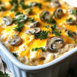 - 2 Tassen gegartes H&auml;hnchen - 1 Tasse Champignons - 1 Tasse Schlagsahne Die Hauptzutaten machen den Auflauf herzhaft. Das gegarte H&auml;hnchen sorgt f&uuml;r viel Geschmack. Die Champignons geben eine leckere, erdige Note. Die Schlagsahne macht alles sch&ouml;n cremig. - 1 Tasse geriebener Cheddar-K&auml;se - 1/2 Tasse Frischk&auml;se - 2 Essl&ouml;ffel Oliven&ouml;l Zus&auml;tzlich brauchen wir K&auml;se. Der Cheddar-K&auml;se schmilzt gut und wird goldbraun. Der Frischk&auml;se sorgt f&uuml;r eine samtige Textur. Das Oliven&ouml;l ist wichtig, um die Champignons anzubraten. - 2 Knoblauchzehen - Zwiebelpulver, Knoblauchpulver, Paprika - Salz und Pfeffer nach Geschmack Gew&uuml;rze machen das Gericht besonders. Frischer Knoblauch gibt einen tollen Duft. Zwiebelpulver und Knoblauchpulver verst&auml;rken den Geschmack. Paprika bringt eine milde W&uuml;rze. Salz und Pfeffer runden alles ab. {{ingredient_image_2}} Heize deinen Ofen auf 190&deg;C (375&deg;F) vor. Dies ist wichtig, damit der Auflauf gleichm&auml;&szlig;ig gart. Erhitze 2 Essl&ouml;ffel Oliven&ouml;l in einer gro&szlig;en Pfanne. F&uuml;ge 1 Tasse geschnittene Champignons hinzu. Brate sie 5-7 Minuten, bis sie goldbraun sind. Dies gibt dem Gericht einen tollen Geschmack. R&uuml;hre 2 fein gehackte Knoblauchzehen unter und brate sie eine weitere Minute mit. In einer R&uuml;hrsch&uuml;ssel vermische 1 Tasse Schlagsahne, 1/2 Tasse weichen Frischk&auml;se, Zwiebelpulver, Knoblauchpulver, Paprika, Salz und Pfeffer. R&uuml;hre alles gut um, bis die Mischung cremig ist. Diese Sauce macht den Auflauf reichhaltig und lecker. Verteile 2 Tassen zerzupftes H&auml;hnchen gleichm&auml;&szlig;ig am Boden einer gro&szlig;en Auflaufform. Gie&szlig;e die Creme-Mischung &uuml;ber das H&auml;hnchen. F&uuml;ge dann die angebratenen Champignons hinzu. Streue 1 Tasse geriebenen Cheddar-K&auml;se gleichm&auml;&szlig;ig dar&uuml;ber. Backe den Auflauf 25-30 Minuten im vorgeheizten Ofen. Der K&auml;se sollte blubbern und goldbraun sein. Das sieht nicht nur gut aus, sondern schmeckt auch k&ouml;stlich. Nimm den Auflauf aus dem Ofen und lass ihn ein paar Minuten abk&uuml;hlen. Garnieren mit gehackter Petersilie macht das Gericht frisch. Jetzt ist der Auflauf bereit zum Genie&szlig;en! Um die Sauce cremig zu halten, nutzen Sie frische Zutaten. Der Frischk&auml;se macht die Sauce sch&ouml;n glatt. Achten Sie darauf, die Schlagsahne nicht zu stark zu erhitzen. Das verhindert, dass sie gerinnt. R&uuml;hren Sie die Mischung gut um, bis sie eine gleichm&auml;&szlig;ige Konsistenz hat. F&uuml;gen Sie die Sauce direkt &uuml;ber das H&auml;hnchen und die Champignons. Verschiedene Kr&auml;uter und Gew&uuml;rze geben dem Auflauf mehr Geschmack. Experimentieren Sie mit Thymian oder Rosmarin. Diese Kr&auml;uter passen gut zu H&auml;hnchen und Pilzen. Eine Prise Muskatnuss kann ebenfalls helfen. Sie verst&auml;rkt die Aromen und gibt dem Gericht eine besondere Note. Seien Sie mutig und probieren Sie neue Kombinationen. Achten Sie auf Allergien und Unvertr&auml;glichkeiten. Verwenden Sie glutenfreie Produkte, wenn n&ouml;tig. Wenn jemand Milch nicht vertr&auml;gt, k&ouml;nnen Sie Kokoscreme statt Schlagsahne nutzen. Auch pflanzlicher K&auml;se ist eine gute Alternative. Stellen Sie sicher, dass alle Zutaten sicher sind. So k&ouml;nnen alle das Gericht genie&szlig;en. Pro Tipps H&auml;hnchen vorbereiten: Verwenden Sie &uuml;brig gebliebenes H&auml;hnchen oder Brath&auml;hnchen f&uuml;r eine schnellere Zubereitung und mehr Geschmack. Champignons ausw&auml;hlen: Cremini-Champignons bieten einen tieferen Geschmack als normale Champignons und sind eine gro&szlig;artige Wahl f&uuml;r diesen Auflauf. W&uuml;rze anpassen: Experimentieren Sie mit zus&auml;tzlichen Gew&uuml;rzen wie Thymian oder Oregano, um dem Auflauf eine pers&ouml;nliche Note zu verleihen. Auflauf aufbewahren: Der Auflauf l&auml;sst sich gut im K&uuml;hlschrank aufbewahren und schmeckt am n&auml;chsten Tag sogar noch besser! {{image_4}} F&uuml;r eine bunte Note k&ouml;nnen Sie Zucchini oder Spinat hinzuf&uuml;gen. Zucchini bringt einen milden Geschmack und viel Feuchtigkeit. Schneiden Sie die Zucchini in kleine St&uuml;cke und f&uuml;gen Sie sie direkt in die Pfanne mit den Champignons. Spinat ist ebenfalls eine gute Wahl. Er passt gut zu den anderen Zutaten und gibt dem Auflauf eine sch&ouml;ne Farbe. Einfach den frischen Spinat kurz vor dem Servieren unterheben, damit er nicht zu weich wird. K&auml;se macht jeden Auflauf besser. Probieren Sie verschiedene K&auml;sesorten, um den Geschmack zu ver&auml;ndern. Mozzarella bringt eine zarte, schmelzende Textur. Feta sorgt f&uuml;r einen salzigen Kick und passt gut zu Gem&uuml;se. Parmesan kann auch eine leckere Wahl sein. Er gibt dem Gericht eine nussige Note und eine knackige Kruste, wenn er goldbraun gebacken wird. Die Gew&uuml;rze machen den Auflauf besonders. Verwenden Sie italienische oder mexikanische Kr&auml;uter, um neue Aromen zu entdecken. Italienische Kr&auml;uter wie Oregano und Basilikum bringen einen frischen Geschmack. Mexikanische Gew&uuml;rze wie Kreuzk&uuml;mmel und Chili k&ouml;nnen dem Gericht einen w&uuml;rzigen Touch geben. Mischen Sie die Kr&auml;uter in die Sauce f&uuml;r einen interessanten Geschmack. Experimentieren Sie und finden Sie Ihre Lieblingskombination! Die Reste des Keto H&auml;hnchen-Pilz-Auflaufs sind einfach zu lagern. Legen Sie sie in einen luftdichten Beh&auml;lter. So bleiben sie frisch. Stellen Sie sicher, dass der Auflauf vollst&auml;ndig abgek&uuml;hlt ist, bevor Sie ihn in den K&uuml;hlschrank stellen. Im K&uuml;hlschrank h&auml;lt er etwa drei bis vier Tage. Wenn Sie ihn l&auml;nger aufbewahren m&ouml;chten, sollten Sie ihn einfrieren. Einfrieren ist eine gro&szlig;artige Option f&uuml;r diesen Auflauf. Teilen Sie den Auflauf in Portionsgr&ouml;&szlig;en auf, bevor Sie ihn einfrieren. Verwenden Sie gefriergeeignete Beh&auml;lter oder Beutel. Achten Sie darauf, die Luft herauszudr&uuml;cken. So bleibt die Qualit&auml;t besser. Zum Auftauen nehmen Sie den Auflauf einfach aus dem Gefrierfach und lassen ihn &uuml;ber Nacht im K&uuml;hlschrank auftauen. Das Wiedererw&auml;rmen sollte vorsichtig erfolgen. Am besten nutzen Sie den Ofen. Heizen Sie ihn auf 180&deg;C vor. Legen Sie den Auflauf in eine Auflaufform und decken Sie ihn mit Folie ab. So bleibt er saftig. Erw&auml;rmen Sie ihn etwa 20 bis 25 Minuten. Alternativ k&ouml;nnen Sie auch die Mikrowelle nutzen. Stellen Sie die Leistung jedoch nicht zu hoch ein. So vermeiden Sie, dass der Auflauf austrocknet. Dieser Auflauf hat etwa 6 Gramm Kohlenhydrate pro Portion. Die Hauptquellen sind die Champignons und die Schlagsahne. H&auml;hnchen und K&auml;se tragen kaum Kohlenhydrate bei. Wenn Sie auf Ihre Kohlenhydrate achten, ist dieser Auflauf ideal. Er passt gut in die Keto-Di&auml;t. Um die genaue Zahl zu bestimmen, k&ouml;nnen Sie die Marken Ihrer Zutaten pr&uuml;fen. So k&ouml;nnen Sie sicher sein, dass Sie im Rahmen bleiben. Wenn Sie kein H&auml;hnchen haben, sind hier einige Alternativen. Sie k&ouml;nnen Pute verwenden, die &auml;hnlich ist. Auch gekochte Rinder- oder Schweinefleischreste eignen sich gut. F&uuml;r eine vegetarische Option probieren Sie Tofu oder Tempeh. Diese Optionen sind proteinreich und passen gut zu den anderen Zutaten. Achten Sie darauf, dass die Textur &auml;hnlich bleibt. So bleibt der Geschmack des Auflaufs ausgewogen. Ja, dieser Auflauf ist perfekt f&uuml;r Meal Prep. Sie k&ouml;nnen ihn im Voraus zubereiten und portionsweise aufbewahren. Nach dem Backen lassen Sie ihn abk&uuml;hlen. Teilen Sie ihn dann in luftdichte Beh&auml;lter auf. So bleibt er frisch und lecker. Sie k&ouml;nnen ihn im K&uuml;hlschrank bis zu f&uuml;nf Tage lagern. Zum Aufw&auml;rmen einfach in der Mikrowelle oder im Ofen erhitzen. So haben Sie immer eine schnelle, gesunde Mahlzeit zur Hand. Dieser Auflauf bietet viel Geschmack und sehr einfache Zubereitung. Du hast gelernt, welche Zutaten du brauchst, wie du die Schritte aufbaust und was du variieren kannst. Denke daran, die Konsistenz der Sauce perfekt zu halten und deine Reste sicher zu lagern. Mit diesem Rezept kannst du sicherstellen, dass deine Mahlzeiten lecker und gesund sind. Probiere verschiedene K&auml;se- und Gem&uuml;sealternativen aus. So kreativ kannst du mit einem einfachen Gericht sein!