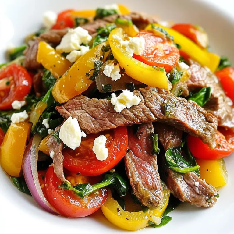 - 450 g Rinderfilet, dünn geschnitten - 2 Esslöffel Olivenöl - 1 rote Paprika, in Streifen geschnitten - 1 gelbe Paprika, in Streifen geschnitten - 1 mittelgroße rote Zwiebel, in Ringe geschnitten - 2 Knoblauchzehen, fein gehackt - 1 Teelöffel getrockneter Oregano - 1 Teelöffel gemahlener Kreuzkümmel - 1 Teelöffel geräuchertes Paprikapulver - 150 g Kirschtomaten, halbiert - 150 g frischer Spinat - Salz und Pfeffer nach Geschmack - 1 Esslöffel Zitronensaft Ich wähle frisches Rinderfilet für einen zarten Biss. Die Paprika bringt Farbe und Süße. Zwiebeln und Knoblauch geben einen kräftigen Geschmack. Die Gewürze wie Oregano und Kreuzkümmel verleihen dem Gericht eine mediterrane Note. - Feta-Käse zum Garnieren (optional) - Frische Kräuter Feta-Käse gibt einen salzigen, cremigen Geschmack. Frische Kräuter wie Petersilie oder Basilikum sorgen für Frische. Diese Zutaten sind nicht notwendig, aber sie machen das Gericht noch leckerer. {{ingredient_image_2}} Zuerst schneiden Sie das Rinderfilet in dünne Stücke. In einer Schüssel würzen Sie das Fleisch mit: - Salz - Pfeffer - 1 Teelöffel Oregano - 1 Teelöffel Kreuzkümmel - 1 Teelöffel geräuchertem Paprikapulver Mischen Sie alles gut. Lassen Sie das Rindfleisch 15 Minuten marinieren. So ziehen die Aromen ein. Nehmen Sie eine große Pfanne oder einen Wok. Erhitzen Sie 2 Esslöffel Olivenöl bei mittelhoher Hitze. Achten Sie darauf, dass das Öl heiß genug ist. So brät das Fleisch schön an. Legen Sie das marinierte Rindfleisch gleichmäßig in die Pfanne. Braten Sie es für 3-4 Minuten. Es sollte außen braun und innen noch rosa sein. Nehmen Sie das Rindfleisch aus der Pfanne und stellen Sie es beiseite. Geben Sie die geschnittene Zwiebel und die Paprika in die Pfanne. Braten Sie sie für etwa 5 Minuten. Sie sollen weich werden. Fügen Sie dann die gehackten Knoblauchzehen und die Kirschtomaten hinzu. Kochen Sie alles für 2-3 Minuten. Der Duft des Knoblauchs ist köstlich. Jetzt kommt das Rindfleisch zurück in die Pfanne. Fügen Sie 150 g frischen Spinat hinzu. Rühren Sie alles gut durch. Lassen Sie es für weitere 2-3 Minuten garen. Der Spinat sollte zusammenfallen. Geben Sie einen Spritzer Zitronensaft über das Gericht. Mischen Sie alles erneut. Schmecken Sie mit Salz und Pfeffer ab. Für die Präsentation geben Sie das Gericht auf eine große, flache Schale. Garnieren Sie es mit Feta-Käse, wenn Sie möchten. Ein frischer Kräuterzweig bringt Farbe ins Spiel. Um das Rindfleisch perfekt zuzubereiten, müssen Sie die Garstufen verstehen. Rindfleisch kann selten, medium oder gut durchgegart sein. Für diesen Wok empfehle ich, das Fleisch medium zu garen. Das gibt Ihnen eine zarte, saftige Textur. Ein häufiger Fehler ist, das Fleisch zu lange zu braten. Lassen Sie es nur 3-4 Minuten braten und nehmen Sie es dann aus der Pfanne. So bleibt es rosa in der Mitte. Jeder hat andere Geschmäcker. Passen Sie die Gewürze nach Ihrer Vorliebe an. Wenn Sie es schärfer mögen, fügen Sie mehr Kreuzkümmel oder Paprika hinzu. Frische Kräuter wie Basilikum oder Petersilie bringen ein tolles Aroma. Diese sollten am Ende hinzugefügt werden, damit sie frisch bleiben. Gutes Zeitmanagement macht das Kochen einfacher. Bereiten Sie alle Zutaten vorher vor. Schneiden Sie das Gemüse und marinieren Sie das Rindfleisch, bevor Sie mit dem Kochen beginnen. Nutzen Sie den Platz auf Ihrem Kochfeld effizient. Das spart Zeit und macht das Kochen stressfreier. Wenn alles bereit ist, können Sie schnell und einfach Ihr Gericht zubereiten. Pro Tipps Fleisch marinieren: Lassen Sie das Rindfleisch mindestens 15 Minuten marinieren, um die Aromen vollständig aufzunehmen. Hitze kontrollieren: Achten Sie darauf, die Pfanne nicht zu überfüllen, damit das Fleisch schön bräunt und nicht dämpft. Frische Kräuter hinzufügen: Fügen Sie am Ende frische Kräuter wie Basilikum oder Petersilie hinzu, um das Gericht zu verfeinern. Gemüse variieren: Experimentieren Sie mit verschiedenen Gemüsesorten wie Zucchini oder Auberginen für zusätzliche Texturen und Geschmäcker. {{image_4}} Für eine vegetarische Variante nutze ich Tofu oder Seitan. Beide sind großartige Proteinquellen. Tofu nimmt die Aromen gut auf. Seitan hat eine fleischähnliche Konsistenz. Du kannst auch verschiedene Gemüsearten verwenden. Brokkoli, Zucchini oder Karotten passen gut. So bleibt das Gericht bunt und schmackhaft. Um die Aromen zu verstärken, füge zusätzliche Gewürze hinzu. Rosmarin und Thymian bringen mehr Tiefe. Oliven und Artischocken geben eine salzige Note. Sie sorgen für mehr Textur und Geschmack. Du kannst auch frische Kräuter wie Petersilie oder Basilikum nutzen. Diese frischen Zutaten machen das Gericht noch lebendiger. Serviere das Gericht mit Reis oder Nudeln. Beides ergänzt die Aromen sehr gut. Du kannst den Reis einfach kochen oder im Dampfgarer zubereiten. Für die Nudeln empfehle ich Spaghetti oder Reisnudeln. Denke daran, die Beilagen gut zu würzen. So harmonieren sie perfekt mit dem Rindfleisch-Wok. Um den mediterranen Rindfleisch-Wok frisch zu halten, benutze einen luftdichten Behälter. So bleibt das Gericht länger gut. Stelle den Behälter in den Kühlschrank. Richtig gelagert, bleibt das Wok-Gericht bis zu drei Tage frisch. Überprüfe immer auf Geruch oder Aussehen, bevor du es isst. Wenn du den Wok für längere Zeit aufbewahren möchtest, friere ihn ein. Teile das Gericht in Portionen auf und lege es in gefriergeeignete Behälter oder Beutel. So kannst du es bis zu drei Monate aufbewahren. Zum Auftauen lege das Gericht einfach in den Kühlschrank für einige Stunden. Du kannst es dann in der Mikrowelle oder in einer Pfanne wieder aufwärmen. Resten vom mediterranen Rindfleisch-Wok sind sehr vielseitig. Du kannst sie in einem Salat oder Wrap verwenden. Eine andere Idee ist, sie in eine Suppe zu geben. So kreierst du neue Gerichte aus den Resten. Sei kreativ und probiere verschiedene Kombinationen aus! Die Zubereitung dauert insgesamt 30 Minuten. Die Vorbereitungszeit beträgt etwa 15 Minuten. In dieser Zeit schneiden Sie das Gemüse und marinieren das Rindfleisch. Die Kochzeit ist schnell und einfach. Sie braten das Fleisch und das Gemüse in einer großen Pfanne oder einem Wok. Ja, Sie können viele andere Gemüsesorten verwenden. Zucchini, Brokkoli oder Karotten passen gut. Auch grüne Bohnen oder Auberginen sind tolle Optionen. Seien Sie kreativ! Passen Sie die Garzeit entsprechend an, da verschiedene Gemüse unterschiedlich lange brauchen. Ein frischer, fruchtiger Weißwein passt gut. Ein Sauvignon Blanc oder ein Pinot Grigio sind gute Optionen. Diese Weine ergänzen die Aromen des Gerichts. Sie können auch einen leichten Rotwein wählen, wie einen Chianti. Du hast nun alle wichtigen Schritte und Tipps, um ein köstliches mediterranes Rindfleisch-Gericht zuzubereiten. Wir haben die besten Zutaten, Optionen, Variationen, und Aufbewahrungshinweise behandelt. Denke daran, mit Gewürzen zu experimentieren und deinen persönlichen Geschmack zu finden. Ob du das Gericht frisch genießen oder für später aufbewahren möchtest, du hast jetzt die Tools dafür. Kochen kann Spaß machen und auch einfach sein. Viel Freude beim Ausprobieren deiner neuen Rezepte!