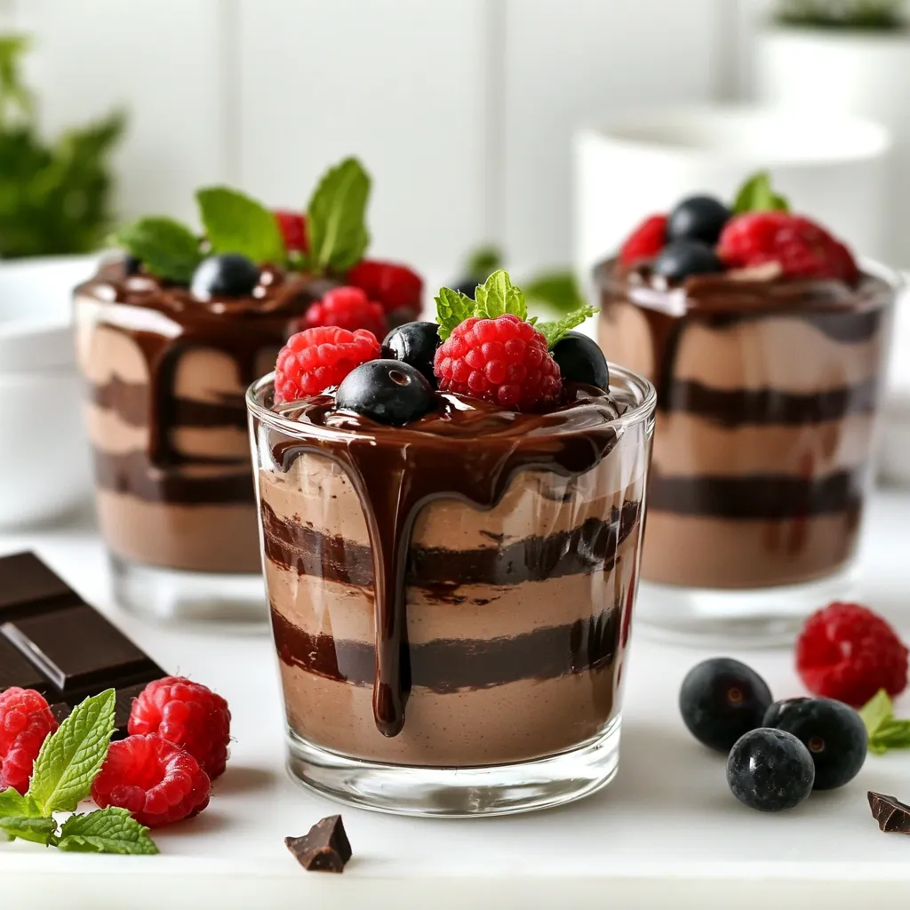 Für diese leckere und gesunde Mousse brauchen wir einige einfache Zutaten. Hier sind die Hauptzutaten: - 1 Tasse Hüttenkäse (vorzugsweise fettarm) - 1/4 Tasse ungesüßtes Kakaopulver - 1/4 Tasse Proteinpulver (Schokolade oder Vanille) - 3 Esslöffel Honig oder Ahornsirup - 1 Teelöffel Vanilleextrakt - Eine Prise Salz - 1/2 Tasse Zartbitter-Schokoladenstückchen - 2 Esslöffel Mandelmilch - Frische Beeren und Minzblätter zur Garnitur Ich empfehle, fettarmen Hüttenkäse zu verwenden. Er hat einen milden Geschmack und ist cremig. Dies gibt der Mousse eine tolle Textur. Wenn du mehr Fett magst, kannst du auch normalen Hüttenkäse nehmen. Achte darauf, dass er frisch ist. So wird die Mousse noch besser! Ungesüßtes Kakaopulver ist wichtig für den schokoladigen Geschmack. Es hat weniger Zucker und liefert Antioxidantien. Das macht die Mousse gesünder. Proteinpulver fügt der Mousse eine extra Proteinquelle hinzu. Es hilft dir, sich satt zu fühlen. Du kannst Schokoladen- oder Vanillegeschmack wählen. Beide Varianten passen gut! Zuerst musst du die Zartbitter-Schokolade schmelzen. Nimm eine mikrowellengeeignete Schüssel. Gib die Schokoladenstückchen hinein. Erwärme sie in der Mikrowelle. Stelle den Timer auf 20 Sekunden ein. Nach jedem Intervall, rühre die Schokolade um. So wird sie gleichmäßig geschmolzen. Lass die Schokolade danach etwas abkühlen. Jetzt geht es an die Mischung. Nimm einen Mixer oder eine Küchenmaschine. Füge den Hüttenkäse, das ungesüßte Kakaopulver, und das Proteinpulver hinzu. Danach gib den Honig oder den Ahornsirup, den Vanilleextrakt, und eine Prise Salz dazu. Mixe alles gut durch. Die Mischung sollte jetzt glatt und cremig sein. Wenn die Schokolade abgekühlt ist, füge sie der Mischung im Mixer hinzu. Mixe noch einmal, bis alles gut vermischt ist. Wenn die Mousse zu dick ist, kannst du die Mandelmilch hinzufügen. Rühre nach und nach, bis du die gewünschte Konsistenz erreichst. Probiere die Mousse und passe die Süße an. Löffle die Mousse in Servierschalen. Kühle sie dann mindestens 30 Minuten. Garniere die Mousse vor dem Servieren mit frischen Beeren und Minzblättern. Es gibt viele Optionen für Süßungsmittel. Honig und Ahornsirup sind beliebt. Beide geben einen tollen Geschmack. Du kannst sie auch durch Stevia oder Agavendicksaft ersetzen. Diese Alternativen sind kalorienärmer. Probiere verschiedene Süßungsmittel, um deinen Favoriten zu finden. Die Konsistenz ist sehr wichtig. Wenn die Mousse zu dick ist, füge mehr Mandelmilch hinzu. Mixe weiter, bis sie cremig ist. Wenn sie zu dünn ist, kannst du mehr Hüttenkäse oder Proteinpulver hinzufügen. Achte darauf, dass du immer in kleinen Schritten anpasst, um die perfekte Textur zu erreichen. Eine schöne Garnierung macht die Mousse noch besser. Verwende frische Beeren wie Himbeeren oder Erdbeeren. Minzblätter bringen Frische und Farbe. Für einen besonderen Akzent kannst du geschmolzene Schokolade darüber träufeln. Serviere die Mousse in durchsichtigen Gläsern, damit die tolle Textur sichtbar wird. {{image_4}} Eine Portion Protein Cottage Cheese Chocolate Mousse hat etwa 150-200 Kalorien. Die genauen Werte hängen von den verwendeten Zutaten ab. Hier sind die Hauptmakronährstoffe pro Portion: - Eiweiß: 15-20 g - Fett: 5-8 g - Kohlenhydrate: 10-15 g Diese Werte machen die Mousse zu einem nährstoffreichen Snack oder Dessert. Die Kombination aus Hüttenkäse und Proteinpulver sorgt für eine hohe Eiweißmenge. Hüttenkäse hat viele Vorteile. Er ist reich an hochwertigem Eiweiß. Dies unterstützt den Muskelaufbau und die Regeneration. Zudem enthält er wenig Fett, besonders in der fettarmen Version. Hüttenkäse ist auch eine gute Quelle für Kalzium. Kalzium stärkt Knochen und Zähne. Außerdem hat er einen milden Geschmack, der gut mit Schokolade harmoniert. Er ist leicht verdaulich und sättigt gut. Traditionelle Mousse-Rezepte verwenden oft Sahne und Eier. Diese Zutaten machen die Mousse schwerer und kalorienreicher. In unserem Rezept verwenden wir Hüttenkäse. Damit reduzieren wir die Kalorien und erhöhen den Eiweißgehalt. Die Mousse bleibt jedoch cremig und lecker. Zudem ist sie viel einfacher zuzubereiten. Du sparst Zeit und bekommst ein gesundes Dessert, das jedem schmeckt. Um das Protein Cottage Cheese Chocolate Mousse frisch zu halten, benutze einen luftdichten Behälter. Stelle sicher, dass der Behälter sauber ist, um die Haltbarkeit zu verlängern. Du kannst die Mousse auch in kleinen Gläsern aufbewahren. So bleibt die Textur schön und die Mousse sieht toll aus. Im Kühlschrank bleibt die Mousse für etwa 3 bis 5 Tage frisch. Achte darauf, dass die Mousse gut abgedeckt ist. So vermeidest du, dass sie Gerüche von anderen Lebensmitteln aufnimmt. Wenn du die Mousse länger aufbewahren möchtest, solltest du sie einfrieren. Ja, du kannst die Mousse einfrieren. Fülle sie in einen gefrierfesten Behälter. Achte darauf, etwas Platz zu lassen, da die Mousse beim Gefrieren expandiert. Die Mousse bleibt bis zu 2 Monate im Gefrierfach gut. Wenn du sie genießen möchtest, lass sie über Nacht im Kühlschrank auftauen. So bleibt die Textur fast unverändert. Ja, Sie können die Süßungsmittel ersetzen. Statt Honig oder Ahornsirup können Sie andere Süßstoffe verwenden. Erythrit oder Stevia sind gute Optionen. Diese bringen weniger Kalorien mit. Achten Sie darauf, die Menge anzupassen. Testen Sie die Süße während der Zubereitung. So finden Sie die richtige Balance. Ja, die Mousse ist gut für Diäten geeignet. Sie enthält viel Protein durch den Hüttenkäse und das Proteinpulver. Diese Zutaten helfen, den Hunger länger zu stillen. Außerdem ist sie kalorienärmer als viele andere Desserts. Genießen Sie die Mousse also ohne schlechtes Gewissen. Sie ist ein gesunder Snack oder ein leichter Nachtisch. Um das Rezept vegan zu machen, ersetzen Sie die tierischen Produkte. Nutzen Sie pflanzlichen Hüttenkäse aus Soja oder Mandeln. Wählen Sie ein veganes Proteinpulver. Anstelle von Honig verwenden Sie Agavendicksaft oder ein anderes pflanzliches Süßmittel. So bleibt der Geschmack lecker und die Konsistenz bleibt cremig. Protein Cottage Cheese Chocolate Mousse ist einfach zuzubereiten und nährstoffreich. Wir haben die besten Zutaten besprochen und wie man die Mousse macht. Tipps für verschiedene süße Varianten und das perfekte Garnieren machen es noch besser. Die Nährwerte zeigen, wie gesund Hüttenkäse ist. Schließlich erhielten Sie Informationen zur Lagerung und häufigen Fragen. Diese Mousse bietet eine leckere, proteinreiche Option für jeden Anlass. Probieren Sie es aus und genießen Sie dieses gesunde Dessert!