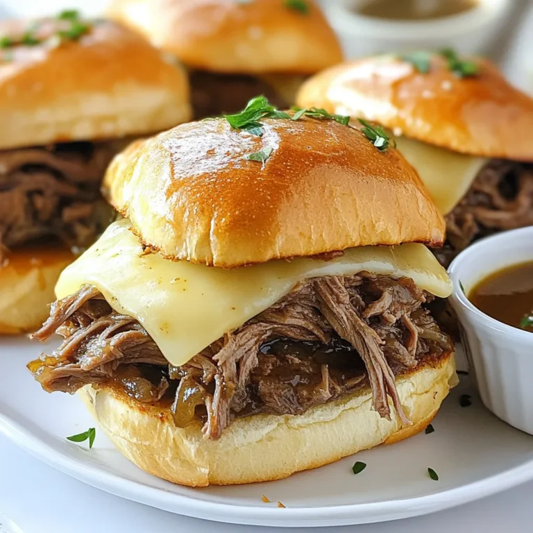 Für die perfekten Crockpot French Dip Sandwiches brauchen Sie nur einige Hauptzutaten. Diese Zutaten machen das Sandwich einfach und lecker. Hier sind die wichtigsten: - 1,5 kg Rinderbraten (Chuck Roast) - 1 mittelgroße Zwiebel, in Scheiben geschnitten - 4 Knoblauchzehen, fein gehackt - 1 Liter Rinderbrühe - 8 knusprige Hoagie-Brötchen - 8 Scheiben Provolone-Käse Diese Zutaten geben dem Gericht den reichen und herzhaften Geschmack, den wir lieben. Die richtigen Gewürze und Saucen machen den Unterschied. Hier sind die Zutaten, die das Gericht noch besser machen: - 2 Esslöffel Sojasauce - 1 Esslöffel Worcestershiresauce (alkoholfreie Variante) - 1 Teelöffel getrockneter Thymian - 1 Teelöffel getrockneter Rosmarin - Salz und Pfeffer nach Geschmack Diese Gewürze bringen Aromen, die perfekt zum zarten Fleisch passen. Das Servieren dieser Sandwiches kann kreativ sein. Hier sind einige Ideen: - Arrangieren Sie die Sandwiches auf einem Holzbrett. - Garnieren Sie die Sandwiches mit frischer, gehackter Petersilie. - Servieren Sie die Dipbrühe in kleinen Schüsseln zum Eintauchen. Mit diesen Optionen wird Ihr Essen noch ansprechender. {{ingredient_image_2}} Beginne mit deinem Rinderbraten. Würze ihn großzügig mit Salz und Pfeffer. Achte darauf, dass jede Seite gut gewürzt ist. Das gibt dem Fleisch viel Geschmack. Du kannst auch eine Mischung aus Knoblauchpulver oder Paprika hinzufügen, wenn du magst. Erhitze etwas Öl in einer großen Pfanne. Stelle die Hitze auf mittel bis hoch. Brate den Rinderbraten etwa 3-4 Minuten pro Seite an. Das Anbraten gibt dem Fleisch eine schöne, braune Kruste. Nimm dir Zeit, um das Fleisch gut zu bräunen, das macht einen großen Unterschied! Lege die geschnittenen Zwiebeln und den gehackten Knoblauch auf den Boden des Slow Cookers. Platziere dann den angebratenen Rinderbraten darauf. In einer Schüssel vermische die Rinderbrühe, Sojasauce, Worcestershiresauce, Thymian und Rosmarin. Gieße diese Mischung gleichmäßig über das Fleisch. Decke den Slow Cooker ab. Lass das Ganze auf niedriger Stufe 8 Stunden oder auf hoher Stufe 4 Stunden garen. Nach dem Garen nimm den Rinderbraten heraus und zerkleinere ihn mit zwei Gabeln. Gib das zerkleinerte Fleisch zurück in die Brühe. So bleibt es saftig und voller Geschmack. Um den Rinderbraten noch besser zu machen, mariniere ich ihn gerne. Mische dafür etwas Sojasauce, Worcestershiresauce, Knoblauch und Gewürze. Lass das Fleisch mindestens eine Stunde marinieren. So zieht der Geschmack tief ein und wird intensiver. Die Brühe sollte reichhaltig sein. Wenn sie zu dünn ist, lasse sie einfach länger im Slow Cooker. Du kannst auch etwas Maisstärke mit Wasser mischen. Rühre es in die Brühe, um sie dicker zu machen. Das gibt mehr Geschmack und macht das Eintauchen besser. Die Wahl der Brötchen ist wichtig. Ich empfehle knusprige Hoagie-Brötchen. Sie halten die Füllung gut und sind einfach zu essen. Du kannst auch Ciabatta oder Baguette verwenden, wenn du etwas anderes magst. Achte darauf, dass sie frisch sind, damit sie nicht auseinanderfallen. Pro Tipps Fleisch richtig anbraten: Stellen Sie sicher, dass die Pfanne heiß genug ist, bevor Sie das Fleisch anbraten, um eine schöne Kruste zu erhalten und den Geschmack zu intensivieren. Brühe anpassen: Experimentieren Sie mit verschiedenen Brühen oder fügen Sie etwas Rotwein hinzu, um den Geschmack der Sauce zu vertiefen. Vorbereitung der Brötchen: Rösten Sie die Brötchen leicht an, bevor Sie das Fleisch und den Käse hinzufügen, um eine zusätzliche Textur und einen köstlichen Geschmack zu erzielen. Resteverwertung: Verwenden Sie übrig gebliebene Brühe für Suppen oder Saucen, um den köstlichen Geschmack weiter zu nutzen. {{image_4}} Für eine vegetarische Version können Sie Jackfruit oder Pilze verwenden. Diese Zutaten nehmen die Gewürze gut auf. Jackfruit hat eine fleischige Textur und ist leicht zu zubereiten. Kochen Sie sie mit der Brühe und Gewürzen im Slow Cooker. Verwenden Sie die gleichen Mengen wie im Originalrezept. Für eine Pilzversion empfehle ich Portobello-Pilze. Diese sind herzhaft und sehr schmackhaft. Provolone-Käse ist klassisch, aber Sie können auch andere Käsesorten testen. Mozzarella sorgt für einen milden Geschmack und schmilzt gut. Cheddar bringt mehr Würze und einen tollen Geschmack. Für etwas Schärfe probieren Sie Pepper Jack. Diese Käsesorten passen gut zu den Aromen des Fleisches und der Brühe. Servieren Sie Ihre Sandwiches mit verschiedenen Beilagen. Pommes frites oder Kartoffelsalat sind immer eine gute Wahl. Sie können auch Gemüse-Sticks mit Hummus anbieten. Für Dips sind Senf oder scharfer Ketchup lecker. Für die Brühe können Sie auch Gewürze hinzufügen, um den Geschmack zu verbessern. Um die Sandwiches frisch zu halten, lege sie in einen luftdichten Behälter. So bleiben sie bis zu drei Tage haltbar. Stelle sicher, dass die Brühe das Fleisch gut bedeckt. Das hält es saftig und schmackhaft. Wenn du nur das Fleisch aufbewahrst, kannst du es auch ohne Brötchen lagern. So kannst du die Sandwiches frisch zubereiten, wenn du sie brauchst. Für eine längere Haltbarkeit friere die Reste in einem gefrierfesten Behälter ein. Du kannst das zerkleinerte Fleisch und die Brühe zusammen einfrieren. Achte darauf, etwas Platz im Behälter zu lassen, da sich die Flüssigkeit ausdehnt. Reste können bis zu drei Monate im Gefrierfach bleiben. Wenn du bereit bist zu essen, tau das Fleisch im Kühlschrank über Nacht auf. Um die Sandwiches wieder aufzuwärmen, erwärme das Fleisch in einem Topf oder in der Mikrowelle. Füge etwas Brühe hinzu, um das Fleisch saftig zu halten. Wenn du das Brot aufwärmst, kannst du es kurz im Ofen oder Toaster rösten. Das gibt dir einen knusprigen Biss. Serviere sie mit frischer Brühe zum Eintauchen für zusätzlichen Geschmack. Crockpot French Dip Sandwiches bleiben im Kühlschrank etwa drei bis vier Tage frisch. Achte darauf, sie in einem luftdichten Behälter zu lagern. Das hält die Aromen lebendig. Du kannst das zerkleinerte Fleisch auch ohne Brötchen aufbewahren. So bleibt es saftig und lecker. Ja, du kannst andere Fleischsorten verwenden. Zum Beispiel eignet sich ein Rinderfilet gut. Auch Schweinefleisch ist eine gute Wahl. Die Garzeit kann sich ändern, wenn du das Fleisch wechselst. Achte darauf, dass das Fleisch zart wird und leicht zerfällt. Du kannst die Gewürze nach deinem Geschmack anpassen. Füge mehr Knoblauch oder Zwiebel hinzu, wenn du es kräftiger magst. Auch Chili-Flocken geben einen tollen Kick. Experimentiere mit verschiedenen Kräutern wie Oregano oder Basilikum. So machst du das Rezept ganz persönlich. In diesem Artikel habe ich die besten Tipps für perfekte Crockpot French Dip Sandwiches geteilt. Wir haben die Hauptzutaten, Gewürze und Servieroptionen besprochen. Ich habe Schritt für Schritt erklärt, wie du das Fleisch zubereitest und im Slow Cooker garst. Auch die meisten Varianten und Lagerinformationen sind wichtig. Denk daran, mit verschiedenen Käsesorten oder Beilagen zu experimentieren. Damit machst du deine Sandwiches immer leckerer. Probiere die Tipps aus und genieße dein Gericht!