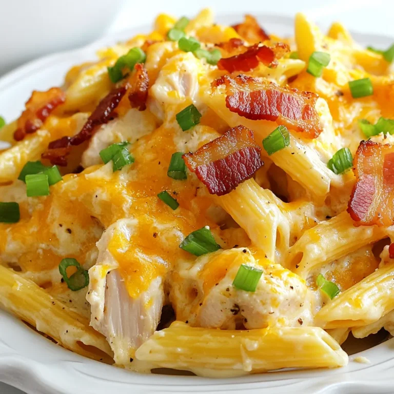 Für Crack Chicken Penne brauchen Sie einige wichtige Zutaten. Diese sind: - 2 Tassen Penne-Nudeln - 450 g Hähnchenbrust, gewürfelt - 1 Esslöffel Olivenöl - 1 Päckchen Ranch-Gewürzmischung - 1 Tasse Frischkäse, weich - 1 Tasse geriebener Cheddar-Käse - 120 ml Hühnerbrühe - 1 Tasse gekochte Speckstücke (für eine vegetarische Version weglassen) - 2 Frühlingszwiebeln, in Ringe geschnitten - Salz und Pfeffer nach Geschmack Diese Zutaten bilden die Basis für das Gericht. Sie sorgen für einen reichen Geschmack und eine cremige Textur. Die Ranch-Gewürzmischung ist der Schlüssel zu diesem Rezept. Sie fügt eine herzliche Note hinzu. Das Olivenöl hilft, das Hähnchen knusprig zu machen. Frischkäse macht die Sauce cremig und lecker. Verwenden Sie frischen Pfeffer und Salz, um den Geschmack zu heben. Frühlingszwiebeln geben eine frische Note. Wenn Sie Speck hinzufügen, sorgt dieser für zusätzlichen Geschmack und Crunch. Wenn Sie vegetarisch essen, können Sie das Hähnchen durch Tofu ersetzen. Tofu nimmt die Aromen gut auf. Für eine glutenfreie Version nutzen Sie glutenfreie Pasta. Möchten Sie weniger Kalorien? Verwenden Sie fettarmen Frischkäse und weniger Käse. Diese Anpassungen machen das Gericht leichter, ohne den Geschmack zu verlieren. {{ingredient_image_2}} Um die perfekte Penne zu kochen, beginne mit einem großen Topf. Fülle ihn mit Wasser und füge eine Prise Salz hinzu. Das Salz hilft, den Nudeln Geschmack zu geben. Bringe das Wasser zum Kochen. Sobald es sprudelt, füge die Penne-Nudeln hinzu. Koche sie nach der Packungsanweisung, bis sie al dente sind. Das dauert etwa 10-12 Minuten. Rühre gelegentlich um, damit sie nicht zusammenkleben. Nach dem Kochen, seihe die Nudeln ab und stelle sie beiseite. Für das Hähnchen nimm eine große Pfanne und erhitze einen Esslöffel Olivenöl bei mittlerer Hitze. Sobald das Öl heiß ist, füge die gewürfelte Hähnchenbrust hinzu. Würze das Hähnchen mit Salz, Pfeffer und der Hälfte der Ranch-Gewürzmischung. Brate das Fleisch für 6-8 Minuten. Achte darauf, dass das Hähnchen goldbraun und durchgegart ist. Rühre regelmäßig um, damit es gleichmäßig brät. Das Hähnchen sollte eine Innentemperatur von 75 Grad Celsius erreichen. Reduziere die Hitze auf mittlere bis niedrige Stufe. Füge den weichen Frischkäse in die Pfanne. Gieße die Hühnerbrühe und die restliche Ranch-Gewürzmischung dazu. Rühre alles mit einem Löffel gut um. Ziel ist eine glatte, cremige Sauce. Der Frischkäse schmilzt schnell, also sei geduldig. Wenn die Sauce zu dick ist, füge etwas mehr Hühnerbrühe hinzu. Rühre weiter, bis die Sauce die gewünschte Konsistenz erreicht hat. Um die beste Sauce für Crack Chicken Penne zu erzielen, achte auf die Hitze. Halte die Temperatur auf mittlere bis niedrige Stufe, wenn du Frischkäse und Hühnerbrühe hinzufügst. Rühre ständig, damit der Frischkäse gleichmäßig schmilzt. Wenn die Sauce zu dick ist, füge etwas mehr Hühnerbrühe hinzu. Dies hilft, die perfekte cremige Konsistenz zu erreichen. Ein häufiger Fehler ist, das Hähnchen zu lange zu braten. Achte darauf, dass es goldbraun und durchgegart ist, aber nicht trocken wird. Ein weiterer Fehler ist, die Nudeln zu lange zu kochen. Sie sollten al dente sein. Wenn du die Sauce zu schnell erhitzt, kann sie klumpig werden. Halte die Hitze niedrig und rühre gut um. Garnierungen können dein Gericht aufwerten. Verwende frische Frühlingszwiebeln für einen knackigen Biss. Extra geriebener Cheddar-Käse sorgt für mehr Geschmack. Ein Spritzer frischer Zitrone kann die Aromen erhellen. Diese kleinen Details machen dein Crack Chicken Penne noch leckerer und schöner. Pro Tipps Hähnchen marinieren: Lassen Sie das gewürfelte Hähnchenfleisch mindestens 30 Minuten in der Ranch-Gewürzmischung marinieren, um den Geschmack zu intensivieren. Vegetarische Variante: Ersetzen Sie das Hähnchen durch Kichererbsen oder Tofu, um eine gesunde, vegetarische Option zu kreieren. Frischkäse ersetzen: Verwenden Sie statt Frischkäse griechischen Joghurt für eine leichtere, proteinreiche Variante. Resteverwertung: Fügen Sie Gemüse wie Spinat oder Brokkoli hinzu, um das Gericht nahrhafter zu machen und Reste zu verwerten. {{image_4}} Um eine vegetarische Version von Crack Chicken Penne zu machen, lassen Sie einfach das Hähnchen und den Speck weg. Ersetzen Sie das Hähnchen durch Tofu oder Kichererbsen. Diese Optionen fügen Protein hinzu und halten das Gericht sättigend. Sie können auch eine Mischung aus Pilzen verwenden, um den umami Geschmack zu verstärken. Fügen Sie mehr Gemüse wie Spinat oder Brokkoli hinzu, um Farbe und Nährstoffe zu gewinnen. Käse ist ein wichtiger Teil dieses Gerichts. Cheddar ist klassisch, aber versuchen Sie auch Gouda oder Mozzarella. Gouda bringt einen nussigen Geschmack, während Mozzarella für eine tolle Schmelztextur sorgt. Sie können auch Frischkäse durch Ricotta ersetzen. Das gibt dem Gericht eine leicht andere, aber ebenso köstliche Note. Fühlen Sie sich frei, mit Gemüse zu experimentieren. Erbsen, Paprika oder Zucchini passen gut. Diese Zutaten bringen frische Aromen und mehr Textur. Auch Gewürze wie Paprika oder Knoblauchpulver können den Geschmack verstärken. Ein Spritzer Zitronensaft am Ende gibt dem Gericht eine frische Note. Um Crack Chicken Penne frisch zu halten, lagere es in einem luftdichten Behälter. Achte darauf, dass der Behälter gut verschlossen ist. Stelle ihn dann in den Kühlschrank. So bleibt das Gericht bis zu drei Tage frisch. Wenn du die Reste aufbewahrst, lasse sie zuerst auf Raumtemperatur kommen. Das verhindert Kondensation im Behälter. 1. Lass das Gericht zuerst abkühlen. 2. Teile es in Portionen auf. Verwende dafür gefriergeeignete Behälter oder Beutel. 3. Beschrifte die Behälter mit dem Datum. Das hilft dir, die Haltbarkeit im Blick zu behalten. 4. Lege die Behälter in den Gefrierschrank. 5. So hält es bis zu drei Monate. Um Crack Chicken Penne aufzuwärmen, gibt es zwei einfache Methoden: - Mikrowelle: Gib eine Portion in eine mikrowellengeeignete Schüssel. Füge einen Esslöffel Wasser hinzu. Decke die Schüssel ab und erhitze sie in Intervallen von 1-2 Minuten. Rühre zwischendurch um, bis es heiß ist. - Herd: Erhitze eine Pfanne bei mittlerer Hitze. Füge etwas Hühnerbrühe oder Wasser hinzu, um die Sauce cremig zu halten. Rühre das Gericht in der Pfanne, bis es gleichmäßig warm ist. So schmeckt dein Gericht fast wie frisch zubereitet! Crack Chicken Penne hält sich im Kühlschrank etwa drei bis vier Tage. Stelle sicher, dass du es in einem luftdichten Behälter aufbewahrst. So bleibt der Geschmack frisch und die Textur gut. Wenn du es länger aufbewahren möchtest, kannst du es einfrieren. Im Gefrierbeutel bleibt es bis zu drei Monate haltbar. Ja, du kannst die Nudeln im Voraus zubereiten. Koche die Penne einfach al dente und lasse sie abkühlen. Bewahre sie in einem luftdichten Behälter im Kühlschrank auf. Wenn du bereit bist, das Gericht zuzubereiten, füge die gekochten Nudeln zur Sauce hinzu. So sparst du Zeit und kannst das Gericht schneller genießen. Zu Crack Chicken Penne passen viele Beilagen gut. Hier sind einige meiner Favoriten: - Grüner Salat: Ein einfacher grüner Salat ist leicht und frisch. - Knoblauchbrot: Dieses Brot ergänzt die cremige Sauce perfekt. - Gekochtes Gemüse: Brokkoli oder grüne Bohnen bringen Farbe und Nährstoffe. - Fruchtige Beilagen: Ein Obstsalat kann einen süßen Kontrast bieten. Diese Beilagen runden das Gericht ab und machen das Essen noch leckerer. Wir haben heute die wichtigsten Punkte für Crack Chicken Penne behandelt. Sie kennen jetzt die Hauptzutaten, die die Sauce lecker machen. Ich habe Ihnen gezeigt, wie man die Pasta perfekt kocht und das Hähnchen brät. Fehler beim Kochen sind nun kein Problem mehr, dank unserer Tipps. Sie können sogar Variationen ausprobieren und die Pasta an Ihren Geschmack anpassen. Zusätzlich zu den Aufbewahrungsmethoden bleibt Ihr Gericht frisch und schmackhaft. In Zukunft sollten Sie keine Scheu haben, mit Crack Chicken Penne zu experimentieren. Viel Spaß beim Kochen!