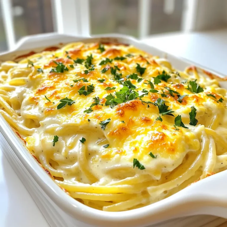 - 225 g Spaghetti - 480 ml Schlagsahne - 100 g geriebener Parmesan - 100 g geriebener Mozzarella Die Hauptzutaten sind einfach zu finden und machen das Gericht lecker. Spaghetti sind die Basis und sorgen für die perfekte Textur. Die Schlagsahne bringt Cremigkeit. Parmesan und Mozzarella geben den Käsegeschmack. Diese Kombination macht den Auflauf unwiderstehlich. - 2 Esslöffel Olivenöl - 3 Knoblauchzehen, fein gehackt - 1 Teelöffel Knoblauchpulver - 1 Teelöffel italienische Kräuter - Salz und Pfeffer nach Geschmack Gewürze und Öle sind wichtig für den Geschmack. Olivenöl sorgt für eine schöne Bräunung. Frischer Knoblauch bringt ein tolles Aroma. Knoblauchpulver und italienische Kräuter runden die Sauce ab. Salz und Pfeffer sind die Basics, um alles zu würzen. - 250 g gekochtes Hähnchen, gewürfelt - Frische Petersilie, gehackt, zur Garnitur Wenn du etwas mehr Protein möchtest, füge gekochtes Hähnchen hinzu. Es macht den Auflauf nahrhaft und sättigend. Frische Petersilie ist nicht nur hübsch, sondern gibt auch einen frischen Geschmack. Du kannst die Petersilie nach dem Backen darüber streuen. So sieht dein Gericht toll aus! Heize den Ofen auf 175 °C vor. Dies sorgt für die perfekte Backtemperatur. Während der Ofen aufheizt, kannst du die anderen Schritte vorbereiten. Koche die Spaghetti in einem großen Topf mit kochendem Wasser. Folge den Anweisungen auf der Verpackung. Achte darauf, dass sie al dente sind. Nach dem Kochen, gieße die Spaghetti ab und stelle sie beiseite. Erhitze zwei Esslöffel Olivenöl in einer großen Pfanne bei mittlerer Hitze. Füge drei fein gehackte Knoblauchzehen hinzu. Brate den Knoblauch etwa eine Minute lang an, bis er duftet. Reduziere dann die Hitze. Gieße 480 ml Schlagsahne in die Pfanne. Rühre gut um. Füge 100 g geriebenen Parmesan nach und nach hinzu. Rühre weiter, bis der Käse schmilzt und die Sauce glatt ist. Würze die Sauce mit einem Teelöffel Knoblauchpulver, einem Teelöffel italienischen Kräutern, Salz und Pfeffer. Wenn du magst, füge 250 g gewürfeltes, gekochtes Hähnchen hinzu und vermenge alles gut. Nimm eine große Schüssel und kombiniere die gekochten Spaghetti mit der Alfredo-Sauce. Mische alles gut, damit jede Nudel die Sauce umhüllt. Übertrage die Mischung in eine gefettete Auflaufform. Streue 100 g geriebenen Mozzarella gleichmäßig oben drauf. Backe den Auflauf im vorgeheizten Ofen für 25-30 Minuten. Achte darauf, dass der Käse sprudelnd und leicht goldbraun ist. Nach dem Backen, nimm den Auflauf aus dem Ofen. Lasse ihn etwa 5 Minuten ruhen, bevor du ihn servierst. Garniere das Gericht mit frischer, gehackter Petersilie. Um die Sauce perfekt zu machen, achte auf die Menge der Schlagsahne. Wenn die Sauce zu dick ist, füge etwas mehr Schlagsahne hinzu. Ist sie zu dünn, koche sie länger, damit sie eindickt. Rühre während des Kochens gut um. So bleibt die Sauce gleichmäßig. Achte darauf, den Knoblauch nicht zu lange zu braten. Wenn du ihn zu stark brätst, wird er bitter. Halte die Hitze niedrig, wenn du die Schlagsahne hinzufügst. Zu hohe Hitze kann die Sauce gerinnen lassen. Wenn du das Hähnchen hinzufügst, mache es gut heiß. So bleibt alles schön cremig. Serviere den Auflauf heiß mit frischem Brot. Ein grüner Salat ergänzt das Gericht gut. Du kannst auch ein wenig extra Parmesan darüber streuen. Frische Petersilie macht das Gericht bunt und lecker. {{image_4}} Für eine fleischfreie Variante kann man das Hähnchen weglassen. Stattdessen nehme ich frische Spinatblätter. Diese geben dem Auflauf eine schöne Farbe und einen tollen Geschmack. Man kann auch gebratene Pilze hinzufügen. Champignons oder Shiitake eignen sich gut. Diese bieten eine herzliche Note. Wenn du eine andere Proteinquelle wünschst, wähle Pute oder Rind. Gekochte Wurst funktioniert auch gut. Du kannst die Wurst vorher anbraten, um mehr Geschmack zu erhalten. Denke daran, die Stücke klein zu schneiden, damit sie gleichmäßig garen. Gemüse bringt Farbe und Nährstoffe in den Auflauf. Zucchini, Brokkoli oder Paprika sind großartige Optionen. Diese Gemüsesorten lassen sich einfach schneiden und mischen. Du kannst sie leicht in der Sauce garen. Auch Erbsen sind eine tolle Ergänzung, sie bringen einen süßen Geschmack. Um Reste des Alfredo-Spaghetti-Auflaufs zu lagern, lassen Sie ihn abkühlen. Füllen Sie den Auflauf in einen luftdichten Behälter. So bleibt er frisch. Sie können ihn im Kühlschrank für 3 bis 4 Tage aufbewahren. Wenn Sie ihn aufwärmen möchten, denken Sie daran, ihn gut abzudecken. Das verhindert, dass er austrocknet. Wenn Sie den Auflauf länger aufbewahren möchten, können Sie ihn einfrieren. Lassen Sie ihn zuerst vollständig abkühlen. Füllen Sie den Auflauf in einen gefriergeeigneten Behälter. Vergessen Sie nicht, das Datum darauf zu schreiben. So wissen Sie immer, wann Sie ihn gemacht haben. Der Auflauf hält sich im Gefrierfach bis zu 2 Monate. Zum Auftauen stellen Sie ihn einfach über Nacht in den Kühlschrank. Um den Auflauf aufzuwärmen, heizen Sie den Ofen auf 175 °C vor. Decken Sie die Auflaufform mit Alufolie ab. So bleibt der Käse nicht zu trocken. Backen Sie den Auflauf für etwa 20 Minuten oder bis er heiß ist. Wenn Sie den Käse wieder knusprig mögen, können Sie die Folie in den letzten 5 Minuten abnehmen. Lassen Sie den Auflauf kurz ruhen, bevor Sie ihn servieren. Der Alfredo-Spaghetti-Auflauf bleibt im Kühlschrank etwa drei bis vier Tage frisch. Bewahre ihn in einem luftdichten Behälter auf. Wenn du ihn länger aufheben möchtest, kannst du ihn auch einfrieren. Im Gefrierschrank hält er bis zu drei Monate. Achte darauf, ihn gut zu verpacken, damit er nicht austrocknet. Ja, du kannst frische Zutaten verwenden. Frische Kräuter bringen viel Geschmack. Petersilie, Basilikum oder Oregano sind tolle Optionen. Füge sie am Ende der Zubereitung hinzu, um den vollen Geschmack zu erhalten. Frisches Gemüse wie Spinat oder Brokkoli passt auch gut. Koche das Gemüse kurz, bevor du es in den Auflauf gibst. Ja, der Auflauf ist kinderfreundlich! Du kannst die Gewürze anpassen. Reduziere den Knoblauch und die Kräuter, wenn dein Kind milde Speisen mag. Du kannst auch das Hähnchen weglassen oder durch Schinken ersetzen. So bleibt der Auflauf lecker und für alle angenehm. Dieser Artikel gab dir einen klaren Überblick über die Zubereitung eines leckeren Alfredo-Spaghetti-Auflaufs. Wir haben die wichtigsten Zutaten, die Schritt-für-Schritt-Anleitung, Tipps zur Perfektion, Variationen und Lagerung behandelt. Nutze die vorgestellten Ideen, um deine eigene Version zu kreieren. Lass den Auflauf nicht nur lecker, sondern auch anpassbar für deine Bedürfnisse sein. Experimentiere und finde deinen eigenen Favoriten!