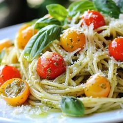 F&uuml;r die Minuten-Tomaten-Basilikum-Pesto-Pasta ben&ouml;tigst du einige wichtige Zutaten: - 2 Tassen Pasta nach Wahl (z.B. Spaghetti oder Penne) - 1 Tasse Kirschtomaten, halbiert - 2 Tassen frische Basilikumbl&auml;tter - 1/4 Tasse Pinienkerne (oder Waln&uuml;sse) - 1/3 Tasse Oliven&ouml;l - 2 Knoblauchzehen, gehackt Diese Zutaten sind die Basis f&uuml;r dein schnelles Gericht. Die Pasta bringt die F&uuml;llung, w&auml;hrend die Kirschtomaten und das Basilikum einen frischen Geschmack bieten. Um das Aroma zu verbessern, f&uuml;gen wir einige Gew&uuml;rze hinzu: - 1/2 Teel&ouml;ffel Salz - 1/4 Teel&ouml;ffel schwarzer Pfeffer Das Salz bringt den Geschmack zur Geltung. Der schwarze Pfeffer gibt eine leichte Sch&auml;rfe. Diese Gew&uuml;rze sind einfach, aber sehr wichtig f&uuml;r das Gesamtbild. Falls du es noch besser machen m&ouml;chtest, kannst du diese optionalen Zutaten verwenden: - 1/4 Tasse frisch geriebener Parmesan - Frische Basilikumbl&auml;tter zur Garnitur Der Parmesan f&uuml;gt eine cremige Note hinzu, w&auml;hrend die frischen Basilikumbl&auml;tter das Gericht sch&ouml;n abschlie&szlig;en. Sie machen deine Pasta nicht nur lecker, sondern auch h&uuml;bsch. {{ingredient_image_2}} Zuerst bringe ich in einem gro&szlig;en Topf Wasser zum Kochen. Ich f&uuml;ge eine Prise Salz hinzu, um den Geschmack zu verbessern. Dann gebe ich die Pasta hinein. Ich koche die Pasta nach den Anweisungen auf der Packung. Es ist wichtig, sie al dente zu kochen. Das bedeutet, sie soll noch einen leichten Biss haben. Sobald die Pasta fertig ist, hebe ich eine halbe Tasse des Nudelwassers auf. Dann lasse ich die Pasta abtropfen und stelle sie beiseite. Jetzt ist es Zeit, das Pesto zu machen. Ich nehme eine K&uuml;chenmaschine und gebe die frischen Basilikumbl&auml;tter hinein. Dann f&uuml;ge ich die Pinienkerne und die gehackten Knoblauchzehen hinzu. Ich streue Salz und schwarzen Pfeffer dar&uuml;ber. Ich pulsiere die Mischung, bis alles fein gehackt ist. Dann gie&szlig;e ich langsam das Oliven&ouml;l dazu, w&auml;hrend die Maschine l&auml;uft. Ich m&ouml;chte, dass das Pesto glatt und cremig wird. Wenn es zu dick ist, f&uuml;ge ich etwas von dem Nudelwasser hinzu. Jetzt kommen die Kirschtomaten ins Spiel. Ich halbiere sie und hebe sie vorsichtig unter das Pesto. So verteilen sich die Tomaten gleichm&auml;&szlig;ig. Dann nehme ich die gekochte Pasta und gebe sie in eine gro&szlig;e Sch&uuml;ssel. Ich vermenge die Pasta mit der Pesto-Tomaten-Mischung. Dabei r&uuml;hre ich gut um, damit jede Nudel sch&ouml;n bedeckt ist. Wenn die Mischung zu trocken wirkt, f&uuml;ge ich mehr Nudelwasser hinzu. Jetzt ist mein Gericht fast fertig! Um die beste Pasta zu machen, koche sie in viel Salzwasser. Das Salz gibt Geschmack. Achte darauf, die Pasta al dente zu kochen. Das bedeutet, sie sollte noch einen kleinen Biss haben. Vergiss nicht, etwas Nudelwasser aufzuheben. Es hilft, das Pesto sp&auml;ter zu verd&uuml;nnen. Du kannst das Pesto nach deinem Geschmack anpassen. F&uuml;ge mehr Knoblauch hinzu, wenn du es w&uuml;rziger magst. Magst du N&uuml;sse? Probiere Waln&uuml;sse statt Pinienkerne. F&uuml;r einen extra Kick, gib etwas Zitronensaft hinein. Das bringt Frische und S&auml;ure. Ein bisschen K&auml;se im Pesto macht es auch cremiger. Frisches Pesto kannst du leicht aufbewahren. F&uuml;lle es in ein Glas mit einem Deckel. Es h&auml;lt sich im K&uuml;hlschrank etwa eine Woche. Um die Farbe zu bewahren, gie&szlig;e eine Schicht Oliven&ouml;l oben drauf. Zum Einfrieren, nutze Eisw&uuml;rfelformen. So hast du immer frisches Pesto zur Hand. Pro Tipps Frische Zutaten verwenden: Verwenden Sie frische Kirschtomaten und Basilikum f&uuml;r den besten Geschmack und die beste Textur in Ihrem Pesto. Pasta al dente kochen: Achten Sie darauf, die Pasta nur bis zum al dente Gargrad zu kochen, damit sie beim Mischen mit der Pesto-Sauce nicht matschig wird. Variationen ausprobieren: Experimentieren Sie mit verschiedenen N&uuml;ssen wie Mandeln oder Cashews im Pesto f&uuml;r einen einzigartigen Geschmack. Servieren mit Zitrone: Ein Spritzer frischer Zitronensaft &uuml;ber die fertige Pasta gibt einen zus&auml;tzlichen Frischekick und hebt die Aromen hervor. {{image_4}} Wenn du eine vegane Option suchst, ersetze den Parmesan durch Hefeflocken. Diese verleihen dem Pesto einen tollen, k&auml;sigen Geschmack. Du kannst auch das Oliven&ouml;l durch Avocado&ouml;l ersetzen. Es macht das Pesto besonders cremig und lecker. Pinienkerne sind teuer und nicht immer verf&uuml;gbar. Du kannst sie durch Waln&uuml;sse oder Mandeln ersetzen. Diese N&uuml;sse geben dem Pesto eine &auml;hnliche Textur. Au&szlig;erdem sind sie oft g&uuml;nstiger und einfacher zu finden. R&ouml;ste die N&uuml;sse leicht an, um den Geschmack zu verbessern und mehr Tiefe zu schaffen. F&uuml;hle dich frei, das Rezept mit mehr Gem&uuml;se zu erweitern. Zucchini, Paprika oder Spinat passen gut dazu. Einfach klein schneiden und unter das Pesto mischen. Du kannst auch Erbsen oder Brokkoli verwenden. Diese Optionen bringen Farbe und N&auml;hrstoffe in dein Gericht. Sie machen die Pasta noch ges&uuml;nder und schmackhafter. Um Reste der Minute Tomato Basil Pesto Pasta zu lagern, brauche ich ein luftdichtes Beh&auml;ltnis. Ich f&uuml;lle die abgek&uuml;hlte Pasta hinein und schlie&szlig;e den Deckel. So bleibt die Pasta frisch. Ich empfehle, die Reste innerhalb von zwei Tagen zu essen. Im K&uuml;hlschrank h&auml;lt sich die Pasta mit Pesto bis zu drei Tage. Ich achte darauf, die Reste gut abzudecken. Wenn ich die Pasta wieder aufw&auml;rme, gebe ich etwas Wasser hinzu. So bleibt sie nicht trocken. Pesto kann ich auch einfrieren. Ich verwende daf&uuml;r Eisw&uuml;rfelformen. Ich f&uuml;lle das Pesto in die Formen und friere es ein. Sobald es gefroren ist, nehme ich die Pesto-W&uuml;rfel heraus und lagere sie in einem Beutel. So kann ich sie bei Bedarf verwenden. Pesto h&auml;lt sich im Gefrierfach bis zu drei Monate. Die Zubereitung der Pasta dauert nur 10 Minuten. Du bringst einfach einen gro&szlig;en Topf mit Salzwasser zum Kochen. F&uuml;ge dann die Pasta hinzu und koche sie gem&auml;&szlig; der Packungsanweisung. Die Zeit, die die Pasta braucht, variiert je nach Art. Spaghetti und Penne sind beide schnell gar. Ja, du kannst das Pesto im Voraus zubereiten. Es bleibt frisch f&uuml;r etwa eine Woche im K&uuml;hlschrank. Stelle sicher, dass du das Pesto in einem luftdichten Beh&auml;lter aufbewahrst. Du kannst auch etwas Oliven&ouml;l oben drauf gie&szlig;en. So bleibt es gr&uuml;n und frisch. F&uuml;r dieses Rezept sind Spaghetti oder Penne ideal. Spaghetti umarmen das Pesto gut. Penne hat kleine R&ouml;hren, die die Sauce festhalten. Du kannst auch andere Sorten verwenden, je nach deinem Geschmack. Es liegt ganz bei dir! Du hast nun alles, was du f&uuml;r eine perfekte Pasta mit Pesto brauchst. Wir haben die Zutaten, die Schritt-f&uuml;r-Schritt-Anleitung und wertvolle Tipps besprochen. Von der Auswahl der besten Pasta bis hin zu leckeren Varianten, alles ist dabei. Denke auch an die Aufbewahrung f&uuml;r Reste, damit du l&auml;nger Freude daran hast. Nutze diese Infos, um deine Gerichte zu verbessern und kreativ zu sein. Koche mit Spa&szlig; und genie&szlig;e dein leckeres Essen!