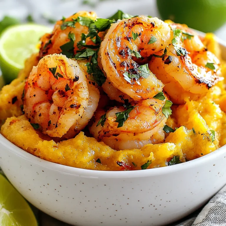 - Garnelen: Du brauchst 450 g geschälte und entdarmte Garnelen. Diese sind wichtig für den Geschmack. Achte darauf, frische Garnelen zu wählen. Sie sollten fest und glänzend sein. Trockne sie gut ab, bevor du sie kochst. - Kochbananen: Wähle 4 reife Kochbananen. Diese geben dem Mofongo seine cremige Textur. Die Bananen sollten gelb und leicht braun sein. Schaue nach kleinen Flecken. Schneide sie in gleich große Stücke, damit sie gleichmäßig garen. - Gewürze und Kräuter: Du benötigst 4 Knoblauchzehen, 1 Teelöffel Paprika, 1 Teelöffel Kreuzkümmel, Salz und Pfeffer. Diese Gewürze bringen den Geschmack. Frischer Koriander (60 g) ist perfekt zum Garnieren. Limettenstücke sind eine tolle Ergänzung. Sie geben einen frischen Kick beim Servieren. {{ingredient_image_2}} Um die Kochbananen vorzubereiten, bringe zuerst einen großen Topf mit gesalzenem Wasser zum Kochen. Achte darauf, dass das Wasser sprudelnd kocht. Schneide die Kochbananen in Stücke und gib sie ins Wasser. Lasse die Stücke etwa 15 bis 20 Minuten kochen. Sie sind fertig, wenn sie weich sind. Um die Konsistenz zu überprüfen, steche mit einer Gabel hinein. Wenn die Gabel leicht durchgeht, sind sie bereit. Gieße das Wasser ab und lasse die Kochbananen kurz abkühlen. Jetzt bereite die Garnelen vor. Erhitze in einer Pfanne zwei Esslöffel Olivenöl bei mittlerer Hitze. Füge die fein gehackten Knoblauchzehen hinzu und brate sie 1 bis 2 Minuten lang an. Achte darauf, dass der Knoblauch aromatisch und goldbraun wird. Danach gib die geschälten Garnelen in die Pfanne. Würze sie mit Paprika, Kreuzkümmel, Salz und Pfeffer. Koche die Garnelen etwa 3 bis 5 Minuten, bis sie pink und undurchsichtig sind. Füge dann 120 ml Hühnerbrühe hinzu und lasse alles eine weitere Minute köcheln. Nimm die Pfanne vom Herd. Jetzt ist es Zeit, das Mofongo herzustellen. In einer großen Schüssel vermenge die gekochten Kochbananen mit dem restlichen Olivenöl. Benutze eine Gabel oder einen Mörser, um die Kochbananen zu stampfen. Die Mischung sollte cremig, aber noch etwas stückig sein. Integriere die Garnelenmischung unter die Kochbananen. Rühre gut um, bis alles gleichmäßig verteilt ist. Wenn nötig, schmecke die Mischung ab und passe die Gewürze an. Forme die Mischung in Kugeln oder häufe sie in einer Servierschale auf. Das Mofongo sieht so nicht nur gut aus, es schmeckt auch fantastisch. Garnieren kannst du das Gericht mit frisch gehacktem Koriander und Limettenstücken zum Servieren. Um die perfekte Konsistenz für Ihr Mofongo zu erreichen, sollten Sie beim Stampfen der Kochbananen vorsichtig sein. Verwenden Sie einen Mörser und Stößel oder eine große Gabel. Drücken Sie die Kochbananen sanft und nicht zu stark. Sie sollten eine cremige, aber noch leicht stückige Textur erhalten. Bei der Mischung ist das Abschmecken sehr wichtig. Fügen Sie nach und nach Salz, Pfeffer und Gewürze hinzu. So vermeiden Sie, dass Ihr Gericht zu salzig wird. Probieren Sie die Mischung, bevor Sie sie formen. Für die Garnitur ist frischer Koriander eine tolle Wahl. Er bringt Frische und Farbe ins Gericht. Streuen Sie den gehackten Koriander großzügig über das Mofongo. Limettenstücke sind auch wichtig. Sie geben dem Gericht einen spritzigen Geschmack. Servieren Sie die Limetten an der Seite, damit jeder nach Belieben träufeln kann. Für zusätzliche Serviervorschläge empfehle ich, das Mofongo mit einer leckeren Sauce oder einer Salatbeilage zu kombinieren. So wird Ihr Gericht noch bunter und schmackhafter. Pro Tipps Frische Garnelen wählen: Stellen Sie sicher, dass die Garnelen frisch sind und eine transparente Farbe haben, um den besten Geschmack zu erzielen. Kochbananen richtig auswählen: Wählen Sie reife Kochbananen, die gelb mit kleinen schwarzen Flecken sind, für eine optimale Süße und Textur. Knoblauch anpassen: Wenn Sie ein Fan von Knoblauch sind, können Sie die Menge erhöhen, um den Geschmack zu intensivieren. Servieroptionen: Servieren Sie das Mofongo mit einer scharfen Sauce oder Aioli für eine zusätzliche Geschmackskomponente. {{image_4}} Mofongo ist sehr vielseitig. Du kannst verschiedene Meeresfrüchte verwenden. Garnelen sind köstlich, aber auch Muscheln oder Tintenfisch passen gut. Probiere Mofongo mit einer Mischung aus Garnelen und Muscheln. Das bringt neue Aromen. Wenn du Garnelen nicht magst, gibt es Alternativen. Hühnchen ist eine gute Wahl. Du kannst sogar Rindfleisch hinzufügen. Achte darauf, die Gewürze gut anzupassen, damit es lecker bleibt. Für eine vegetarische Mofongo-Version kannst du verschiedene Gemüsesorten verwenden. Tomaten, Paprika und Zucchini sind großartige Füllungen. Diese geben dem Gericht Frische und Farbe. Es gibt auch viele pflanzliche Alternativen. Du kannst Tofu oder Seitan nutzen. Diese Zutaten nehmen die Gewürze gut auf und machen das Gericht reichhaltig. Experimentiere mit deinen Lieblingsgemüsesorten, um deine eigene Variante zu kreieren. Um Reste von Knoblauch-Garnelen Mofongo zu lagern, empfehle ich den Kühlschrank. Dort bleibt das Gericht frisch für bis zu drei Tage. Wenn du länger aufbewahren willst, nutze die Gefriertruhe. In einem luftdichten Behälter hält sich das Mofongo bis zu drei Monate. Achte darauf, das Gericht gut abzukühlen, bevor du es in den Kühlschrank stellst. Das verhindert, dass sich Bakterien bilden. Die beste Methode zum Aufwärmen ist die Mikrowelle. Stelle die Hitze auf niedrig, um Überkochen zu vermeiden. Alternativ kannst du eine Pfanne verwenden. Erhitze das Mofongo bei niedriger Hitze und füge etwas Hühnerbrühe hinzu. Das hilft, die Feuchtigkeit zu erhalten. Rühre das Gericht oft um, damit es gleichmäßig warm wird. So bleibt die Konsistenz gut. Mofongo hält sich im Kühlschrank etwa drei bis vier Tage. Lagern Sie es in einem luftdichten Behälter. Achten Sie darauf, dass es vollständig abgekühlt ist, bevor Sie es verstauen. So bleibt der Geschmack frisch und die Textur bleibt erhalten. Wenn Sie Mofongo länger aufbewahren möchten, können Sie es einfrieren. Aber denken Sie daran, dass die Konsistenz nach dem Auftauen anders sein kann. Ja, gefrorene Kochbananen sind eine praktische Option. Sie sparen Zeit, da Sie sie nicht selbst schälen und schneiden müssen. Achten Sie darauf, die gefrorenen Kochbananen vor dem Kochen aufzutauen. Der Nachteil ist, dass sie manchmal weicher sind, was die Textur von Mofongo beeinflussen kann. Frische Kochbananen bieten normalerweise einen besseren Geschmack und eine festere Konsistenz. Mofongo stammt aus Puerto Rico. Es hat Wurzeln in der afrikanischen und spanischen Küche. Dieses Gericht ist ein Symbol für die kulturelle Verschmelzung. Mofongo wird oft bei Festen und Feiern serviert. Es ist ein beliebtes Gericht, das die Liebe zur Küche und zur Gemeinschaft zeigt. Der Hauptbestandteil, die Kochbanane, gilt als Grundnahrungsmittel in vielen tropischen Regionen. Wir haben die Hauptzutaten für Knoblauch-Garnelen Mofongo besprochen. Du hast gelernt, wie man perfekt Kochbananen zubereitet und Garnelen anbrät. Außerdem haben wir Tipps zur richtigen Konsistenz gegeben und verschiedene Variationen vorgestellt. Mofongo ist ein flexibles Gericht, das du leicht anpassen kannst. Behalte diese Ideen im Kopf, wenn du Mofongo machst. Mit etwas Übung kannst du es perfekt hinbekommen und deinen Freunden schmecken lassen. Probier es aus – du wirst nicht enttäuscht sein!