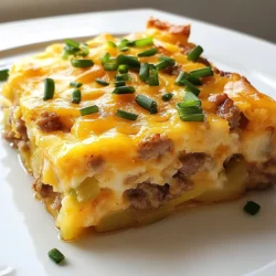 - 450 g Frühstückswurst - 6 große Eier - 240 ml Milch Die Hauptzutaten bilden das Herz des Gerichts. Die Frühstückswurst bringt einen herzhaften Geschmack. Die Eier geben Struktur und die Milch sorgt für eine cremige Konsistenz. Diese Zutaten sind einfach zu finden. - 150 g gewürfelte Paprika - 150 g gewürfelte Zwiebel - 1 Teelöffel Knoblauchpulver - 1 Teelöffel geräucherte Paprika Gemüse und Gewürze bringen Farbe und Geschmack. Paprika gibt Süße und die Zwiebel fügt Schärfe hinzu. Knoblauchpulver und geräucherte Paprika verleihen dem Auflauf Tiefe. Diese Aromen machen das Gericht spannend. - 150 g gewürfeltes altbackenes Brot - Frischer Schnittlauch oder Petersilie zur Garnitur Optionales Brot sorgt für mehr Textur. Frische Kräuter sind perfekt zum Garnieren. Sie bringen einen frischen Geschmack und ein schönes Aussehen. Experimentieren Sie mit diesen Zutaten für mehr Vielfalt. {{ingredient_image_2}} - Zuerst die 450 g Frühstückswurst in einer großen Pfanne anbraten. - Brate die Wurst bei mittlerer Hitze, bis sie goldbraun ist. - Während des Bratens die Wurst mit einem Spatel zerkleinern. - Zwiebel und gewürfelte Paprika in die Pfanne geben, etwa 5 Minuten anbraten. - Rühre das Knoblauchpulver, die geräucherte Paprika, Salz und Pfeffer ein. - Nimm die Pfanne vom Herd, wenn das Gemüse weich ist. - In einer großen Schüssel die 6 großen Eier und 240 ml Milch gut verquirlen. - Füge den geriebenen Cheddar-Käse hinzu, 200 g sind perfekt. - Mische die Wurst-Gemüse-Mischung vorsichtig unter die Eier. - Wenn du magst, falte 150 g altbackenes Brot unter die Mischung. - Gieße die gesamte Mischung gleichmäßig in die vorbereitete Auflaufform. - Heize deinen Ofen auf 175°C vor. - Backe den Auflauf für 30-35 Minuten. - Die Oberfläche sollte goldbraun sein und ein Messer sauber herauskommen. - Lass den Auflauf ein paar Minuten abkühlen, dann in Quadrate schneiden. - Garniere die Stücke mit frischem Schnittlauch oder Petersilie. - Die richtige Temperatur für den Ofen: Heize deinen Ofen auf 175°C vor. Diese Temperatur sorgt dafür, dass der Auflauf gleichmäßig backt. - Übliche Fehler vermeiden: Achte darauf, die Wurst gut anzubraten. So vermeidest du einen wässrigen Auflauf. Lass den Auflauf nach dem Backen kurz abkühlen. So bleibt er stabil beim Schneiden. - Präsentationsideen für den Auflauf: Serviere den Auflauf auf einem großen Teller. Garniere ihn mit frischen Kräutern oder etwas Käse. Das macht ihn bunter und einladender. - Beilagen-Empfehlungen: Frische Früchte sind eine tolle Ergänzung. Sie bringen Farbe und Frische auf den Tisch. Ein einfacher Joghurt passt auch gut dazu. - Kalorienarme Alternativen: Verwende mageres Fleisch oder reduzierten Käse, um Kalorien zu sparen. Du kannst auch mehr Gemüse hinzufügen, um das Gericht leichter zu machen. - Vegetarische Optionen: Ersetze die Wurst durch pflanzliche Alternativen. Du kannst auch mehr Paprika und Zwiebeln nutzen, um den Geschmack zu intensivieren. Pro Tipps Frische Zutaten: Verwenden Sie frische Eier und Gemüse für den besten Geschmack und eine bessere Textur des Auflaufs. Wurstvariationen: Experimentieren Sie mit verschiedenen Wurstsorten oder sogar mit vegetarischen Alternativen, um neue Geschmacksrichtungen zu entdecken. Gleichmäßiges Backen: Stellen Sie sicher, dass der Auflauf gleichmäßig in der Form verteilt ist, um ein gleichmäßiges Backen zu gewährleisten. Vorbereitung im Voraus: Bereiten Sie den Auflauf am Abend zuvor zu und backen Sie ihn morgens frisch für ein schnelles Frühstück. {{image_4}} Du kannst verschiedene Käsesorten für einen neuen Geschmack verwenden. Probiere Gouda oder Mozzarella. Diese Käsesorten schmelzen gut und bieten eine tolle Textur. Auch frischer Feta kann eine leckere, salzige Note hinzufügen. Für das Gemüse kannst du mehr als nur Paprika und Zwiebeln verwenden. Spinat, Brokkoli oder sogar Zucchini passen gut in den Auflauf. Diese Gemüse bringen Farbe und Nährstoffe. Sie machen dein Gericht nicht nur lecker, sondern auch gesund. Für besondere Anlässe kannst du den Auflauf festlicher machen. Füge zum Beispiel frische Kräuter oder geröstete Nüsse hinzu. Diese kleinen Extras machen dein Gericht besonders und einladend. Wenn du einen Nachtisch-Varianten des Auflaufs ausprobieren möchtest, versuche es mit einer süßen Füllung. Mische Eier, Milch, Zucker und Vanille zusammen. Füge dann Beeren oder Schokoladenstückchen hinzu. So wird dein Auflauf zum süßen Genuss. In Deutschland gibt es viele regionale Wurst-Varianten. Probiere zum Beispiel Bratwurst oder Mettwurst. Diese Sorten geben deinem Auflauf einen besonderen, herzhaften Geschmack. Außerdem kannst du kulinarische Einflüsse aus verschiedenen Regionen nutzen. Füge zum Beispiel Käse aus der Allgäu-Region hinzu. Oder nutze Gewürze, die in der deutschen Küche beliebt sind, wie Muskat oder Kümmel. So wird dein Frühstücksauflauf ganz individuell. Wie lange hält der Auflauf im Kühlschrank? Der Auflauf bleibt bis zu 4 Tage frisch im Kühlschrank. Achten Sie darauf, ihn in einem luftdichten Behälter zu lagern. So bleibt der Geschmack erhalten und die Konsistenz bleibt gut. Gefrieroptionen und Tipps Sie können den Auflauf auch einfrieren. Schneiden Sie ihn in Portionen und legen Sie diese in gefriergeeignete Behälter. Er bleibt bis zu 3 Monate im Gefrierfach. Lassen Sie beim Auftauen etwas Platz, da der Auflauf beim Gefrieren an Volumen zunimmt. Beste Methoden zum Aufwärmen des Auflaufs Um den Auflauf wieder warm zu machen, nutzen Sie den Backofen. Heizen Sie ihn auf 175°C vor. Legen Sie die Stücke auf ein Backblech und erhitzen Sie sie 15-20 Minuten. So bleibt der Auflauf knusprig. Kochen in der Mikrowelle versus Backofen Wenn Sie es eilig haben, nutzen Sie die Mikrowelle. Stellen Sie die Stücke auf einen mikrowellengeeigneten Teller. Erwärmen Sie sie in 30-Sekunden-Intervallen, bis sie heiß sind. Die Mikrowelle kann die Konsistenz jedoch weicher machen. Die Zubereitung des Frühstücksauflaufs dauert insgesamt etwa 50 Minuten. Die Vorbereitungszeit beträgt 15 Minuten. Die Backzeit liegt bei 30 bis 35 Minuten. So haben Sie schnell ein leckeres Frühstück auf dem Tisch. Ja, Sie können den Auflauf im Voraus zubereiten. Bereiten Sie ihn einfach einen Tag vorher vor. Kühlen Sie den ungebackenen Auflauf im Kühlschrank. Backen Sie ihn dann kurz vor dem Servieren. Wenn Sie ihn aufbewahren möchten, decken Sie ihn gut ab. So bleibt er frisch und lecker. Für eine glutenfreie Option verwenden Sie glutenfreies Brot. Es gibt viele Marken, die gut schmecken. Sie können auch Maisbrot oder Reisbrot verwenden. Schneiden Sie das Brot in kleine Würfel. Dann fügen Sie es wie im Rezept hinzu. So bleibt der Auflauf lecker und glutenfrei. Der Frühstücksauflauf ist einfach und lecker. Wir haben die wichtigsten Zutaten durchgegangen, wie Wurst, Eier, Gemüse und Gewürze. In der Schritt-für-Schritt-Anleitung sahen wir, wie man die Mischung zubereitet und backt. Tipps helfen, einen perfekten Auflauf zu backen und gesund zu gestalten. Variationen bieten viele Möglichkeiten für alle Anlässe. Lagertipps zeigen, wie man Reste aufbewahrt und wieder aufwärmt. Mit all diesen Informationen kannst du nun einen großartigen Frühstücksauflauf kreieren. Viel Spaß beim Ausprobieren!