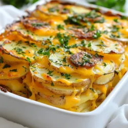 Für diesen leckeren Auflauf brauchst du: - 4 mittelgroße Kartoffeln, geschält und in Scheiben geschnitten - 2 Räucherwürste, in Runden geschnitten (Hühnchen- oder Putenwurst für eine leichte Option) - 1 mittelgroße Zwiebel, gewürfelt - 3 Knoblauchzehen, fein gehackt - 1 Paprika (jede Farbe), gewürfelt - 1 Tasse geriebener Cheddar-Käse - 1 Tasse Schlagcreme - 2 Esslöffel Olivenöl - 1 Teelöffel geräuchertes Paprikapulver - 1 Teelöffel getrockneter Oregano - Salz und Pfeffer nach Geschmack - Frische Petersilie, gehackt (zum Garnieren) Diese Zutaten machen den Auflauf einfach und schmackhaft. Wenn du eine leichtere oder andere Variante suchst, hier sind einige Alternativen: - Statt Kartoffeln kannst du Süßkartoffeln verwenden. - Verwende mageres Hähnchen oder Tofu anstelle von Wurst. - Für eine vegane Option, setze die Schlagcreme durch Kokosmilch ein. - Käse kann durch Hefeflocken ersetzt werden, um einen käsigen Geschmack zu erzielen. Diese Ersatzstoffe helfen dir, den Auflauf nach deinem Bedarf anzupassen. Der Auflauf schmeckt super mit einfachen Beilagen. Hier sind einige Vorschläge: - Ein frischer grüner Salat passt gut dazu. - Du kannst auch Brot oder Brötchen servieren. - Garnierungen wie frische Petersilie bringen Farbe und Geschmack. Mit diesen Beilagen wird dein Essen vollständig und einladend. {{ingredient_image_2}} Zuerst heizen Sie Ihren Ofen auf 190°C (375°F) vor. Das gibt dem Auflauf die richtige Temperatur, um schön zu garen. Während der Ofen vorheizt, bereiten Sie die Zutaten vor. Schälen Sie die Kartoffeln und schneiden Sie sie in dünne Scheiben. Dies hilft, dass sie gleichmäßig garen. Schneiden Sie die Räucherwürste in Runden. Würfeln Sie die Zwiebel und die Paprika. Hacken Sie den Knoblauch fein. Diese Schritte sind wichtig, damit alle Aromen gut in das Gericht kommen. In einer großen Pfanne erhitzen Sie 2 Esslöffel Olivenöl bei mittlerer Hitze. Geben Sie die gewürfelte Zwiebel und die Paprika in die Pfanne. Braten Sie sie etwa 5 Minuten lang, bis sie weich sind. Fügen Sie dann den gehackten Knoblauch hinzu. Braten Sie ihn für eine weitere Minute, bis er aromatisch ist. Diese Mischung gibt dem Auflauf einen tollen Geschmack. Danach nehmen Sie die Pfanne vom Herd. In einer großen Schüssel vermengen Sie die Kartoffelscheiben, die Wurst und die Zwiebel-Paprika-Mischung. Fügen Sie 1 Teelöffel geräuchertes Paprikapulver, 1 Teelöffel Oregano, Salz und Pfeffer hinzu. Rühren Sie alles gut um. Übertragen Sie die Mischung in eine gefettete Auflaufform. Gießen Sie 1 Tasse Schlagcreme gleichmäßig über die Mischung. Bestreuen Sie den Auflauf mit 1 Tasse geriebenem Cheddar-Käse. Decken Sie die Form mit Aluminiumfolie ab und backen Sie sie 30 Minuten. Entfernen Sie dann die Folie und backen Sie weitere 15 Minuten, bis der Käse goldbraun ist. Lassen Sie den Auflauf vor dem Servieren etwas abkühlen. Um den perfekten Räucherspaß Kartoffel-Auflauf zu machen, ist die Vorbereitung wichtig. Beginnen Sie mit frischen Zutaten. Schneiden Sie die Kartoffeln in gleichmäßige Scheiben. Dadurch garen sie gleichmäßig. Achten Sie darauf, die Wurst in dünne Runden zu schneiden. So verteilt sich der Geschmack besser. Braten Sie die Zwiebel und Paprika gut an, bevor Sie alles vermengen. Das bringt mehr Aroma in den Auflauf. Ein häufiger Fehler ist, die Folie zu früh abzunehmen. Lassen Sie die Folie zuerst 30 Minuten drauf, damit die Kartoffeln weich werden. Entfernen Sie die Folie erst, wenn der Auflauf schön goldbraun aussieht. Ein weiterer Fehler ist das Übersehen von Gewürzen. Vergessen Sie nicht, Salz und Pfeffer hinzuzufügen. Diese Gewürze heben die Aromen hervor. Sie können den Auflauf leicht anpassen. Mögen Sie es schärfer? Fügen Sie etwas Cayennepfeffer hinzu. Für einen vegetarischen Auflauf, ersetzen Sie die Wurst durch mehr Gemüse. Zum Beispiel Zucchini oder Auberginen. Experimentieren Sie mit verschiedenen Käsesorten. Gruyère oder Mozzarella geben einen anderen Geschmack. Garnieren Sie mit frischer Petersilie für einen schönen Farbkontrast. Pro Tipps Kartoffelauswahl: Wählen Sie festkochende Kartoffeln, um sicherzustellen, dass sie beim Backen ihre Form behalten und nicht matschig werden. Wurstvariationen: Experimentieren Sie mit verschiedenen Wurstsorten, wie z.B. Chorizo oder Bratwurst, um dem Auflauf einen anderen Geschmack zu verleihen. Schichttechnik: Legen Sie die Kartoffeln und die Füllung in Schichten in die Auflaufform, um eine gleichmäßige Verteilung der Aromen und Texturen zu gewährleisten. Vorbereitung im Voraus: Bereiten Sie die Zutaten am Vortag vor und stellen Sie die Auflaufform vor dem Backen in den Kühlschrank, um Zeit zu sparen. {{image_4}} Wenn du eine vegetarische oder vegane Option möchtest, kannst du die Wurst einfach weglassen. Verwende stattdessen mehr Gemüse wie Zucchini oder Auberginen. Du kannst auch Räuchertofu oder Seitan verwenden, um den rauchigen Geschmack zu erhalten. Für die vegane Variante ersetze die Schlagcreme durch pflanzliche Sahne. Diese Anpassungen machen das Gericht genauso lecker! Der Auflauf kann mit verschiedenen Gewürzen und Kräutern verfeinert werden. Probiere zum Beispiel Thymian oder Basilikum. Auch das Hinzufügen von frisch gemahlenem Pfeffer bringt eine schöne Schärfe. Wenn du es schärfer magst, füge etwas Paprika oder Chili-Pulver hinzu. Diese Gewürze verstärken die Aromen und machen das Gericht noch spannender. Die Wahl des Käses kann den Geschmack stark beeinflussen. Du kannst anstelle von Cheddar auch Gouda oder Mozzarella verwenden. Diese Käsesorten schmelzen gut und geben dem Auflauf eine cremige Konsistenz. Für eine würzigere Note probiere Blauschimmelkäse oder Feta. Diese Variationen bieten dir neue Geschmackserlebnisse und machen das Rezept noch vielseitiger. Um deinen Räucherspaß Kartoffel-Auflauf frisch zu halten, lass ihn zuerst abkühlen. Du kannst ihn dann in einem luftdichten Behälter aufbewahren. Achte darauf, dass der Behälter gut verschlossen ist. So bleibt der Auflauf für einige Tage lecker. Wenn du den Auflauf für später aufbewahren möchtest, friere ihn ein. Teile ihn in Portionen, damit du nur das auftauen kannst, was du brauchst. Verpacke jede Portion in Frischhaltefolie und dann in einem Gefrierbeutel. Zum Wiederaufwärmen, lass ihn über Nacht im Kühlschrank auftauen. Danach backe ihn im Ofen bei 180°C, bis er heiß ist. Im Kühlschrank bleibt dein Auflauf etwa 3 bis 4 Tage frisch. Vergewissere dich, dass er gut abgedeckt ist. Nach 4 Tagen kann der Geschmack nachlassen. Wenn du ihn nicht gleich isst, ist das Einfrieren die beste Option. Ja, du kannst andere Wurstsorten verwenden. Du kannst zum Beispiel Rind- oder Schweinswurst nehmen. Hühnchen- oder Putenwurst sind auch leichte Optionen. Achte darauf, dass die Wurst gut gewürzt ist. So bleibt der Geschmack stark und lecker. Probiere auch vegane Würste, wenn du eine pflanzliche Option suchst. Du musst den Auflauf insgesamt 45 Minuten backen. Zuerst backe ihn 30 Minuten mit Folie. Danach entferne die Folie und backe ihn weitere 15 Minuten. So wird der Käse schön goldbraun und sprudelnd. Die Kartoffeln sollten zart sein, wenn der Auflauf fertig ist. Ein frischer grüner Salat passt sehr gut dazu. Auch gebratenes Gemüse ergänzt den Auflauf schön. Wenn du es herzhaft magst, serviere Brot dazu. Ein knuspriges Baguette ist eine tolle Wahl. Ein Kartoffel-Auflauf ist einfach zuzubereiten und schmeckt klasse. Du hast die Hauptzutaten, Zubereitungsschritte und Tipps kennengelernt. Die Variationen bieten viele leckere Möglichkeiten. Denke daran, den Auflauf richtig zu lagern, damit er frisch bleibt. Mit all diesen Infos kannst du jetzt einen tollen Auflauf zaubern. Viel Spaß beim Kochen und Ausprobieren neuer Ideen!