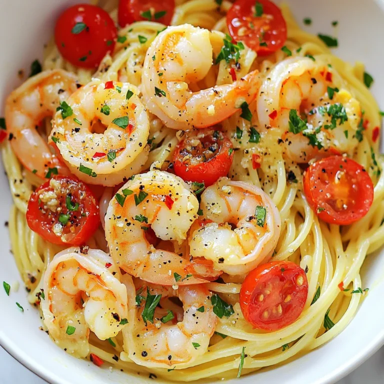 - 340 g Spaghetti oder Fettuccine - 450 g große Garnelen, geschält und entdarmt - 4 Esslöffel ungesalzene Butter - 4 Knoblauchzehen, fein gehackt - 1 Teelöffel rote Pfefferflocken (nach Geschmack anpassen) - 150 g Kirschtomaten, halbiert - 500 ml Hühnerbrühe (oder Gemüsebrühe) - 1/2 Tasse frische Petersilie, gehackt - Schale und Saft von 1 Zitrone In diesem Rezept sind die Hauptzutaten einfach zu finden. Spaghetti oder Fettuccine sind tolle Nudeln für die Basis. Große Garnelen bringen viel Geschmack. Sie sind zart, wenn sie richtig gekocht werden. Die ungesalzene Butter sorgt für eine reiche, cremige Soße. Knoblauch ist der Schlüssel zu diesem Gericht. Sein Aroma entfaltet sich beim Anbraten. Die roten Pfefferflocken verleihen eine angenehme Schärfe. Kirschtomaten bringen Frische und eine süße Note. Für den perfekten Geschmack brauchen wir Brühe. Hühnerbrühe ist ideal, aber Gemüsebrühe ist auch gut. Frische Petersilie bringt Farbe und Frische. Zitronensaft und -schale geben einen spritzigen Kick. Diese Zutaten machen das Gericht besonders lecker. {{ingredient_image_2}} Zuerst schmelze die Butter in einem großen Topf. Stelle die Hitze auf mittlere Stufe. Füge den fein gehackten Knoblauch und die roten Pfefferflocken hinzu. Brate alles etwa ein bis zwei Minuten an. Der Knoblauch sollte duften, aber nicht verbrennen. Jetzt ist es Zeit für die Garnelen. Gib sie in den Topf und würze sie mit Salz und Pfeffer. Gare die Garnelen für zwei bis drei Minuten. Sie sollten rosa und undurchsichtig sein. Danach nimm die Garnelen aus dem Topf und stelle sie beiseite. Im gleichen Topf gib die Hühnerbrühe dazu. Erhitze die Brühe, bis sie kocht. Jetzt kannst du die Pasta hinzufügen. Rühre die Pasta gut um, damit sie nicht kleben bleibt. Koche sie nach Packungsanweisung, normalerweise etwa acht bis zehn Minuten. Fünf Minuten vor Ende der Garzeit füge die halbierten Kirschtomaten hinzu. Rühre alles sanft um. So nehmen die Tomaten den Geschmack der Brühe auf. Wenn die Pasta gar ist, nimm den Topf vom Herd. Gib die Garnelen zurück in den Topf. Jetzt kommt der frische Zitronensaft und die abgeriebene Zitronenschale dazu. Rühre alles gut um, damit sich die Aromen vermischen. Zum Schluss füge die gehackte Petersilie hinzu. Mische alles gut durch und passe die Gewürze nach deinem Geschmack an. Jetzt ist dein Gericht bereit zum Servieren. Um Garnelen perfekt zu braten, achte auf die Hitze. Nutze mittlere Hitze, damit die Garnelen gleichmäßig garen. Zu hohe Hitze kann sie zäh machen. Die Garnelen sind gar, wenn sie rosa und undurchsichtig sind. Ein guter Anhaltspunkt sind 2-3 Minuten pro Seite. Wenn sie sich leicht biegen, sind sie bereit. Wähle Pasta wie Spaghetti oder Fettuccine für dieses Gericht. Beide Sorten nehmen die Aromen gut auf. Achte darauf, die Pasta in reichlich kochender Brühe zu garen. Rühre die Pasta während des Kochens regelmäßig um. Das verhindert, dass sie zusammenklebt. Halte dich an die Packungsanweisung für die Garzeit, etwa 8-10 Minuten. Die Balance von Salz und Pfeffer ist wichtig. Probiere, bevor du mehr hinzufügst. Beginne mit einer Prise Salz und einem Hauch Pfeffer. Frische Kräuter machen einen großen Unterschied. Petersilie bringt Frische. Du kannst auch Basilikum oder Schnittlauch verwenden, um neue Geschmäcker zu entdecken. Pro Tipps Garnelen richtig zubereiten: Achten Sie darauf, die Garnelen nicht zu lange zu garen, da sie sonst zäh werden. Sie sind fertig, sobald sie rosa und undurchsichtig sind. Knoblauch richtig anbraten: Braten Sie den Knoblauch bei mittlerer Hitze an, um ein Anbrennen zu vermeiden. Dies sorgt für einen aromatischen Geschmack ohne Bitterkeit. Frische Kräuter verwenden: Verwenden Sie frische Petersilie für den besten Geschmack. Sie können auch Basilikum oder Schnittlauch ausprobieren, um eine interessante Note hinzuzufügen. Zitronensaft anpassen: Passen Sie die Menge des Zitronensafts nach Ihrem Geschmack an. Ein Spritzer mehr kann das Gericht aufhellen und die Aromen verstärken. {{image_4}} Wenn du Garnelen nicht magst oder eine vegetarische Option suchst, kannst du das Gericht mit Gemüse anstelle von Garnelen machen. Zucchini, Paprika oder Brokkoli passen gut. Diese Gemüsesorten bringen Farbe und Geschmack. Für die Brühe kannst du Gemüsebrühe verwenden. Das gibt dem Gericht einen tollen, kräftigen Geschmack. Du kannst auch etwas mehr Knoblauch und Zwiebeln hinzufügen, um die Aromen zu verstärken. Möchtest du mehr Protein in dein Gericht? Füge Hähnchen oder Tofu hinzu. Beide Optionen sind leicht zuzubereiten. Schneide das Hähnchen in kleine Stücke und brate es in der Butter an, bevor du den Knoblauch hinzufügst. Tofu kannst du ebenfalls in Würfel schneiden und anbraten. Alternativ kannst du auch eine Meeresfrüchte-Mischung verwenden. Diese Mischung gibt dem Gericht einen köstlichen Meeresgeschmack. Du kannst die Geschmäcker deines Gerichts anpassen, indem du verschiedene Kräuter und Gewürze verwendest. Basilikum oder Thymian sind gute Optionen. Sie fügen frische Noten hinzu. Du kannst auch kreative Zusatzstoffe wie frischen Spinat oder Rucola verwenden. Diese Kräuter und Gemüse bringen noch mehr Farbe und Nährstoffe in dein Gericht. Experimentiere mit verschiedenen Zutaten und finde deine perfekte Mischung! Um die Reste deiner One-Pot Garlic Butter Shrimp Pasta richtig zu lagern, folge diesen Tipps: - Lass das Gericht auf Raumtemperatur abkühlen. - Fülle die Pasta in einen luftdichten Behälter. - Stelle den Behälter in den Kühlschrank. Die maximale Haltbarkeit beträgt drei Tage. Danach könnte der Geschmack leiden, und die Garnelen sind nicht mehr frisch. Wenn du die Reste wieder aufwärmen möchtest, beachte diese Best Practices: - Erwärme die Pasta in einer Pfanne bei schwacher Hitze. - Füge einen Schuss Wasser oder Brühe hinzu, um die Pasta feucht zu halten. - Rühre häufig, damit alles gleichmäßig warm wird. Für die Resteverwertung kannst du die Pasta auch in einen Salat umwandeln. Mische sie mit frischem Gemüse, etwas Olivenöl und Zitrone. Wenn du das Gericht länger aufbewahren willst, kannst du es einfrieren: - Lass die Pasta vollständig abkühlen. - Portioniere sie in luftdichte Behälter oder Gefrierbeutel. - Achte darauf, die Luft herauszudrücken, bevor du sie verschließt. Im Gefrierschrank hält sich die Pasta bis zu drei Monate. Zum Auftauen lege sie über Nacht in den Kühlschrank oder wärme sie direkt in einer Pfanne auf. Die Zubereitung dauert insgesamt 30 Minuten. Die Vorbereitungszeit beträgt etwa 10 Minuten. Das Kochen der Pasta und der Garnelen erfolgt in den verbleibenden 20 Minuten. Diese schnelle und einfache Methode ist perfekt für ein schnelles Abendessen. Ja, du kannst andere Pasta verwenden. Fettuccine, Penne oder sogar Vollkornnudeln sind gute Alternativen. Achte jedoch auf die Garzeiten. Spaghetti kochen in 8-10 Minuten. Fettuccine benötigt etwa die gleiche Zeit, während Penne möglicherweise 11-13 Minuten braucht. Prüfe die Packungsanweisungen für die beste Zubereitung. Um das Rezept glutenfrei zu machen, wähle glutenfreie Pasta. Viele Marken bieten eine gute Auswahl an Alternativen. Achte darauf, auch die Brühe glutenfrei zu wählen. Gemüsebrühe ist oft eine tolle Option. So kannst du das Gericht genießen, ohne auf den Geschmack zu verzichten. Wir haben gelernt, wie man ein einfaches Gericht zubereitet: One-Pot Garlic Butter Shrimp Pasta. Die Hauptzutaten sind Spaghetti, Garnelen und Butter. Aromatischer Knoblauch und frische Tomaten bringen Geschmack. Tipps zur perfekten Garzeit und Lagerung helfen, das Gericht abzurunden. Variationen, wie eine vegetarische Option, bieten noch mehr Vielfalt. Probiere es aus und entdecke, wie schnell und lecker du kochen kannst!