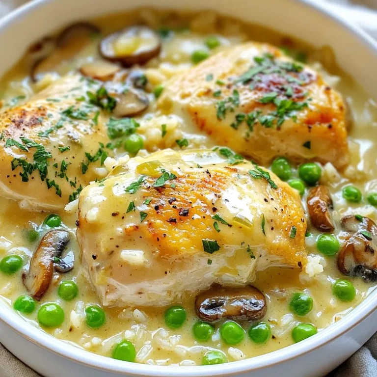 - 4 knochenlose, hautlose Hühnchenbrustfilets - 1 Tasse Langkornreis - 2 Tassen Hühnerbrühe Die Hauptzutaten sind einfach. Hühnchenbrust gibt viel Geschmack und Proteine. Langkornreis sorgt für die richtige Textur. Die Hühnerbrühe fügt Tiefe hinzu und macht das Gericht würzig. - 1 Tasse Schlagsahne - 1 mittelgroße Zwiebel, fein gehackt - 3 Knoblauchzehen, zerdrückt - 1 Tasse Champignons, in Scheiben geschnitten - 1 Tasse gefrorene Erbsen Schlagsahne bringt die Cremigkeit ins Gericht. Zwiebel und Knoblauch geben Aroma und Geschmack. Champignons fügen eine angenehme Textur hinzu, während Erbsen für Süße sorgen. - 1 Esslöffel Olivenöl - 2 Teelöffel getrockneter Thymian - 1 Teelöffel Paprika - Salz und Pfeffer nach Geschmack Olivenöl ist ideal zum Anbraten. Thymian und Paprika bringen frische Aromen. Salz und Pfeffer runden alles ab. Diese Gewürze machen dein Gericht noch besser. {{ingredient_image_2}} - Würze die Hühnchenbrustfilets mit Salz, Pfeffer und Paprika. - Erhitze Olivenöl in einer großen Pfanne bei mittlerer Hitze. - Brate die Hühnchenbrust für 5-7 Minuten auf jeder Seite. - Nimm das Hühnchen aus der Pfanne und lasse es beiseite ruhen. - Füge die gehackte Zwiebel zur gleichen Pfanne hinzu. - Brate die Zwiebel für 3-4 Minuten, bis sie glasig wird. - Gib den zerdrückten Knoblauch und die Champignons dazu. - Brate alles für weitere 3 Minuten, bis die Champignons zart sind. - Rühre den Langkornreis ein und gieße die Hühnerbrühe hinzu. - Füge den getrockneten Thymian zur Reis-Mischung hinzu. - Bringe die Mischung zum Kochen und reduziere die Hitze. - Decke die Pfanne ab und lasse alles 15 Minuten köcheln. - Rühre die Schlagsahne und gefrorenen Erbsen ein. - Lass alles für weitere 5 Minuten köcheln und rühre gelegentlich um. - Gebe das ruhende Hühnchen zurück in die Pfanne. - Koche alles für 3-5 Minuten, um das Hühnchen zu erwärmen. - Schmecke das Gericht mit Salz und Pfeffer ab und serviere es warm. - Tipps zum Anbraten: Verwende eine große Pfanne. Erhitze das Olivenöl gut. So wird das Hühnchen schön braun. Würze das Fleisch gleichmäßig. Dadurch bekommst du mehr Geschmack. - Garzeit und -temperatur: Brate das Hühnchen bei mittlerer Hitze. Jede Seite braucht etwa 5 bis 7 Minuten. Das Hühnchen sollte 75 Grad Celsius erreichen. So bleibt es saftig und zart. - Flüssigkeitsverhältnis: Für 1 Tasse Reis nimm 2 Tassen Hühnerbrühe. Das sorgt für einen vollen Geschmack. Achte darauf, dass der Reis gut kochen kann. - Verhindern von Ankleben: Rühre den Reis nach dem Hinzufügen der Brühe einmal um. Decke die Pfanne ab und lasse den Reis kochen. Das hilft, ein Ankleben zu vermeiden. - Verwendung von Schlagsahne: Schlagsahne macht das Gericht reichhaltig. Rühre sie erst zum Schluss ein. So bleibt die Creme frisch und lecker. - Alternativen zur Sahne: Du kannst auch griechischen Joghurt verwenden. Das macht das Gericht leichter. Kokosmilch ist eine weitere Option für einen besonderen Geschmack. Pro Tipps Hühnchen marinieren: Für zusätzlichen Geschmack kannst du die Hühnchenbrustfilets vor dem Braten in einer Mischung aus Olivenöl, Zitronensaft und Gewürzen für mindestens 30 Minuten marinieren. Kochzeit des Reises: Achte darauf, den Reis nicht zu lange kochen zu lassen, damit er nicht matschig wird. Prüfe nach 15 Minuten, ob er die gewünschte Konsistenz erreicht hat. Variationen hinzufügen: Du kannst das Gericht anpassen, indem du zusätzliches Gemüse wie Paprika oder Zucchini hinzufügst, um mehr Farbe und Nährstoffe einzubringen. Resteverwertung: Falls du Reste hast, kannst du sie in einer Auflaufform mit etwas Käse überbacken und im Ofen aufwärmen, um eine neue Mahlzeit zu kreieren. {{image_4}} Du kannst viele Gemüsearten in das Rezept einfügen. Das macht es bunt und gesund. Zum Beispiel passen Paprika und Zucchini gut. Möhren geben eine süße Note. Du kannst auch saisonales Gemüse verwenden. Im Frühling sind Spargel oder Erbsen ideal. Im Sommer verwende frische Tomaten oder Bohnen. Sie bringen frischen Geschmack ins Gericht. Das Gericht lebt von Gewürzen. Probiere andere Kräuter wie Oregano oder Basilikum. Sie geben einen neuen Geschmack. Wenn du es schärfer magst, füge Chili oder Cayennepfeffer hinzu. Eine Prise kann viel bewirken. Experimentiere mit verschiedenen Gewürzen, um dein perfektes Aroma zu finden. Wenn du kein Hühnchen magst, gibt es tolle Alternativen. Pute ist eine ähnliche Option. Sie hat einen milden Geschmack und ist mager. Für eine pflanzliche Variante kannst du Tofu verwenden. Schneide ihn in Würfel und brate ihn an. Das gibt eine schöne Textur. Auch Kichererbsen sind eine leckere Wahl. Sie sind gesund und sättigend. - Das Gericht hält sich bis zu 3 Tage im Kühlschrank. - Lagere es in einem luftdichten Behälter, um Frische zu bewahren. - Friere die Portionen in einem gefrierfesten Behälter ein. - Achte darauf, etwas Platz für die Ausdehnung zu lassen. - Zum Auftauen lege das Gericht über Nacht in den Kühlschrank. - Erwärme es langsam in der Mikrowelle oder auf dem Herd. - Mache einen cremigen Auflauf mit den Resten. - Mische die Reste in einen Salat für mehr Geschmack. - Verwende die Reste in Tacos oder Wraps für ein schnelles Mittagessen. Die Zubereitung von cremigem Hühnchen mit Reis dauert insgesamt etwa 40 Minuten. Du benötigst 15 Minuten für die Vorbereitung. Die Kochzeit beträgt 25 Minuten. Dies macht das Gericht schnell und einfach für jeden Tag. Ja, du kannst das Gericht im Voraus zubereiten. Koche das Hühnchen und die Reis-Mischung bis zur letzten Phase. Lass es dann abkühlen und stelle es in den Kühlschrank. Du kannst es bis zu drei Tage aufbewahren. Wenn du bereit bist zu essen, erwärme es auf dem Herd. Füge mehr Sahne hinzu, wenn es zu trocken ist. Als Beilage passen viele Dinge gut. Hier sind einige Vorschläge: - Knackiger grüner Salat - Dampfkartoffeln - Gedämpftes Gemüse wie Brokkoli oder Karotten - Knoblauchbrot oder Baguette Diese Beilagen bringen frische Aromen und Texturen zu deinem Gericht. Cremiges Hühnchen mit Reis ist ein einfaches und leckeres Gericht. Wir haben die Hauptzutaten und zusätzliche Komponenten besprochen. Die Schritt-für-Schritt-Anleitung macht die Zubereitung leicht. Mit unseren Tipps gelingt dir perfektes Hühnchen und cremiger Reis. Du kannst das Gericht variieren und sogar Reste kreativ verwenden. Probiere es aus und entdecke neue Geschmäcker. Ein Rezept, das bleibt!