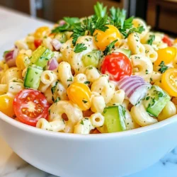 Für diesen leckeren Macaroni Salad brauchen Sie: - 2 Tassen Ellbogen-Makkaroni - 1 Tasse Mayonnaise - 1 Esslöffel Dijon-Senf - 1 Esslöffel Rotweinessig - 1 Tasse Kirschtomaten, halbiert - 1 Tasse Gurke, gewürfelt - 1/2 Tasse rote Zwiebel, fein gehackt - 1/2 Tasse Sellerie, fein gehackt - 1/2 Tasse Essiggurken, gewürfelt - 1 Teelöffel Knoblauchpulver - 1 Teelöffel geräuchertes Paprikapulver - Salz und Pfeffer nach Geschmack - Frische Petersilie, gehackt (zum Garnieren) Es gibt viele Wege, um diesen Salat zu verbessern. Hier sind einige Optionen: - Gehackte Paprika für mehr Crunch - Hartgekochte Eier für extra Protein - Erbsen für eine süße Note - Avocado für einen cremigen Geschmack Wählen Sie frische Zutaten. Achten Sie bei den Tomaten auf eine leuchtende Farbe. Die Gurken sollten fest und knackig sein. Für die Zwiebeln wählen Sie eine milde Sorte, damit der Salat nicht zu scharf wird. Verwenden Sie hochwertige Mayonnaise für den besten Geschmack. Genießen Sie es, frische Kräuter wie Petersilie zu verwenden. Sie geben einen schönen Farb- und Geschmacksakzent. {{ingredient_image_2}} Zuerst bringen Sie gesalzenes Wasser in einem großen Topf zum Kochen. Fügen Sie dann 2 Tassen Ellbogen-Makkaroni hinzu. Kochen Sie die Makkaroni gemäß den Anweisungen auf der Verpackung, bis sie al dente sind. Das bedeutet, dass sie weich, aber noch bissfest sind. Gießen Sie die Makkaroni ab und spülen Sie sie sofort unter kaltem Wasser ab. Dadurch stoppen Sie den Kochprozess. Stellen Sie die Makkaroni beiseite, während Sie das Dressing zubereiten. In einer großen Rührschüssel vermengen Sie die Basis für das Dressing. Geben Sie 1 Tasse Mayonnaise, 1 Esslöffel Dijon-Senf und 1 Esslöffel Rotweinessig hinein. Fügen Sie auch 1 Teelöffel Knoblauchpulver und 1 Teelöffel geräuchertes Paprikapulver hinzu. Würzen Sie das Ganze mit Salz und Pfeffer nach Geschmack. Rühren Sie alles gut um, bis die Mischung glatt und cremig ist. Das Dressing gibt dem Salat den besonderen Geschmack. In einer großen Schüssel kombinieren Sie die gekochten Makkaroni mit 1 Tasse halbierten Kirschtomaten, 1 Tasse gewürfelter Gurke, 1/2 Tasse fein gehackter roter Zwiebel, 1/2 Tasse fein gehacktem Sellerie und 1/2 Tasse gewürfelten Essiggurken. Vermengen Sie alle Zutaten vorsichtig. Gießen Sie das Dressing gleichmäßig über die Mischung und heben Sie alles sanft unter. Stellen Sie sicher, dass jede Makkaroni mit Dressing bedeckt ist. Abschmecken und nach Belieben nachwürzen. Decken Sie den Salat ab und lassen Sie ihn mindestens 1 Stunde im Kühlschrank. So können sich die Aromen gut verbinden. Ein häufiges Problem beim Zubereiten von Macaroni Salad ist, die Makkaroni zu lange zu kochen. Sie sollten al dente sein. Wenn sie zu weich sind, wird der Salat matschig. Ein weiterer Fehler ist, das Dressing zu früh hinzuzufügen. Lassen Sie die Makkaroni zuerst abkühlen. So nimmt der Salat die Aromen besser auf. Sie können den Salat ganz nach Ihrem Geschmack anpassen. Fügen Sie zum Beispiel gewürfelte Paprika oder Erbsen hinzu. Für einen würzigen Kick können Sie Jalapeños verwenden. Wenn Sie Käse mögen, probieren Sie Feta oder Cheddar. Diese Zusätze machen den Salat noch interessanter. Die Präsentation ist wichtig! Servieren Sie den Salat in einer großen Schüssel. Garnieren Sie ihn mit frischen Kirschtomaten und Petersilie. Das gibt Farbe und macht ihn einladend. Sie können auch kleine Portionen in Schalen anrichten. So sieht jeder Platz schön aus. Pro Tipps Pastawasser aufbewahren: Bewahren Sie etwas vom Kochwasser der Makkaroni auf. Es kann helfen, das Dressing zu verdünnen, falls der Salat zu dick wird. Variationen hinzufügen: Experimentieren Sie mit verschiedenen Gemüsesorten wie Paprika oder Erbsen für zusätzliche Farbe und Geschmack. Über Nacht marinieren: Lassen Sie den Salat über Nacht im Kühlschrank ziehen, um die Aromen zu intensivieren und das Geschmackserlebnis zu verbessern. Frische Kräuter: Verwenden Sie frische Kräuter wie Dill oder Schnittlauch für einen zusätzlichen frischen Geschmack und ein ansprechendes Aussehen. {{image_4}} Lagern Sie den Macaroni Salad in einem luftdichten Behälter. Stellen Sie sicher, dass der Salat gut abgedeckt ist, um die Frische zu bewahren. Kühlschranklagerung ist der beste Weg, um die Aromen zu schützen. Der Salat bleibt bis zu drei Tage frisch, wenn er im Kühlschrank ist. Nach drei Tagen kann er an Geschmack verlieren. Er kann auch etwas matschig werden. Wenn Sie Reste haben, überlegen Sie, ob Sie sie noch essen möchten. Vor dem Servieren den Salat gut umrühren. Fügen Sie einen Spritzer frischen Essig oder etwas Mayonnaise hinzu. Dies hilft, den Geschmack aufzufrischen. Wenn der Salat trocken wirkt, können Sie auch etwas Wasser hinzufügen. Genießen Sie ihn gut gekühlt! Wenn Sie eine vegetarische Variante machen möchten, können Sie einige Zutaten anpassen. Lassen Sie das Fleisch weg und fügen Sie mehr Gemüse hinzu. Gehackte Paprika oder Erbsen passen gut. Diese Zutaten bringen frischere Aromen und Farben in den Salat. Möchten Sie mehr Eiweiß? Dann fügen Sie gekochte Eier oder Kichererbsen hinzu. Diese Zutaten machen den Salat sättigender. Für eine herzhaftere Note können Sie auch Hähnchenbrust oder Thunfisch verwenden. Diese Optionen geben dem Salat mehr Geschmack und Textur. Nutzen Sie saisonale Zutaten für mehr Frische. Im Sommer sind frische Tomaten und Gurken ideal. Im Herbst können Sie Kürbis oder Rüben verwenden. So bleibt der Salat interessant und schmackhaft. Zudem unterstützen Sie lokale Bauern und die Umwelt. Experimentieren Sie mit verschiedenen Kombinationen, um Ihren perfekten Salat zu finden. Ich empfehle, den Salat mindestens 1 Stunde im Kühlschrank ziehen zu lassen. So verbinden sich die Aromen gut. Wenn du mehr Zeit hast, lass ihn länger stehen. Es wird noch besser! Der Salat wird durch das Kühlen auch erfrischender. Ja, du kannst das Dressing im Voraus zubereiten. Mache es einen Tag vorher und stelle es in den Kühlschrank. So haben die Aromen Zeit, sich zu entfalten. Du kannst es dann einfach mit den Makkaroni und dem Gemüse vermengen, wenn du bereit bist zu servieren. Zu diesem Salat passen viele Beilagen. Hier sind einige Ideen: - Gegrilltes Hühnchen - Würstchen vom Grill - Frisches Brot oder Baguette - Gemischter grüner Salat - Kartoffelsalat Diese Beilagen ergänzen den Macaroni Salad perfekt und machen dein Fest zu einem echten Genuss! Der Macaroni Salad ist einfach und lecker. Wir haben die besten Zutaten und einfache Schritte behandelt. Außerdem gab es nützliche Tipps, um Fehler zu vermeiden und den Salat zu variieren. Wenn du auf die Lagerung achtest, bleibt er frisch und schmackhaft. Experimentiere mit unterschiedlichen Zutaten für deinen eigenen Twist. Probier die Vorschläge aus und finde deine Lieblingsversion. So schmeckt der Macaroni Salad immer gut!