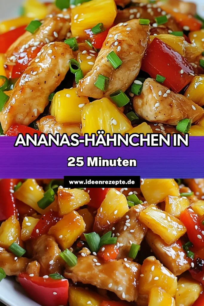 Entdecken Sie unser köstliches Ananas Hähnchen Rezept! Diese asiatische Hähnchenpfanne mit Ananas und frischem Gemüse ist das perfekte schnelle Hähnchenrezept für Ihre nächste Mahlzeit. Mit zartem Hähnchen, knackigem Gemüse und süßer Ananas wird dieses Gericht zum Hit. Bereiten Sie in nur 25 Minuten eine gesunde und leckere Hähnchenpfanne mit Ananas zu. Jetzt ausprobieren und genießen! #AnanasHähnchenRezept #schnellesHähnchenrezept #HähnchenpfanneMitAnanas #asiatischeHähnchenpfanne