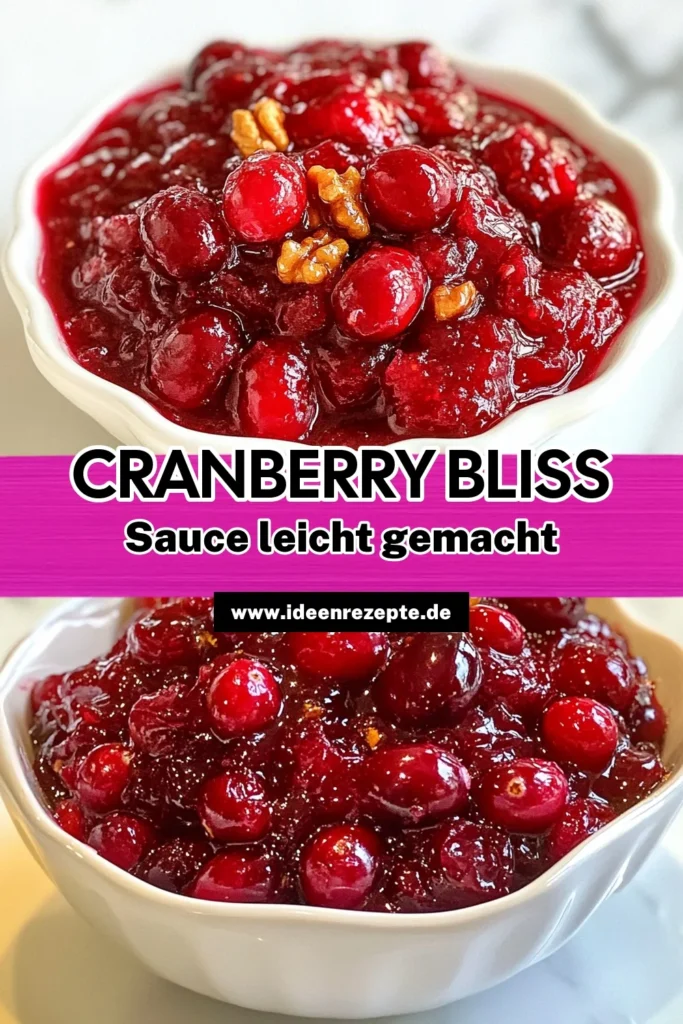 Entdecke unser einfaches Cranberry-Sauce Rezept ohne raffinierten Zucker! Verwende frische Cranberries und verfeinere die Sauce mit Ahornsirup und Zimt. Der frisch gepresste Orangensaft sorgt für einen leckeren Geschmack, während du optional Walnüsse hinzufügen kannst. Diese gesunde und köstliche Sauce ist perfekt für deine Feiertagsessen. Probiere es aus und lass dich inspirieren! Speichere das Rezept für später! #CranberrySauce #GesundeRezepte #Zuckerfrei #FestlicheRezepte