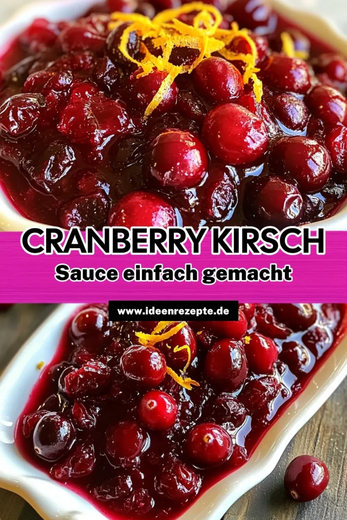 Entdecken Sie unser einfaches Rezept für Cranberry-Kirsch-Soße, die perfekte fruchtige Soße für Desserts! Diese selbstgemachte Cranberry-Soße kombiniert frische Cranberries und getrocknete Kirschen zu einem köstlichen Erlebnis. Ideal für die Festtage oder als besonderes Topping. Schauen Sie sich unser Rezept an und zaubern Sie im Handumdrehen eine verführerische Kirschsoße! Speichern Sie es für Ihre nächste Feier! #CranberryKirschSoße #RezeptFürCranberrySoße #EinfacheKirschsoße #SelbstgemachteCranberrySoße