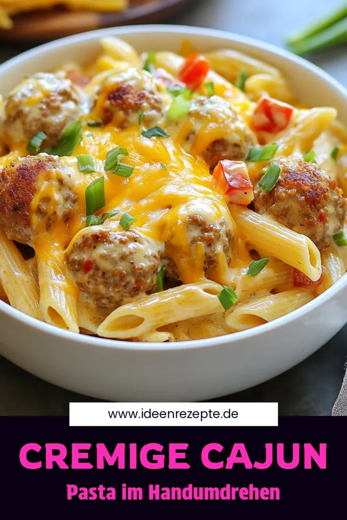 Entdecken Sie dieses köstliche Cajun Fleischbällchen Pasta Rezept, das in einem einzigen Topf zubereitet wird! Diese cremige Cajun Pasta vereint zartes Putenhackfleisch mit schmackhaften Gewürzen und einer reichhaltigen Sauce. Einfache Pastarezepte wie dieses sind perfekt für ein schnelles Abendessen. Probieren Sie es aus und bringen Sie Ihre Familie zum Staunen. Teilen Sie die Freude am Kochen! #OnePotPasta #CajunFleischbällchen #Kochinspiration #EinfacheRezepte