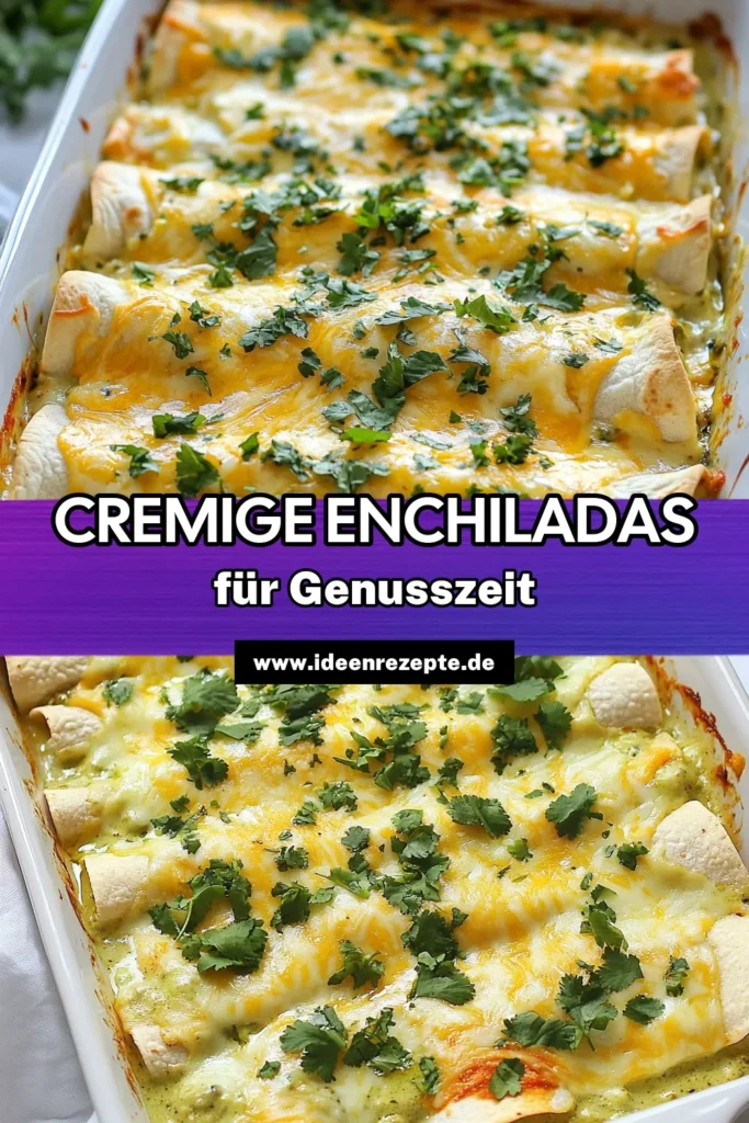 Entdecken Sie unser köstliches Rezept für cremige Hühnchen Enchiladas! Diese weißen Enchiladas mit zartem Hühnchen und schmelzendem Monterey Jack Käse sind perfekt für ein einfaches Abendessen oder die mexikanische Küche zu Hause. Bereiten Sie diesen herzhaften Hühnchen Auflauf schnell und einfach zu und beeindrucken Sie Ihre Familie und Freunde. Jetzt ausprobieren und genießen! #CremigeHühnchenEnchiladas #MexikanischeKüche #HühnchenAuflauf #MontereyJackKäseRezept