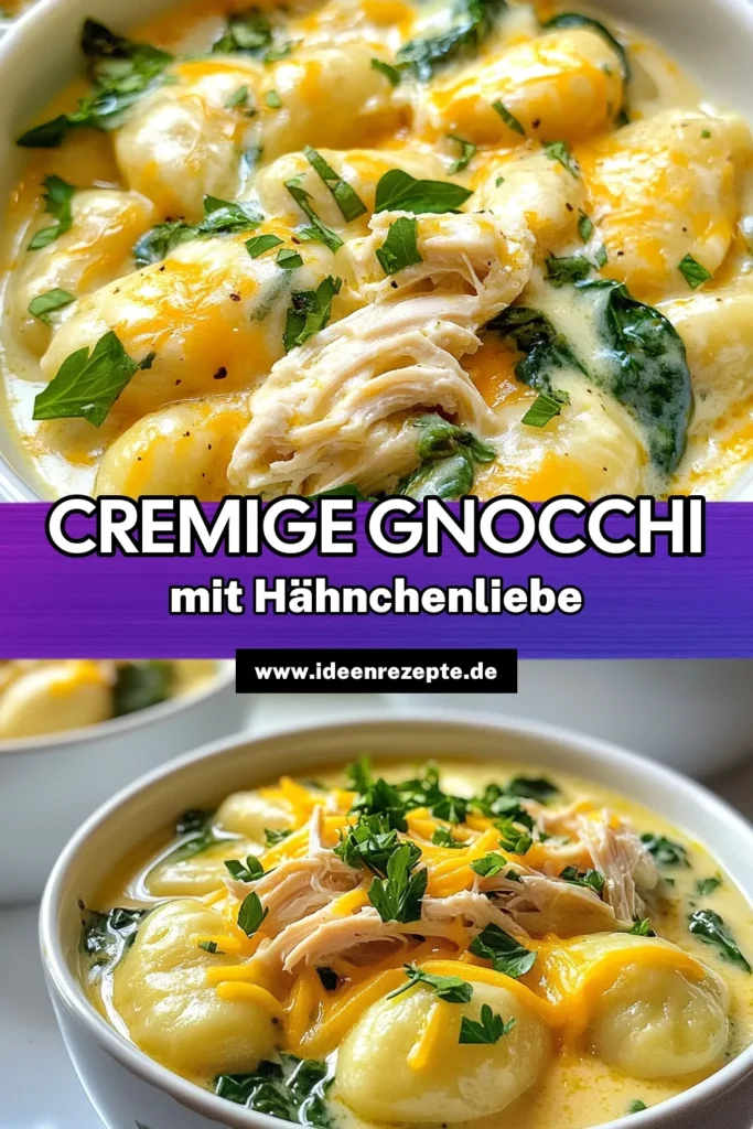 Erlebe das köstliche Geschmackserlebnis mit unserem cremigen Gnocchi Rezept für Crack Chicken! Dieses Hähnchen Gnocchi Gericht kombiniert zartes Hähnchen, cremigen Frischkäse und frischen Spinat zu einer einfachen Gnocchi Zubereitung. Perfekte gesunde Gnocchi Variationen, die jeder lieben wird. Probiere es jetzt aus und lass dich inspirieren! Speichere dieses Rezept für später! #Gnocchi #CrackChicken #HähnchenGnocchi #CremigeRezepte