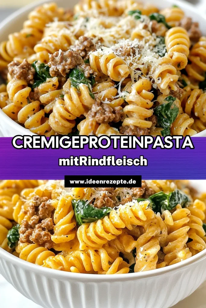 Entdecke dieses gesunde Pasta-Rezept für proteinreiche Pasta mit cremiger Rinder-Pasta, die nicht nur sättigt, sondern auch köstlich ist! Aus Vollkorn-Pasta mit Rinderhack und griechischem Joghurt zubereitet, ist dieses Gericht perfekt für eine ausgewogene Ernährung. Bereite es in nur 30 Minuten zu und genieße die gesunde Kombination aus Gemüse und Eiweiß. Probiere es jetzt aus! #ProteinreichePasta #CremigeRinderPasta #GesundesPastaRezept #VollkornPastaMitRinderhack