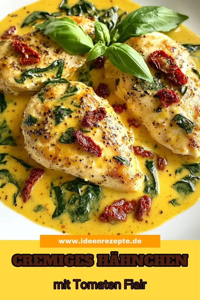 Entdecke dieses köstliche Rezept für Hähnchen mit sonnentrockneten Tomaten und cremigem Spinat-Hähnchen! Dieses italienische Hähnchenrezept vereint saftige Hähnchenbrustfilets mit frischem Spinat und aromatischen Tomaten zu einem wahren Genuss. Perfekt für ein einfaches Abendessen! Probiere es aus und kreiere ein unvergessliches Gericht. Teile und speichere diese kulinarische Inspiration! #HähnchenmitsonnentrocknetenTomaten #cremigesspinathähnchen #italienischeshähnchenrezept #einfachehähnchenrezepte