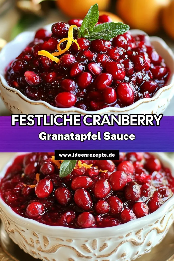 Entdecken Sie dieses köstliche Rezept für eine Cranberry Granatapfel Sauce, perfekt für die Festtage! Diese festliche Fruchtsauce vereint die frische von Cranberries mit dem süßen Geschmack von Granatapfelsaft. Eine einfache festliche Beilage, die nicht nur zu Weihnachten, sondern auch zu jedem Feiertagsessen passt. Bereiten Sie diese Weihnachtssoße mit Cranberries im Handumdrehen zu und beeindrucken Sie Ihre Gäste! Speichern Sie das Rezept jetzt! #CranberryGranatapfelSauce #FestlicheFruchtsauceRezept #Weihnachtssoße #EinfacheFestlicheBeilage