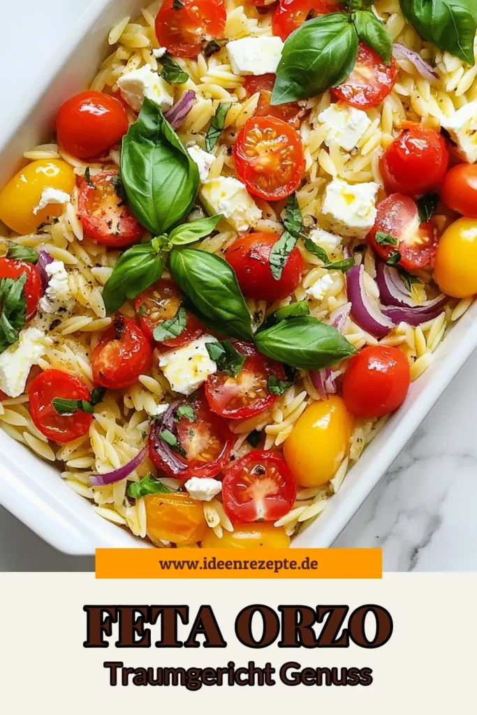 Entdecken Sie das köstliche Rezept für gebackenen Feta Orzo! Dieses Ofengericht mit Feta und Kirschtomaten vereint italienische Pasta mit Gemüse zu einem unwiderstehlichen Geschmackserlebnis. Perfekt für jede Gelegenheit und einfach zuzubereiten. Lassen Sie sich von diesem Orzo Rezept inspirieren und genießen Sie eine gesunde Mahlzeit. Speichern Sie dieses Rezept und probieren Sie es selbst aus! #GebackenerFetaOrzo #FetaMitKirschtomaten #OfengerichtMitFeta #ItalienischePastaMitGemüse