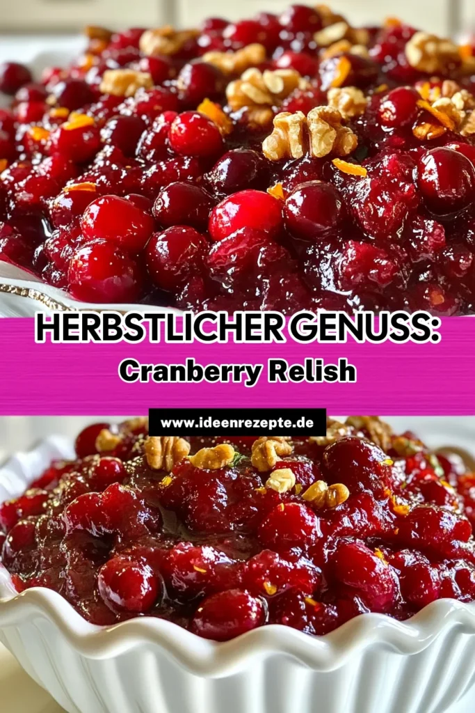 Entdecke unser köstliches Ahorn-Zimt Cranberry Relish! Diese einfache Cranberry Rezept kombiniert frische Cranberries mit der süßen Note von Ahornsirup und einem Hauch von Zimt. Perfekt als weihnachtliches Relish Rezept oder gesunde Cranberry Rezepte für jede Gelegenheit. Ideal als Beilage zu Geflügel oder zum Verschenken in dekorativen Gläsern. Probiere es aus und teile dein Ergebnis! #CranberryRezept #AhornsirupBeilage #WeihnachtsrelishRezept #GesundeCranberryRezepte