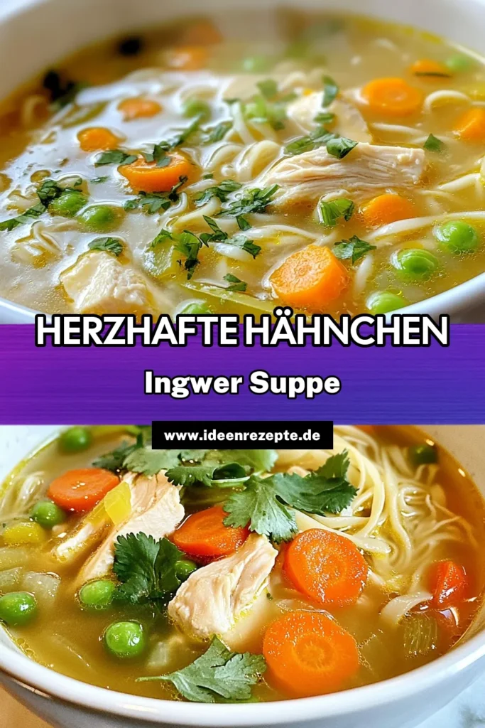 Entdecke unser köstliches Rezept für Ingwer Knoblauch Hähnchen Nudelsuppe! Diese asiatische Nudelsuppe ist nicht nur lecker, sondern auch eine gesunde Hähnchensuppe, die in nur 30 Minuten zubereitet ist. Mit frischem Ingwer, aromatischem Knoblauch und zarten Hähnchenstücken ist dieses leichte Rezept mit Ingwer perfekt für jede Gelegenheit. Probiere es aus und genieße eine wohltuende Mahlzeit! #HähnchenNudelsuppeRezept #IngwerKnoblauchHähnchen #asiatischeNudelsuppe #gesundeHähnchensuppe