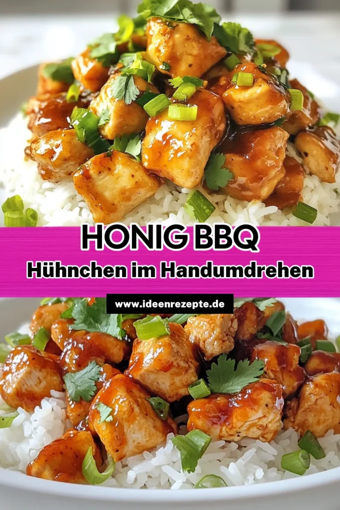 Entdecke das köstliche Honig BBQ Hühnchen Rezept, perfekt für ein schnelles Dinner! Mit diesem einfachen Hühnchen Rezept und fluffigem Jasminreis Rezept zauberst du im Handumdrehen ein tolles Gericht. Das BBQ Hähnchen mit Honig ist herzhaft und voller Geschmack. Ideal für jeden Anlass! Probiere es aus und überrasche deine Familie! Speichere dir dieses Rezept für dein nächstes Abendessen! #HonigBBQHühnchen #JasminreisRezept #schnelleDinnerRezepte #einfachesHühnchenRezept