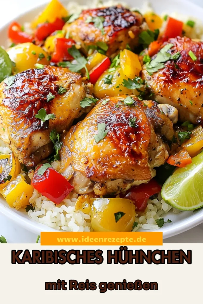 Entdecken Sie dieses köstliche tropische Hühnchen Rezept für ein karibisches Hühnchen mit Reis! Mit zarten Hühnerschenkeln, aromatischer Kokosmilch und frischen Paprika ist dieses exotische Hühnchen Gericht perfekt für jeden Anlass. Probieren Sie es jetzt aus und bringen Sie ein Stück Karibik nach Hause! Speichern Sie dieses Rezept für Ihr nächstes Abendessen. #TropischesHühnchenRezept #KaribischesHühnchen #KokosmilchHühnchen #ExotischesHühnchenRezept