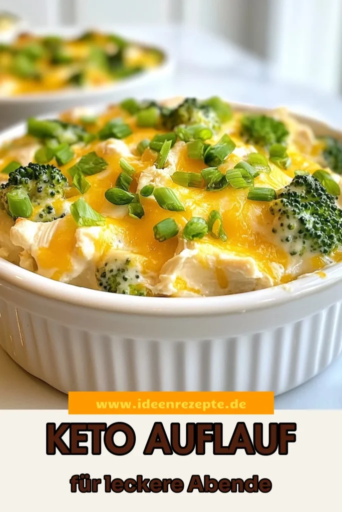 Entdecke diesen köstlichen Keto Brokkoli Hühnchen Auflauf – perfekt für alle, die gesunde Auflauf Rezepte lieben. Dieses low-carb Brokkoli Rezept vereint zartes Hühnchen mit cremigem Käse und nährstoffreichem Brokkoli. Schnell und einfach, ideal für jede Woche. Probiere jetzt dieses Hühnchen Auflauf mit Käse und spare dir das Rezept für zukünftige Mahlzeiten! #KetoAuflauf #GesundeRezepte #LowCarb #EinfachesKochen