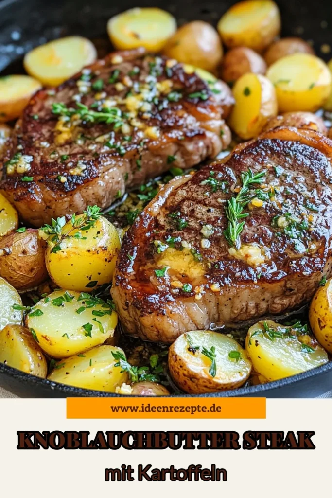 Entdecke dieses einfache Steak Rezept mit Knoblauchbutter Steak Pfanne: Saftige Ribeye Steaks und knusprige Yukon Gold Kartoffeln vereinen sich zu einem köstlichen Gericht! Perfekt für ein mediterranes Dinner oder zum Teilen mit Freunden. Lerne, wie du in wenigen Schritten ein erstklassiges Abendessen zauberst. Lass dich inspirieren und speichere dieses Rezept für deinen nächsten Kochabend! #KnoblauchbutterSteak #RibeyeSteak #KartoffelRezept #MediterraneKüche