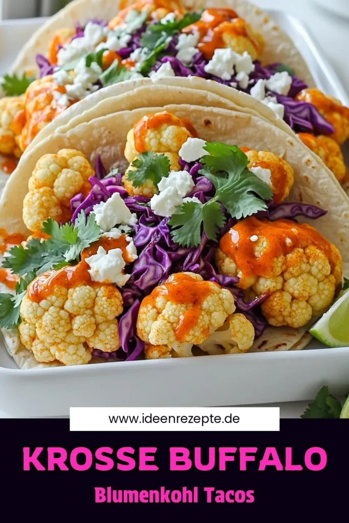 Entdecke die unwiderstehlichen Crispy Buffalo Cauliflower Tacos, die deine Geschmacksknospen verwöhnen werden! Knuspriger Blumenkohl umhüllt von würziger Buffalo-Sauce, serviert in zarten Maistortillas mit frischem Salat und Feta. Perfekt für ein schmackhaftes Mittagessen oder ein einfaches Abendessen! Klicke hier, um das vollständige Rezept und alle Zubereitungstipps zu erkunden. #BuffaloCauliflower #TacoLover #PlantBased #EssenRezept
