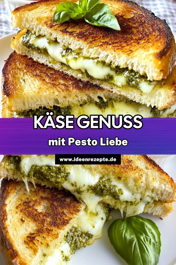 Entdecken Sie das köstliche Pesto Grilled Cheese Rezept, das mit Sauerteigbrot und einem cremigen Käse-Mix begeistert. Dieses einfache Grilled Cheese kombiniert frisches Basilikumpesto und ist perfekt für vegetarische Pesto Sandwiches. Ideal für ein schnelles Mittagessen! Probieren Sie es heute aus und bringen Sie Abwechslung auf Ihren Teller. Speichern Sie das Rezept für später! #PestoGrilledCheese #GrilledCheese #VegetarischeRezepte #SauerteigbrotRezept