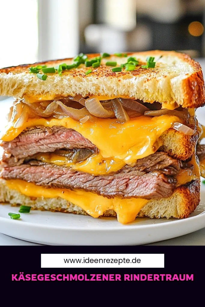 Entdecken Sie unser köstliches Rinderfilet Sandwich mit einem unwiderstehlichen Käse Schmelz Rezept. Dieses Roastbeef Käse Sandwich vereint zartes Roastbeef und aromatische karamellisierte Zwiebeln auf knusprigem Sauerteigbrot. Perfekt für jede Gelegenheit! Lassen Sie sich dieses Rezept nicht entgehen und speichern Sie es für Ihr nächstes Kochen. #RinderfiletSandwich #KäseSchmelzRezept #RoastbeefKäseSandwich #SauerteigbrotRezept