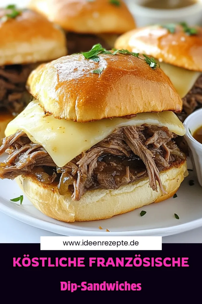 Entdecken Sie das Rezept für köstliche Französische Dip-Sandwiches! Diese langsam gekochten Rinderbraten-Sandwiches sind perfekt für jede Gelegenheit. Mit knusprigen Hoagie-Brötchen, saftigem Rinderbraten und aromatischer Rinderbrühe Dip werden Ihre Gäste begeistert sein. Bereiten Sie diese Slow Cooker Sandwiches einfach zu und genießen Sie ein herzhaftes Essen. Speichern Sie das Rezept für später! #FranzösischeDipsandwiches #SlowCooker #SandwichRezept #RinderbrüheDip