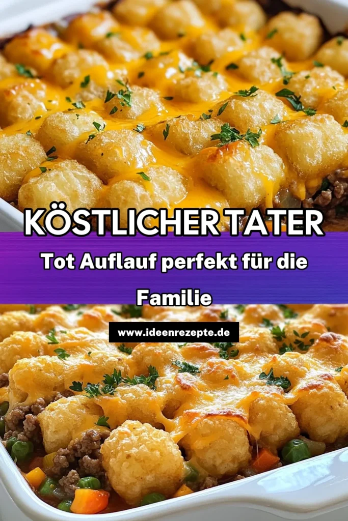 Entdecken Sie dieses leckere Tater Tot Auflauf Rezept mit Rindfleisch! Ideal für schnelle und einfache Auflaufgerichte, kombiniert es gefrorene Tater Tots, würziges Hackfleisch und köstliche Gemüse. Perfekt für ein herzhaftes Comfort Food Rezept, das die ganze Familie lieben wird. Probieren Sie es aus und genießen Sie den vollen Geschmack! Speichern Sie dieses Rezept für Ihren nächsten Familienabend. #TaterTotAuflauf #RindfleischauflaufRezept #einfacheAuflaufgerichte #comfortfoodRezept