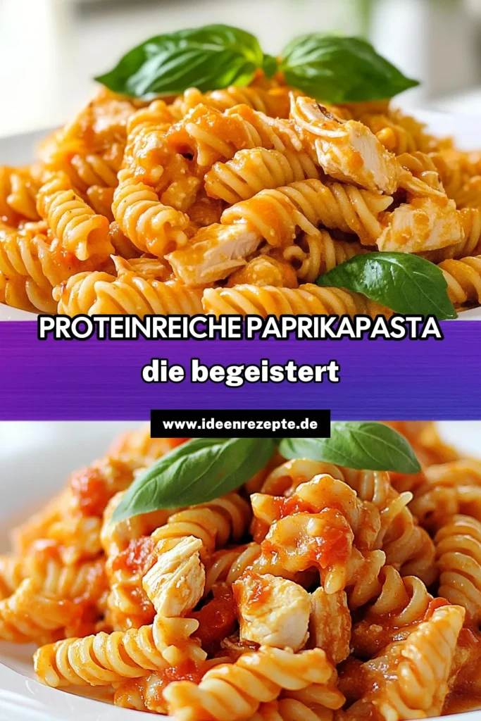 Entdecken Sie das Rezept für proteinreiche Pasta mit roter Paprika! Diese gesunde Pasta mit Vollkornpasta und Hähnchen verbindet cremige Paprikasauce mit frischen Zutaten. Perfekt für ein schnelles Abendessen oder Meal Prep. Genießen Sie die Kombination aus Nährstoffen und Geschmack. Lassen Sie sich von diesem einfachen und schmackhaften Rezept inspirieren und speichern Sie es für später! #rotePaprikaRezept #proteinreichePasta #gesundePastaZutaten #VollkornpastaMitHähnchen