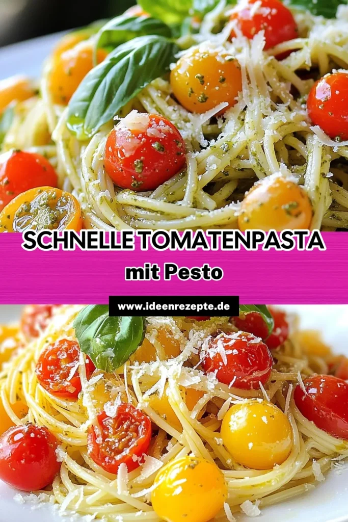 Entdecke das köstliche Rezept für Minuten-Pesto-Pasta mit Kirschtomaten und frischem Basilikum. Dieses einfache Tomaten-Basilikum-Rezept ist ideal für schnelle Pasta-Gerichte, die in nur 20 Minuten zubereitet werden. Lerne, wie du schmackhaftes Kirschtomaten Pesto einfach zubereiten kannst und genieße eine perfekte Mahlzeit. Probiere es aus und teile deine Kreation! #MinutenPasta #PestoLovers #SchnelleRezepte #PastaZeit