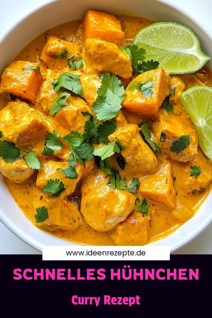 Entdecken Sie unser köstliches Hühnchen Süßkartoffel Curry! Dieses einfache Curry Rezept mit Süßkartoffeln kombiniert zartes Hühnchen und cremige Kokosmilch für ein gesundes Hühnchen Curry, das Ihre Geschmacksknospen erfreuen wird. Perfekt für eine schnelle Mahlzeit, ideal für die ganze Familie. Probieren Sie dieses Rezept für einfache Currys mit Hühnchen aus und genießen Sie einen warmen Genuss. Speichern Sie es jetzt! #CurryRezept #Hühnchen #Süßkartoffeln #gesundesEssen