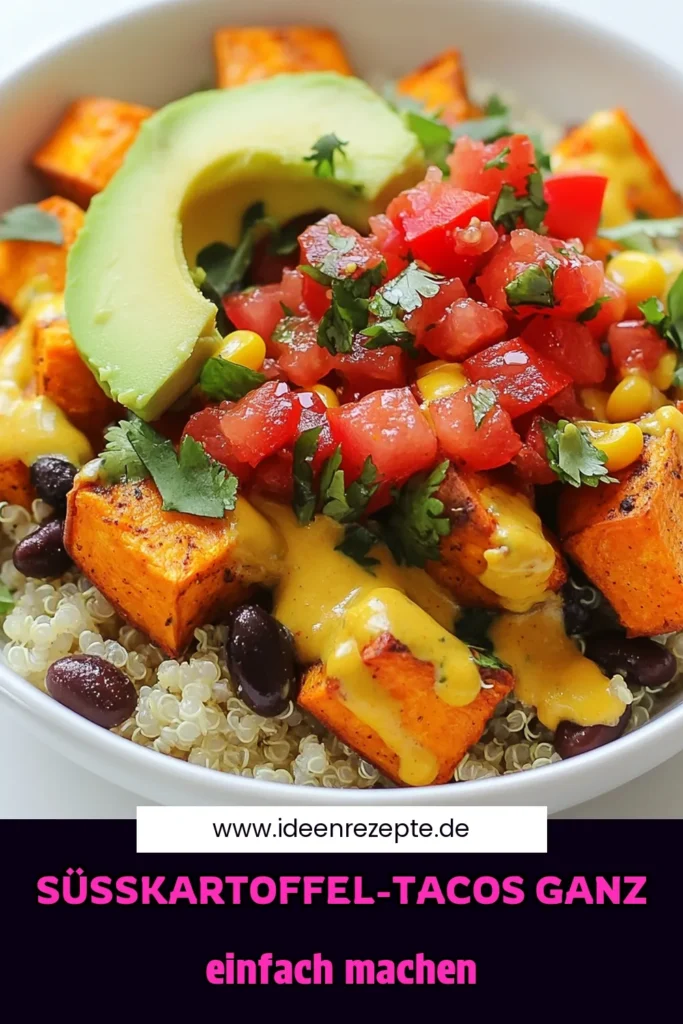 Entdecke unser köstliches Süßkartoffel Taco Rezept mit veganen Taco Schalen, die gesund und voller Geschmack sind! Diese Anleitung zeigt dir, wie du Taco mit schwarzen Bohnen und einer leckeren Quinoa Taco Füllung zubereitest. Perfekt für ein schnelles Abendessen oder Meal Prep. Probiere es aus und genieße gesunde Süßkartoffel Rezepte, die die ganze Familie lieben wird! Jetzt abspeichern und nachkochen! #TacoZeit #VeganEssen #GesundeRezepte #SüßkartoffelLiebe