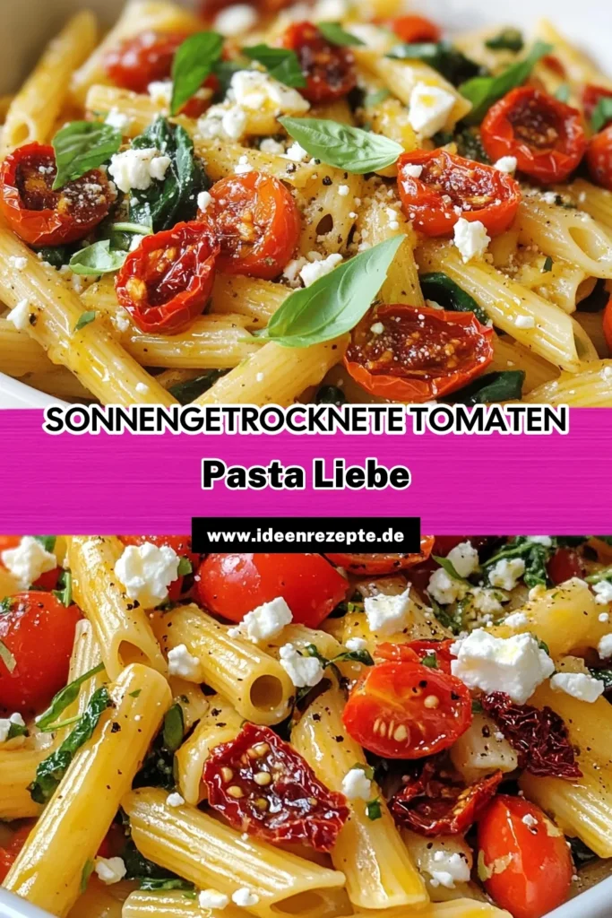 Entdecken Sie unser köstliches Rezept für Sonnengetrocknete Tomaten Pasta! Diese einfache Pasta Rezept vereint sonnengetrocknete Tomaten mit cremigem Feta und frischem Spinat, perfekt für mediterrane Pasta Gerichte. Ideal für schnelle Nudelrezepte, die Ihren Alltag bereichern. Probieren Sie es aus und erleben Sie den Geschmack! Speichern Sie dieses Rezept und genießen Sie die Vielfalt der italienischen Küche! #SonnengetrockneteTomatenPasta #PastaMitFeta #EinfachePastaRezepte #SchnelleNudelrezepte