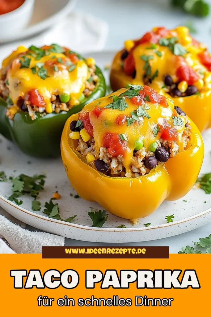 Entdecken Sie unser leckeres Rezept für Taco gefüllte Paprika! Dieses gesunde Taco Gericht vereint frische Paprika mit Hackfleisch, und ist perfekt für die mexikanische Küche. Lassen Sie sich von diesem einfachen gefüllte Paprika Rezept inspirieren und bringen Sie Abwechslung auf Ihren Tisch. Ideal für Familienabende! Speichern Sie das Rezept für später und überzeugen Sie sich selbst. #TacoGefülltePaprika #GesundesEssen #MexikanischeKüche #PaprikaMitHackfleisch