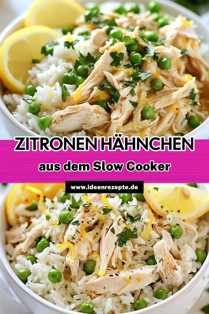 Entdecken Sie unser köstliches Slow Cooker Hähnchen! Dieses einfache Zitronen-Hähnchen-Rezept kombiniert zartes Kräuter-Hähnchen mit Reis für ein würziges Hähnchengericht, das Sie lieben werden. Perfekt für eine stressfreie Mahlzeit, einfach im Slow Cooker zubereitet! Probieren Sie es aus und überzeugen Sie sich selbst. Speichern Sie dieses Rezept für Ihre nächste Kochsession! #SlowCookerHähnchen #ZitronenHähnchenRezept #KräuterHähnchenMitReis #EinfacheSlowCookerRezepte