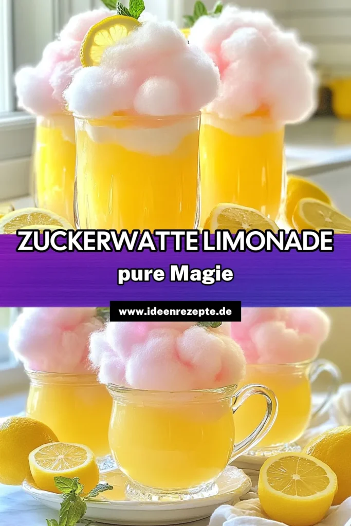 Entdecke unser Rezept für Zuckerwatte Limonade, das perfekte Sommergetränk! Diese erfrischende Zitronenlimonade kombiniert frischen Zitronensaft mit süßer Zuckerwatte für einen himmlischen Genuss. Ideal für Partys oder einfach für einen heißen Sommertag. Probiere dieses einfache Zitronenlimonade Rezept aus und bringe Farbe in dein Getränk! Jetzt speichern und genießen! #ZuckerwatteLimonade #ZitronenlimonadeRezept #ErfrischendeGetränke #ZuckerwatteGetränke