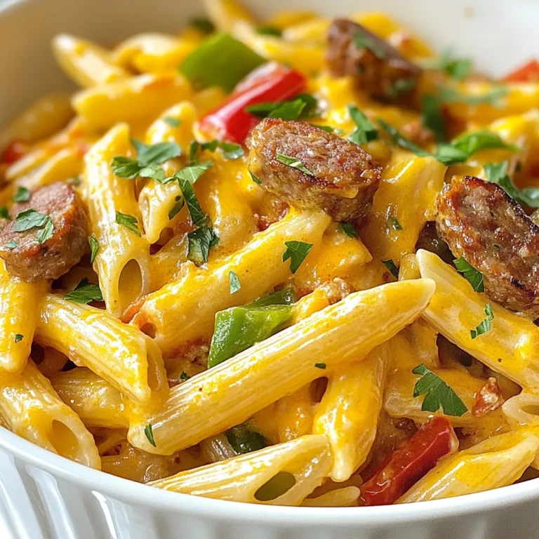Für diese leckere Pasta brauchen Sie: - 340 g Penne-Pasta - 340 g geräucherter Wurst, in Scheiben geschnitten - 1 Esslöffel Olivenöl - 1 mittelgroße Zwiebel, gewürfelt - 3 Knoblauchzehen, fein gehackt - 1 rote Paprika, gewürfelt - 1 grüne Paprika, gewürfelt - 240 ml Hühnerbrühe - 240 ml Sahne - 100 g geriebener Cheddar-Käse - Salz nach Geschmack - Frische Petersilie, gehackt (zum Garnieren) Diese Zutaten geben der Pasta ihren einzigartigen Geschmack. Die Kombination aus Wurst und Paprika sorgt für eine tolle Textur. Die Sahne und der Käse machen die Sauce schön cremig. Die richtigen Gewürze bringen das Gericht zum Leben. Für diese Pasta verwende ich: - 1 Esslöffel Cajun-Gewürz - 1 Teelöffel Paprika - ½ Teelöffel schwarzer Pfeffer Cajun-Gewürz hat einen tollen Mix aus scharfen und aromatischen Noten. Es gibt der Pasta den typischen Cajun-Geschmack. Paprika und Pfeffer fügen eine feine Schärfe hinzu. Diese Gewürze machen das Gericht spannend und lecker. Frische Zutaten machen jedes Gericht besser. Hier sind einige Ideen, um die Pasta noch frischer zu gestalten: - Sie können frische Kräuter wie Thymian oder Oregano hinzufügen. - Verwenden Sie saisonales Gemüse wie Zucchini oder Spinat. - Ersetzen Sie die Wurst durch frische Hähnchenbrust für eine leichtere Variante. Diese Optionen helfen Ihnen, das Rezept anzupassen. So bleibt das Gericht immer interessant. Frische Zutaten geben der Pasta zusätzlichen Geschmack und Farbe. {{ingredient_image_2}} Zuerst erhitzen Sie einen großen Topf. Geben Sie 1 Esslöffel Olivenöl hinein. Fügen Sie dann die geschnittene Wurst hinzu. Braten Sie sie 5 Minuten, bis sie goldbraun ist. Jetzt sind die Aromen in diesem Schritt wichtig. Nehmen Sie 1 mittelgroße Zwiebel und schneiden Sie sie in kleine Stücke. Hacken Sie auch 3 Knoblauchzehen fein. Geben Sie beides in den Topf und sautieren Sie sie 3 Minuten. Die Zwiebel wird glasig, das sieht gut aus. Nehmen Sie nun 1 rote und 1 grüne Paprika. Würfeln Sie diese und fügen Sie sie hinzu. Lassen Sie sie 3 Minuten mitdünsten, bis sie weich sind. Jetzt sind die ersten Zutaten bereit und geben viel Geschmack. Jetzt ist es Zeit für die Pasta! Nehmen Sie 340 g Penne-Pasta und geben Sie sie in den Topf. Fügen Sie 240 ml Hühnerbrühe hinzu. Rühren Sie um, damit die Pasta gleichmäßig mit der Brühe bedeckt ist. Lassen Sie alles aufkochen. Reduzieren Sie dann die Hitze auf niedrig. Decken Sie den Topf ab und lassen Sie die Pasta 10 Minuten kochen. Rühren Sie gelegentlich um. Die Pasta sollte al dente sein und die meisten Flüssigkeiten aufnehmen. Dies ist ein wichtiger Schritt, um die perfekte Konsistenz zu erreichen. Jetzt kommt das Beste! Gießen Sie 240 ml Sahne in den Topf. Nehmen Sie 100 g geriebenen Cheddar-Käse und mischen Sie ihn unter. Rühren Sie kräftig, bis der Käse schmilzt. Die Sauce wird jetzt schön cremig. Schmecken Sie das Gericht mit Salz ab. Lassen Sie den Topf 2 Minuten stehen, damit die Sauce eindicken kann. Dies gibt Ihnen die perfekte Textur. Servieren Sie die Pasta in flachen Schalen. Garnieren Sie sie mit frisch gehackter Petersilie und etwas extra Cheddar. So sieht das Gericht nicht nur gut aus, es schmeckt auch fantastisch! Um die Sauce besonders cremig zu machen, ist die richtige Mischung entscheidend. Ich empfehle, die Sahne langsam hinzuzufügen. Rühren Sie gut, damit sie gleichmäßig verteilt wird. Der Käse sollte frisch gerieben sein, um eine glatte Textur zu erhalten. Verwenden Sie Cheddar oder eine Mischung aus verschiedenen Käsesorten. So erhalten Sie einen reichen, cremigen Geschmack. Ein häufiger Fehler ist, die Pasta zu lange zu kochen. Achten Sie darauf, die Nudeln al dente zu garen. Wenn die Pasta zu weich ist, wird die Sauce nicht so gut. Ein weiterer Fehler ist, die Gewürze nicht richtig zu vermischen. Rühren Sie gut um, damit der Geschmack gleichmäßig verteilt ist. Überprüfen Sie auch die Menge an Salz. Zu viel kann das Gericht ruinieren. Ein großer Topf ist ein Muss für dieses Rezept. Er sollte genügend Platz für die Pasta und die Sauce bieten. Ein Holzlöffel eignet sich perfekt zum Rühren. Er verhindert Kratzer im Topf und hilft, die Zutaten gut zu vermischen. Ein Schöpflöffel ist nützlich, um die Pasta servierfertig zu machen. Wenn Sie einen guten Messerblock haben, ist das ideal, um das Gemüse schnell zu schneiden. Pro Tipps Wurstvorbereitung: Verwenden Sie eine hochwertige, würzige Wurst, um den Geschmack der Pasta zu intensivieren. Räuchersorten verleihen dem Gericht ein zusätzliches Aroma. Pasta al dente: Achten Sie darauf, die Pasta nicht zu lange zu kochen. Al dente sorgt für eine bessere Textur und Geschmack im Endgericht. Gewürze anpassen: Passen Sie die Menge des Cajun-Gewürzes nach Ihrem persönlichen Geschmack an. Wenn Sie es gerne schärfer mögen, fügen Sie eine Prise Cayennepfeffer hinzu. Sahnealternative: Für eine leichtere Variante können Sie die Sahne durch griechischen Joghurt oder eine pflanzliche Sahne ersetzen, um eine cremige Konsistenz zu erhalten. {{image_4}} Wenn Sie eine vegetarische Variante der Cajun-Pasta möchten, sind die Möglichkeiten groß. Anstelle von Wurst können Sie gebratene Champignons oder geräucherten Tofu verwenden. Diese Optionen sorgen für einen herzhaften Geschmack. Fügen Sie zusätzlich mehr Gemüse hinzu, wie Zucchini oder Spinat. Diese Zutaten bringen Frische und Farbe in Ihr Gericht. Für eine andere Note können Sie verschiedene Wurstsorten ausprobieren. Chorizo oder Hähnchenwurst sind tolle Alternativen. Wenn Sie Käse ersetzen möchten, versuchen Sie veganen Käse oder Parmesan. Diese Optionen passen gut zu der cremigen Sauce. Achten Sie darauf, die Gewürze anzupassen, um den Geschmack zu harmonisieren. Liebhaber von scharfen Speisen können das Cajun-Gewürz erhöhen. Fügen Sie mehr Paprika oder Cayennepfeffer hinzu, um die Hitze zu steigern. Wenn Sie es milder mögen, reduzieren Sie die Gewürze oder verwenden Sie milde Paprika. So können Sie die Schärfe perfekt an Ihren Geschmack anpassen. Experimentieren Sie, bis Sie die ideale Mischung gefunden haben! Um deine cremige Cajun-Wurst-Pasta frisch zu halten, lass sie zuerst abkühlen. Fülle sie dann in einen luftdichten Behälter. Du kannst die Reste bis zu drei Tage im Kühlschrank aufbewahren. Wenn du die Pasta gut verpackst, bleibt sie auch nach ein paar Tagen noch lecker. Wenn du die Reste aufwärmen möchtest, gib die Pasta in einen Topf. Füge einen Schuss Hühnerbrühe oder Sahne hinzu, damit sie nicht trocken wird. Erhitze die Pasta bei mittlerer Hitze und rühre regelmäßig um. So bleibt die Sauce cremig und die Pasta wird gleichmäßig warm. Für eine längere Lagerung kannst du die Pasta auch einfrieren. Teile die Portionen in geeignete Behälter auf. Achte darauf, dass sie gut verschlossen sind. So bleibt die Pasta bis zu drei Monate frisch. Zum Auftauen, lasse die Pasta über Nacht im Kühlschrank. Erwärme sie dann wie oben beschrieben für ein schnelles, leckeres Essen. Ja, du kannst die Pasta im Voraus kochen. Bereite die Cajun-Wurst-Pasta bis zu dem Punkt vor, an dem du die Sahne und den Käse hinzufügst. Lass die Pasta abkühlen und bewahre sie in einem luftdichten Behälter im Kühlschrank auf. Wenn du bereit bist zu essen, erhitze die Pasta in einem Topf. Füge etwas zusätzliche Sahne hinzu, um die Cremigkeit zu erhalten. Zu dieser Pasta passen viele Beilagen. Ein einfacher grüner Salat bringt Frische ins Spiel. Auch ein knuspriges Baguette eignet sich gut. Wenn du es würziger magst, serviere etwas scharfen Pfeffer oder eine scharfe Soße dazu. Diese Beilagen ergänzen die Aromen der Pasta perfekt. Die Cajun-Wurst-Pasta hält sich gut im Kühlschrank. Du kannst sie bis zu drei Tage aufbewahren. Stelle sicher, dass du sie in einem luftdichten Behälter lagern. Wenn du die Pasta gut einfrierst, kann sie bis zu drei Monate halten. Achte darauf, sie gut zu verpacken, um Gefrierbrand zu vermeiden. Die Cajun-Wurst-Pasta ist einfach und lecker. Wir haben die wichtigsten Zutaten besprochen, einschließlich Gewürze und frische Optionen. Die Schritt-für-Schritt-Anleitung zeigt, wie Sie die Wurst und das Gemüse vorbereiten. Außerdem haben wir Tipps gegeben, um die Sauce cremig zu machen und häufige Fehler zu vermeiden. Sie können Variationen ausprobieren, auch vegetarische Alternativen. Denken Sie an die Aufbewahrung, um Reste frisch zu halten. Kochen kann Spaß machen und einfach sein, wenn Sie diese Hinweise befolgen. Viel Spaß beim Zubereiten Ihrer eigenen Cajun-Wurst-Pasta!