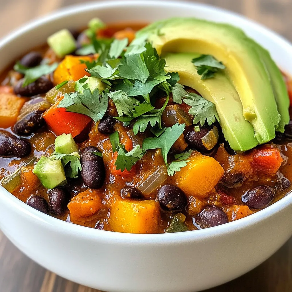 - 1 Dose schwarze Bohnen - 1 Dose Kürbispüree - Gemüse (Zwiebel, Paprika) Die Hauptbestandteile sind wichtig für den Geschmack. Die schwarzen Bohnen bringen Protein und Füllung. Kürbispüree sorgt für eine samtige Textur und süßen Geschmack. Zwiebeln und Paprika geben Aroma und Frische. - Gewürze (Kreuzkümmel, Chili-Pulver, geräucherte Paprika) - Gemüsebrühe und weitere Zutaten Die Gewürze bringen das Chili auf ein neues Level. Kreuzkümmel gibt einen warmen, erdigen Geschmack. Chili-Pulver sorgt für die Schärfe. Geräucherte Paprika fügt eine rauchige Note hinzu. Gemüsebrühe macht das Chili saftig und reichhaltig. - Avocadoscheiben - Sauerrahm - Geriebener Käse Toppings machen das Chili besonders. Avocadoscheiben bringen Cremigkeit. Sauerrahm fügt Frische hinzu. Geriebener Käse schmilzt und macht das Gericht herzhaft. Experimentiere mit verschiedenen Toppings, um deinen perfekten Geschmack zu finden. {{ingredient_image_2}} Zuerst würfle das Gemüse. Du brauchst eine große Zwiebel und zwei Paprika, eine rote und eine grüne. Schneide sie in kleine Stücke. Das macht das Kochen einfacher. Dann nimm die Dose schwarze Bohnen. Spüle sie ab und lasse sie abtropfen. So entfernst du die überschüssige Flüssigkeit. Erhitze zwei Esslöffel Olivenöl in einem großen Topf. Die Hitze sollte mittel sein. Füge dann die Zwiebel und die Paprika hinzu. Brate das Gemüse für fünf bis sieben Minuten. Es sollte weich werden. Jetzt kommt der gehackte Knoblauch dazu. Brate ihn für eine Minute mit. Füge dann die Gewürze hinzu: Kreuzkümmel, Chili-Pulver, geräucherte Paprika, Zimt, Salz und Pfeffer. Mische alles gut. Jetzt ist es Zeit für das Kürbispüree. Gib es zusammen mit den gewürfelten Tomaten in den Topf. Achte darauf, den Saft der Tomaten mitzunehmen. Mische alles, bis es gut verteilt ist. Fülle die Gemüsebrühe in den Topf und füge die schwarzen Bohnen hinzu. Rühre alles gut um. Jetzt bringe die Mischung zum Kochen. Reduziere die Hitze dann auf niedrig. Decke den Topf ab und lasse das Chili 20 bis 30 Minuten köcheln. Rühre gelegentlich um. Nach dem Kochen probiere das Chili. Du kannst nach Geschmack mehr Salz oder Gewürze hinzufügen. Um die perfekte Konsistenz für dein Kürbis Chili zu erreichen, achte auf die Brühe. Du kannst die Menge an Gemüsebrühe anpassen. Wenn du ein dickeres Chili magst, nimm weniger Brühe. Für eine flüssigere Variante, füge mehr hinzu. Verwende frische Zutaten, wann immer du kannst. Frisches Gemüse hat mehr Geschmack und bringt eine tolle Textur. Zwiebeln und Paprika sollten knackig sein, um dem Gericht mehr Leben zu geben. Um das Aroma zu intensivieren, brate die Gewürze vorher an. Dies bringt die Aromen zum Leben. Einfach die Gewürze im heißen Öl kurz anbraten, bevor du das Gemüse hinzufügst. Mariniertes Gemüse kann auch helfen. Lass Zwiebeln und Paprika in einem Essigbad ziehen. Dies gibt dem Chili einen frischen Kick. Kombiniere dein Chili mit Beilagen für ein komplettes Essen. Reis oder Tortillas passen gut dazu. Diese Beilagen nehmen die Aromen gut auf und machen die Mahlzeit sättigender. Du kannst dein Chili auch in anderen Gerichten verwenden. Probiere es als Füllung für Burritos oder auf Nachos. Es ist eine tolle Möglichkeit, Reste zu nutzen und neue Gerichte zu kreieren. Pro Tipps Frischer Geschmack: Für einen intensiveren Geschmack können Sie frische Kräuter wie Thymian oder Oregano hinzufügen. Variationen: Experimentieren Sie mit verschiedenen Bohnen oder fügen Sie Mais für zusätzliche Süße und Textur hinzu. Vorkochen: Bereiten Sie die Chili im Voraus zu. Sie schmeckt am nächsten Tag noch besser, wenn die Aromen Zeit hatten, sich zu entfalten. Vegetarische Proteinquelle: Fügen Sie Quinoa hinzu, um die Nährstoffdichte zu erhöhen und eine zusätzliche Proteinquelle zu bieten. {{image_4}} Um das Kürbis Chili mit schwarzen Bohnen noch gesünder zu machen, können wir die Gemüsebrühe ersetzen. Stattdessen nutzen wir eine selbstgemachte Brühe aus frischen Gemüseresten. Das gibt dem Chili einen tollen Geschmack. Zusätzlich können wir auch weitere Gemüsesorten hinzufügen. Zum Beispiel Karotten oder Zucchini. Diese Gemüsesorten verleihen dem Chili mehr Textur und Nährstoffe. Wenn du es schärfer magst, füge frische Chilis hinzu. Sie sorgen für einen kräftigen Kick und machen das Gericht aufregender. Du kannst Jalapeños oder Thai-Chilis verwenden. Eine andere Möglichkeit ist, scharfes Chili-Pulver zu verwenden. Dieses gibt dem Chili nicht nur Schärfe, sondern auch eine tiefere Farbe und Geschmack. Für glutenfreie Alternativen können wir die Gemüsebrühe durch eine glutenfreie Brühe ersetzen. So bleibt das Gericht für alle genießbar. Bei Laktoseintoleranz verzichten wir auf Käse oder Sauerrahm als Topping. Stattdessen verwenden wir pflanzliche Alternativen wie Kokosjoghurt oder Guacamole. So bleibt das Chili lecker und für jeden geeignet. Um Kürbis Chili mit schwarzen Bohnen gut einzufrieren, folge diesen Schritten: - Lass das Chili zuerst vollständig abkühlen. - Fülle es in luftdichte Behälter oder Gefrierbeutel. - Entferne so viel Luft wie möglich, um Gefrierbrand zu vermeiden. - Beschrifte die Behälter mit Datum und Inhalt. Das Chili hält sich bis zu 3 Monate im Gefrierfach. Nach dieser Zeit kann der Geschmack nachlassen. Lass das Chili abkühlen, bevor du es lagerst. Bewahre es in einem abgedeckten Behälter im Kühlschrank auf. So bleibt es frisch und lecker. Es ist bis zu 5 Tage haltbar. Um es wieder zu erwärmen, erwärme es langsam in einem Topf. Du kannst es auch in der Mikrowelle aufwärmen. Rühre es zwischendurch um, damit es gleichmäßig heiß wird. Kürbis Chili mit schwarzen Bohnen ist bis zu einer Woche genießbar. Achte auf folgende Anzeichen für Verderb: - Unangenehmer Geruch. - Verfärbungen oder Schimmel. - Ungewöhnliche Textur. Wenn du eines dieser Zeichen bemerkst, wirf das Chili weg. Sicherheit geht vor! Die Zubereitung von Kürbis-Schwarzbohnen-Chili dauert insgesamt etwa 50 Minuten. Die Vorbereitungszeit beträgt etwa 15 Minuten. Du schneidest das Gemüse und bereitest die Bohnen vor. Danach kochst du das Chili für 20 bis 30 Minuten. Dies hilft, die Aromen zu verbinden und den Geschmack zu intensivieren. Ja, du kannst frischen Kürbis verwenden. Wenn du frischen Kürbis nimmst, schneide ihn in kleine Stücke. Koche ihn vorher, bis er weich ist, bevor du ihn ins Chili gibst. Dies verbessert die Textur und den Geschmack. Frischer Kürbis verleiht dem Gericht mehr Tiefe und eine schöne Farbe. Zu Kürbis-Schwarzbohnen-Chili passen viele Beilagen. Hier sind einige Vorschläge: - Reis oder Quinoa sind tolle Optionen. - Ein frischer Salat bringt Frische. - Für Getränke empfehle ich ein leichtes Bier oder einen fruchtigen Wein. - Auch ein Stück frisches Brot zum Dippen ist lecker. Mit diesen Beilagen wird dein Essen noch besser! In diesem Artikel haben wir uns mit dem Rezept für Kürbis-Schwarzbohnen-Chili beschäftigt. Wir haben die Hauptzutaten, Gewürze, die Zubereitung anschaulich beschrieben und Tipps insgesamt gegeben. Wichtig ist die Anpassung für jeden Geschmack und Bedarf. Dieses Chili ist einfach zuzubereiten und lässt sich gut lagern. Erproben Sie die Variationen, die Ihren Vorlieben entsprechen. So wird Ihr Gericht noch besser. Viel Freude beim Kochen!